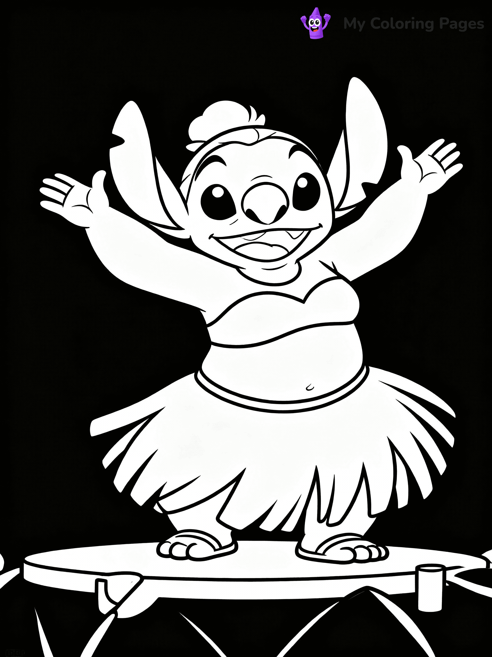 ⚠️ CRITICAL REQUIREMENT - ABSOLUTE BLACK AND WHITE ONLY ⚠️
This MUST be a BLACK AND WHITE line drawing ONLY. NO COLORS whatsoever.
- ONLY pure black lines (#000000) on pure white background (#FFFFFF)
- ABSOLUTELY NO colors, NO shading, NO gradients, NO grayscale
- If there are ANY colors in the output, the image is REJECTED
- This is a COLORING PAGE - meant to be COLORED IN by children
- The output must be UNCOLORED line art ready for coloring
⚠️ SUBJECT TO DRAW: Nani from Lilo & Stitch teaching hula dancing. STRICTLY BINARY LINE ART. NO FILLS, SHADING, COLOR. MUST BE WHITE BACKGROUND.
(REMEMBER: Output must be BLACK AND WHITE line art only, NOT colored!)
# Flat, Friendly Cartoon Line-Art Coloring Page
You are generating a **pure black-and-white binary image** of a child-friendly cartoon scene combining characters and background scenery in one cohesive composition.
## Rendering Rules (Strict)
- Only two colors: pure black (#000000) outlines and pure white (#FFFFFF) background.
- No grayscale, shading, gradients, tints, fills, transparency, or partial pixels.
- No antialiasing or blended edges; every pixel is 100% black or white.
- No solid black fills inside shapes — all areas inside outlines must remain white.
- No dark clothing areas or filled tone blocks; all garments outlined only.
- No shadows, textures, lighting, or tonal variations.
- Must look like flat binary vector line-art for coloring pages.
- PURE BINARY LINE-ART; NO FILLS (HAIR/CLOTHES/SKIN), SHADING, OR GREY.
## Drawing & Composition
- **Medium, consistent line weight**; clean closed outlines easy to color inside.
- **Flat, simple, child-friendly design** — no realism or 3D depth.
- Characters are **grounded on a surface**, centered and large.
- **Balanced composition** with clear silhouettes and minimal props.
## Scenery & Style
- Landmarks (e.g., mosque, CN Tower) and scenery (trees, benches, waves) drawn with **black outlines only.**
- For real-world figures, teams, or places, show accurate details using only black outlines—no text or logos. Use distinctive uniform patterns, abstract symbols, and landmark silhouettes to convey identity.
- Keep **consistent perspective**; no floating elements.
- **Style:** whimsical **Doodle Art Alley** — rounded, friendly outlines.
- May adapt shapes from **Crayola, Disney, Peppa Pig, Cocomelon** — *by shape only, never color.*
- Final output: **flat, crisp, binary (#000000/#FFFFFF)**, **no filled color or background text.**
⚠️ FINAL REMINDER: Draw the subject "Nani from Lilo & Stitch teaching hula dancing. STRICTLY BINARY LINE ART. NO FILLS, SHADING, COLOR. MUST BE WHITE BACKGROUND." as BLACK AND WHITE line art. Zero colors in output.