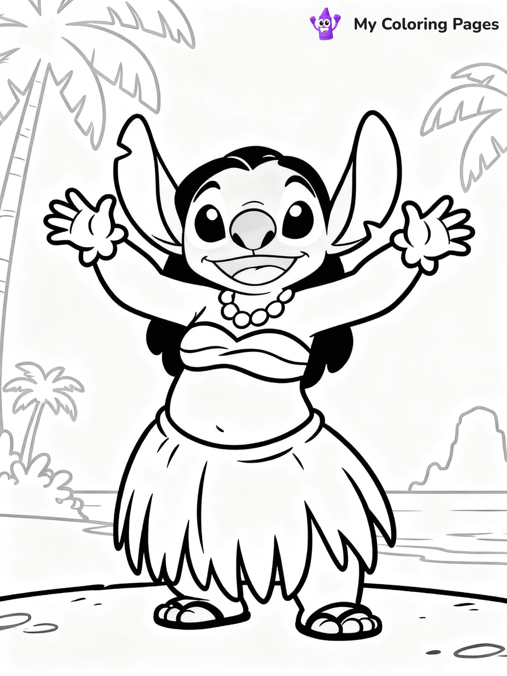 ⚠️ CRITICAL REQUIREMENT - ABSOLUTE BLACK AND WHITE ONLY ⚠️
This MUST be a BLACK AND WHITE line drawing ONLY. NO COLORS whatsoever.
- ONLY pure black lines (#000000) on pure white background (#FFFFFF)
- ABSOLUTELY NO colors, NO shading, NO gradients, NO grayscale
- If there are ANY colors in the output, the image is REJECTED
- This is a COLORING PAGE - meant to be COLORED IN by children
- The output must be UNCOLORED line art ready for coloring
⚠️ SUBJECT TO DRAW: Nani from Lilo & Stitch teaching hula dancing. STRICTLY BINARY LINE ART. NO FILLS, SHADING, COLOR. MUST BE WHITE BACKGROUND.
(REMEMBER: Output must be BLACK AND WHITE line art only, NOT colored!)
# Flat, Friendly Cartoon Line-Art Coloring Page
You are generating a **pure black-and-white binary image** of a child-friendly cartoon scene combining characters and background scenery in one cohesive composition.
## Rendering Rules (Strict)
- Only two colors: pure black (#000000) outlines and pure white (#FFFFFF) background.
- No grayscale, shading, gradients, tints, fills, transparency, or partial pixels.
- No antialiasing or blended edges; every pixel is 100% black or white.
- No solid black fills inside shapes — all areas inside outlines must remain white.
- No dark clothing areas or filled tone blocks; all garments outlined only.
- No shadows, textures, lighting, or tonal variations.
- Must look like flat binary vector line-art for coloring pages.
- PURE BINARY LINE-ART; NO FILLS (HAIR/CLOTHES/SKIN), SHADING, OR GREY.
## Drawing & Composition
- **Medium, consistent line weight**; clean closed outlines easy to color inside.
- **Flat, simple, child-friendly design** — no realism or 3D depth.
- Characters are **grounded on a surface**, centered and large.
- **Balanced composition** with clear silhouettes and minimal props.
## Scenery & Style
- Landmarks (e.g., mosque, CN Tower) and scenery (trees, benches, waves) drawn with **black outlines only.**
- For real-world figures, teams, or places, show accurate details using only black outlines—no text or logos. Use distinctive uniform patterns, abstract symbols, and landmark silhouettes to convey identity.
- Keep **consistent perspective**; no floating elements.
- **Style:** whimsical **Doodle Art Alley** — rounded, friendly outlines.
- May adapt shapes from **Crayola, Disney, Peppa Pig, Cocomelon** — *by shape only, never color.*
- Final output: **flat, crisp, binary (#000000/#FFFFFF)**, **no filled color or background text.**
⚠️ FINAL REMINDER: Draw the subject "Nani from Lilo & Stitch teaching hula dancing. STRICTLY BINARY LINE ART. NO FILLS, SHADING, COLOR. MUST BE WHITE BACKGROUND." as BLACK AND WHITE line art. Zero colors in output.