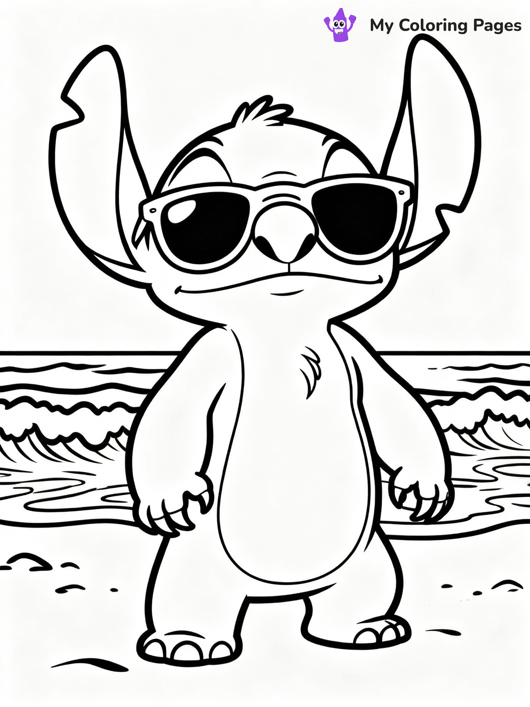 ⚠️ CRITICAL REQUIREMENT - ABSOLUTE BLACK AND WHITE ONLY ⚠️
This MUST be a BLACK AND WHITE line drawing ONLY. NO COLORS whatsoever.
- ONLY pure black lines (#000000) on pure white background (#FFFFFF)
- ABSOLUTELY NO colors, NO shading, NO gradients, NO grayscale
- If there are ANY colors in the output, the image is REJECTED
- This is a COLORING PAGE - meant to be COLORED IN by children
- The output must be UNCOLORED line art ready for coloring
⚠️ SUBJECT TO DRAW: Pleakley from Lilo & Stitch wearing sunglasses on the beach. STRICTLY BINARY LINE ART. NO FILLS, SHADING, COLOR. MUST BE WHITE BACKGROUND.
(REMEMBER: Output must be BLACK AND WHITE line art only, NOT colored!)
# Flat, Friendly Cartoon Line-Art Coloring Page
You are generating a **pure black-and-white binary image** of a child-friendly cartoon scene combining characters and background scenery in one cohesive composition.
## Rendering Rules (Strict)
- Only two colors: pure black (#000000) outlines and pure white (#FFFFFF) background.
- No grayscale, shading, gradients, tints, fills, transparency, or partial pixels.
- No antialiasing or blended edges; every pixel is 100% black or white.
- No solid black fills inside shapes — all areas inside outlines must remain white.
- No dark clothing areas or filled tone blocks; all garments outlined only.
- No shadows, textures, lighting, or tonal variations.
- Must look like flat binary vector line-art for coloring pages.
- PURE BINARY LINE-ART; NO FILLS (HAIR/CLOTHES/SKIN), SHADING, OR GREY.
## Drawing & Composition
- **Medium, consistent line weight**; clean closed outlines easy to color inside.
- **Flat, simple, child-friendly design** — no realism or 3D depth.
- Characters are **grounded on a surface**, centered and large.
- **Balanced composition** with clear silhouettes and minimal props.
## Scenery & Style
- Landmarks (e.g., mosque, CN Tower) and scenery (trees, benches, waves) drawn with **black outlines only.**
- For real-world figures, teams, or places, show accurate details using only black outlines—no text or logos. Use distinctive uniform patterns, abstract symbols, and landmark silhouettes to convey identity.
- Keep **consistent perspective**; no floating elements.
- **Style:** whimsical **Doodle Art Alley** — rounded, friendly outlines.
- May adapt shapes from **Crayola, Disney, Peppa Pig, Cocomelon** — *by shape only, never color.*
- Final output: **flat, crisp, binary (#000000/#FFFFFF)**, **no filled color or background text.**
⚠️ FINAL REMINDER: Draw the subject "Pleakley from Lilo & Stitch wearing sunglasses on the beach. STRICTLY BINARY LINE ART. NO FILLS, SHADING, COLOR. MUST BE WHITE BACKGROUND." as BLACK AND WHITE line art. Zero colors in output.