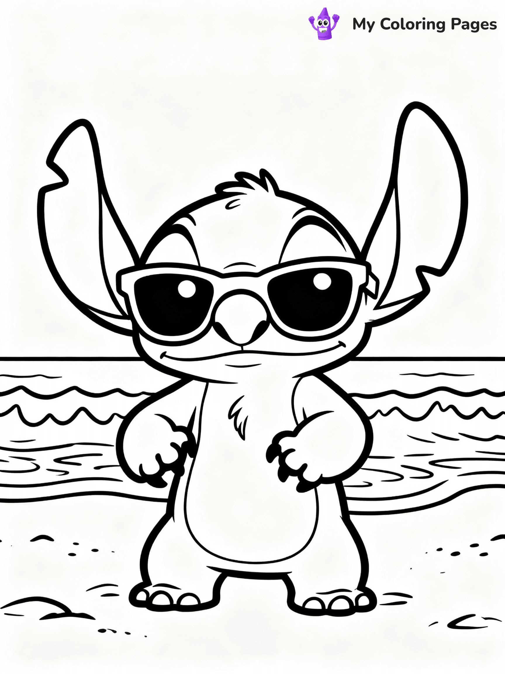 ⚠️ CRITICAL REQUIREMENT - ABSOLUTE BLACK AND WHITE ONLY ⚠️
This MUST be a BLACK AND WHITE line drawing ONLY. NO COLORS whatsoever.
- ONLY pure black lines (#000000) on pure white background (#FFFFFF)
- ABSOLUTELY NO colors, NO shading, NO gradients, NO grayscale
- If there are ANY colors in the output, the image is REJECTED
- This is a COLORING PAGE - meant to be COLORED IN by children
- The output must be UNCOLORED line art ready for coloring
⚠️ SUBJECT TO DRAW: Pleakley from Lilo & Stitch wearing sunglasses on the beach. STRICTLY BINARY LINE ART. NO FILLS, SHADING, COLOR. MUST BE WHITE BACKGROUND.
(REMEMBER: Output must be BLACK AND WHITE line art only, NOT colored!)
# Flat, Friendly Cartoon Line-Art Coloring Page
You are generating a **pure black-and-white binary image** of a child-friendly cartoon scene combining characters and background scenery in one cohesive composition.
## Rendering Rules (Strict)
- Only two colors: pure black (#000000) outlines and pure white (#FFFFFF) background.
- No grayscale, shading, gradients, tints, fills, transparency, or partial pixels.
- No antialiasing or blended edges; every pixel is 100% black or white.
- No solid black fills inside shapes — all areas inside outlines must remain white.
- No dark clothing areas or filled tone blocks; all garments outlined only.
- No shadows, textures, lighting, or tonal variations.
- Must look like flat binary vector line-art for coloring pages.
- PURE BINARY LINE-ART; NO FILLS (HAIR/CLOTHES/SKIN), SHADING, OR GREY.
## Drawing & Composition
- **Medium, consistent line weight**; clean closed outlines easy to color inside.
- **Flat, simple, child-friendly design** — no realism or 3D depth.
- Characters are **grounded on a surface**, centered and large.
- **Balanced composition** with clear silhouettes and minimal props.
## Scenery & Style
- Landmarks (e.g., mosque, CN Tower) and scenery (trees, benches, waves) drawn with **black outlines only.**
- For real-world figures, teams, or places, show accurate details using only black outlines—no text or logos. Use distinctive uniform patterns, abstract symbols, and landmark silhouettes to convey identity.
- Keep **consistent perspective**; no floating elements.
- **Style:** whimsical **Doodle Art Alley** — rounded, friendly outlines.
- May adapt shapes from **Crayola, Disney, Peppa Pig, Cocomelon** — *by shape only, never color.*
- Final output: **flat, crisp, binary (#000000/#FFFFFF)**, **no filled color or background text.**
⚠️ FINAL REMINDER: Draw the subject "Pleakley from Lilo & Stitch wearing sunglasses on the beach. STRICTLY BINARY LINE ART. NO FILLS, SHADING, COLOR. MUST BE WHITE BACKGROUND." as BLACK AND WHITE line art. Zero colors in output.