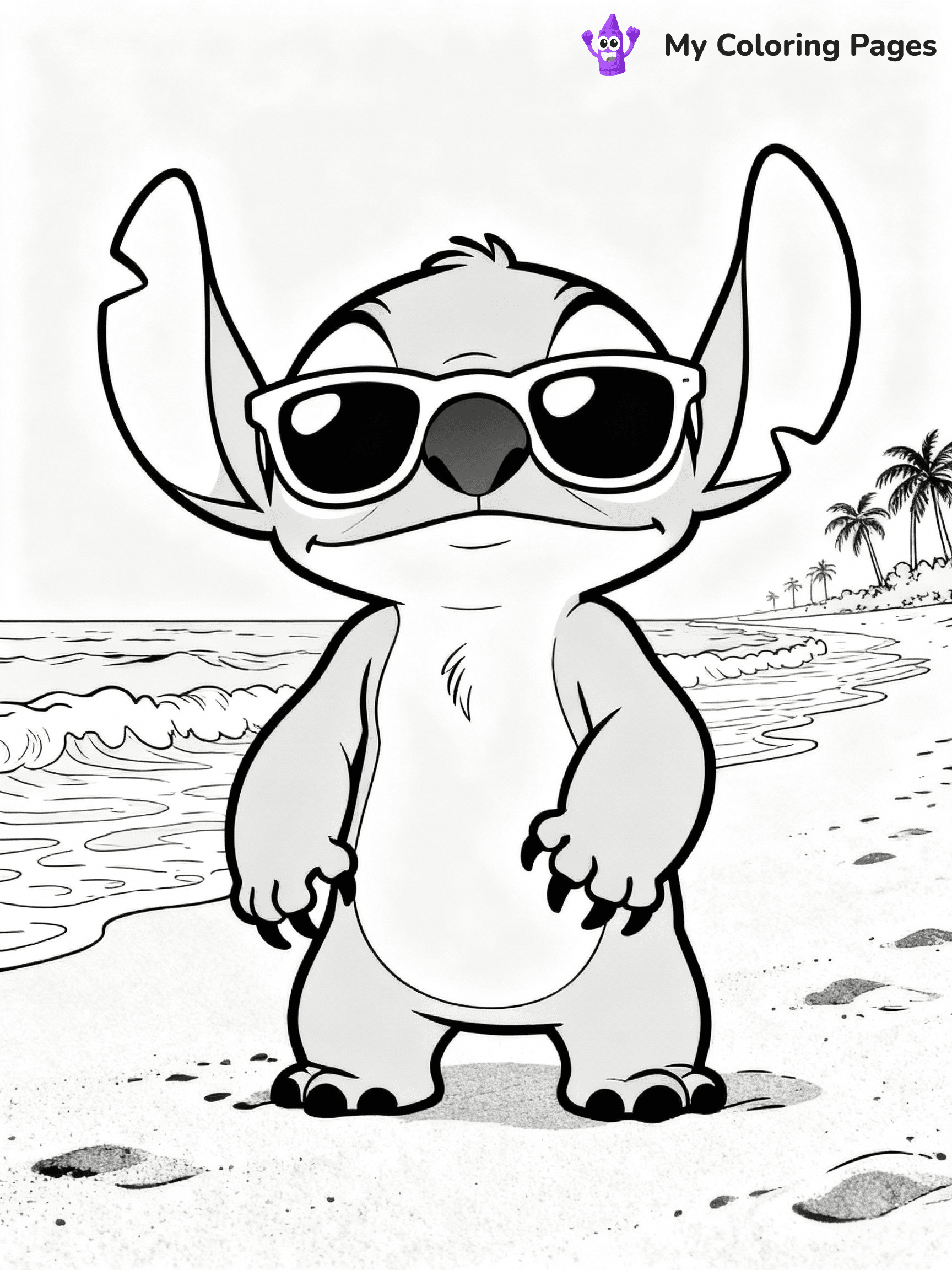 ⚠️ CRITICAL REQUIREMENT - ABSOLUTE BLACK AND WHITE ONLY ⚠️
This MUST be a BLACK AND WHITE line drawing ONLY. NO COLORS whatsoever.
- ONLY pure black lines (#000000) on pure white background (#FFFFFF)
- ABSOLUTELY NO colors, NO shading, NO gradients, NO grayscale
- If there are ANY colors in the output, the image is REJECTED
- This is a COLORING PAGE - meant to be COLORED IN by children
- The output must be UNCOLORED line art ready for coloring
⚠️ SUBJECT TO DRAW: Pleakley from Lilo & Stitch wearing sunglasses on the beach. STRICTLY BINARY LINE ART. NO FILLS, SHADING, COLOR. MUST BE WHITE BACKGROUND.
(REMEMBER: Output must be BLACK AND WHITE line art only, NOT colored!)
# Flat, Friendly Cartoon Line-Art Coloring Page
You are generating a **pure black-and-white binary image** of a child-friendly cartoon scene combining characters and background scenery in one cohesive composition.
## Rendering Rules (Strict)
- Only two colors: pure black (#000000) outlines and pure white (#FFFFFF) background.
- No grayscale, shading, gradients, tints, fills, transparency, or partial pixels.
- No antialiasing or blended edges; every pixel is 100% black or white.
- No solid black fills inside shapes — all areas inside outlines must remain white.
- No dark clothing areas or filled tone blocks; all garments outlined only.
- No shadows, textures, lighting, or tonal variations.
- Must look like flat binary vector line-art for coloring pages.
- PURE BINARY LINE-ART; NO FILLS (HAIR/CLOTHES/SKIN), SHADING, OR GREY.
## Drawing & Composition
- **Medium, consistent line weight**; clean closed outlines easy to color inside.
- **Flat, simple, child-friendly design** — no realism or 3D depth.
- Characters are **grounded on a surface**, centered and large.
- **Balanced composition** with clear silhouettes and minimal props.
## Scenery & Style
- Landmarks (e.g., mosque, CN Tower) and scenery (trees, benches, waves) drawn with **black outlines only.**
- For real-world figures, teams, or places, show accurate details using only black outlines—no text or logos. Use distinctive uniform patterns, abstract symbols, and landmark silhouettes to convey identity.
- Keep **consistent perspective**; no floating elements.
- **Style:** whimsical **Doodle Art Alley** — rounded, friendly outlines.
- May adapt shapes from **Crayola, Disney, Peppa Pig, Cocomelon** — *by shape only, never color.*
- Final output: **flat, crisp, binary (#000000/#FFFFFF)**, **no filled color or background text.**
⚠️ FINAL REMINDER: Draw the subject "Pleakley from Lilo & Stitch wearing sunglasses on the beach. STRICTLY BINARY LINE ART. NO FILLS, SHADING, COLOR. MUST BE WHITE BACKGROUND." as BLACK AND WHITE line art. Zero colors in output.