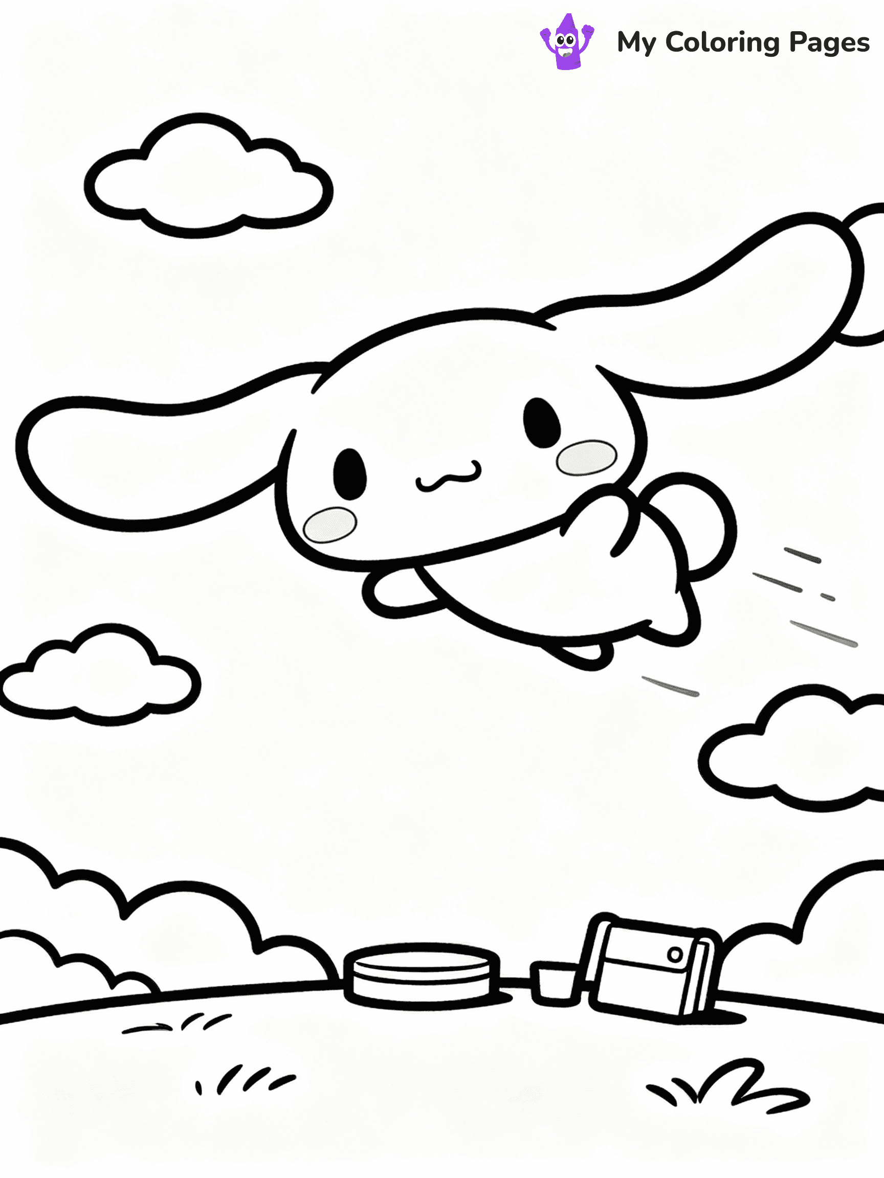 ⚠️ CRITICAL REQUIREMENT - ABSOLUTE BLACK AND WHITE ONLY ⚠️
This MUST be a BLACK AND WHITE line drawing ONLY. NO COLORS whatsoever.
- ONLY pure black lines (#000000) on pure white background (#FFFFFF)
- ABSOLUTELY NO colors, NO shading, NO gradients, NO grayscale
- If there are ANY colors in the output, the image is REJECTED
- This is a COLORING PAGE - meant to be COLORED IN by children
- The output must be UNCOLORED line art ready for coloring
⚠️ SUBJECT TO DRAW: Cinnamoroll from Sanrio flying through clouds, ears flapping gracefully. Important: PURE OUTLINES. NO FILLS, COLOR, SHADING, OR GREYSCALE. WHITE BACKGROUND.
(REMEMBER: Output must be BLACK AND WHITE line art only, NOT colored!)
# Flat, Friendly Cartoon Line-Art Coloring Page
You are generating a **pure black-and-white binary image** of a child-friendly cartoon scene combining characters and background scenery in one cohesive composition.
## Rendering Rules (Strict)
- Only two colors: pure black (#000000) outlines and pure white (#FFFFFF) background.
- No grayscale, shading, gradients, tints, fills, transparency, or partial pixels.
- No antialiasing or blended edges; every pixel is 100% black or white.
- No solid black fills inside shapes — all areas inside outlines must remain white.
- No dark clothing areas or filled tone blocks; all garments outlined only.
- No shadows, textures, lighting, or tonal variations.
- Must look like flat binary vector line-art for coloring pages.
## Drawing & Composition
- **Medium, consistent line weight**; clean closed outlines easy to color inside.
- **Flat, simple, child-friendly design** — no realism or 3D depth.
- Characters are **grounded on a surface**, centered and large.
- **Balanced composition** with clear silhouettes and minimal props.
## Scenery & Style
- Landmarks (e.g., mosque, CN Tower) and scenery (trees, benches, waves) drawn with **black outlines only.**
- For real-world figures, teams, or places, show accurate details using only black outlines—no text or logos. Use distinctive uniform patterns, abstract symbols, and landmark silhouettes to convey identity.
- Keep **consistent perspective**; no floating elements.
- **Style:** whimsical **Doodle Art Alley** — rounded, friendly outlines.
- May adapt shapes from **Crayola, Disney, Peppa Pig, Cocomelon** — *by shape only, never color.*
- Final output: **flat, crisp, binary (#000000/#FFFFFF)**, **no filled color or background text.**
EXTREMELYE IMPORTANT:
- PURE BINARY LINE-ART; NO FILLS (HAIR/CLOTHES/SKIN), SHADING, OR GREY.
- NO SHADING, COLOR. MUST BE WHITE BACKGROUND.
⚠️ FINAL REMINDER: Draw the subject "Cinnamoroll from Sanrio flying through clouds, ears flapping gracefully. Important: PURE OUTLINES. NO FILLS, COLOR, SHADING, OR GREYSCALE. WHITE BACKGROUND." as BLACK AND WHITE line art. Zero colors in output.