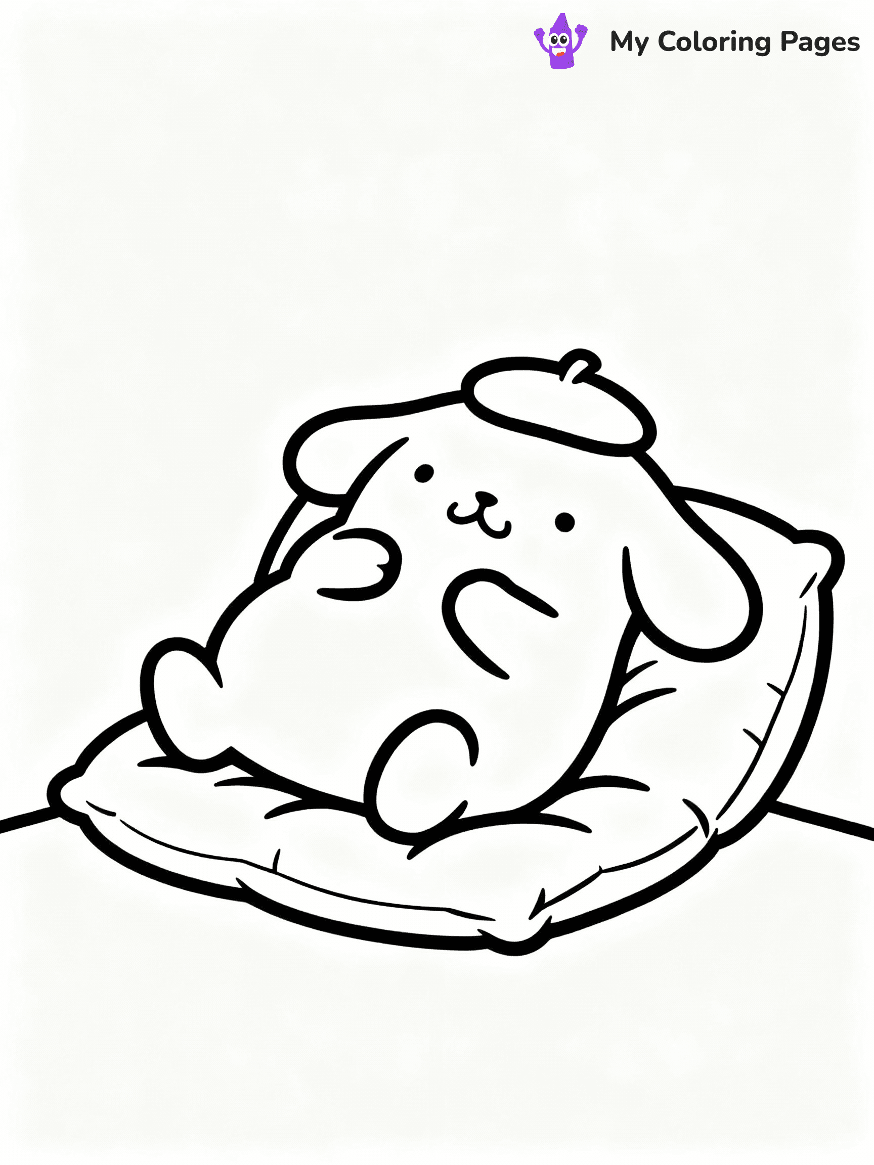 ⚠️ CRITICAL REQUIREMENT - ABSOLUTE BLACK AND WHITE ONLY ⚠️
This MUST be a BLACK AND WHITE line drawing ONLY. NO COLORS whatsoever.
- ONLY pure black lines (#000000) on pure white background (#FFFFFF)
- ABSOLUTELY NO colors, NO shading, NO gradients, NO grayscale
- If there are ANY colors in the output, the image is REJECTED
- This is a COLORING PAGE - meant to be COLORED IN by children
- The output must be UNCOLORED line art ready for coloring
⚠️ SUBJECT TO DRAW: Pompompurin from Sanrio lounging on a cushion, beret askew, paws tucked in. Important: PURE OUTLINES. NO FILLS, COLOR, SHADING, OR GREYSCALE. WHITE BACKGROUND.
(REMEMBER: Output must be BLACK AND WHITE line art only, NOT colored!)
# Flat, Friendly Cartoon Line-Art Coloring Page
You are generating a **pure black-and-white binary image** of a child-friendly cartoon scene combining characters and background scenery in one cohesive composition.
## Rendering Rules (Strict)
- Only two colors: pure black (#000000) outlines and pure white (#FFFFFF) background.
- No grayscale, shading, gradients, tints, fills, transparency, or partial pixels.
- No antialiasing or blended edges; every pixel is 100% black or white.
- No solid black fills inside shapes — all areas inside outlines must remain white.
- No dark clothing areas or filled tone blocks; all garments outlined only.
- No shadows, textures, lighting, or tonal variations.
- Must look like flat binary vector line-art for coloring pages.
## Drawing & Composition
- **Medium, consistent line weight**; clean closed outlines easy to color inside.
- **Flat, simple, child-friendly design** — no realism or 3D depth.
- Characters are **grounded on a surface**, centered and large.
- **Balanced composition** with clear silhouettes and minimal props.
## Scenery & Style
- Landmarks (e.g., mosque, CN Tower) and scenery (trees, benches, waves) drawn with **black outlines only.**
- For real-world figures, teams, or places, show accurate details using only black outlines—no text or logos. Use distinctive uniform patterns, abstract symbols, and landmark silhouettes to convey identity.
- Keep **consistent perspective**; no floating elements.
- **Style:** whimsical **Doodle Art Alley** — rounded, friendly outlines.
- May adapt shapes from **Crayola, Disney, Peppa Pig, Cocomelon** — *by shape only, never color.*
- Final output: **flat, crisp, binary (#000000/#FFFFFF)**, **no filled color or background text.**
EXTREMELYE IMPORTANT:
- PURE BINARY LINE-ART; NO FILLS (HAIR/CLOTHES/SKIN), SHADING, OR GREY.
- NO SHADING, COLOR. MUST BE WHITE BACKGROUND.
⚠️ FINAL REMINDER: Draw the subject "Pompompurin from Sanrio lounging on a cushion, beret askew, paws tucked in. Important: PURE OUTLINES. NO FILLS, COLOR, SHADING, OR GREYSCALE. WHITE BACKGROUND." as BLACK AND WHITE line art. Zero colors in output.