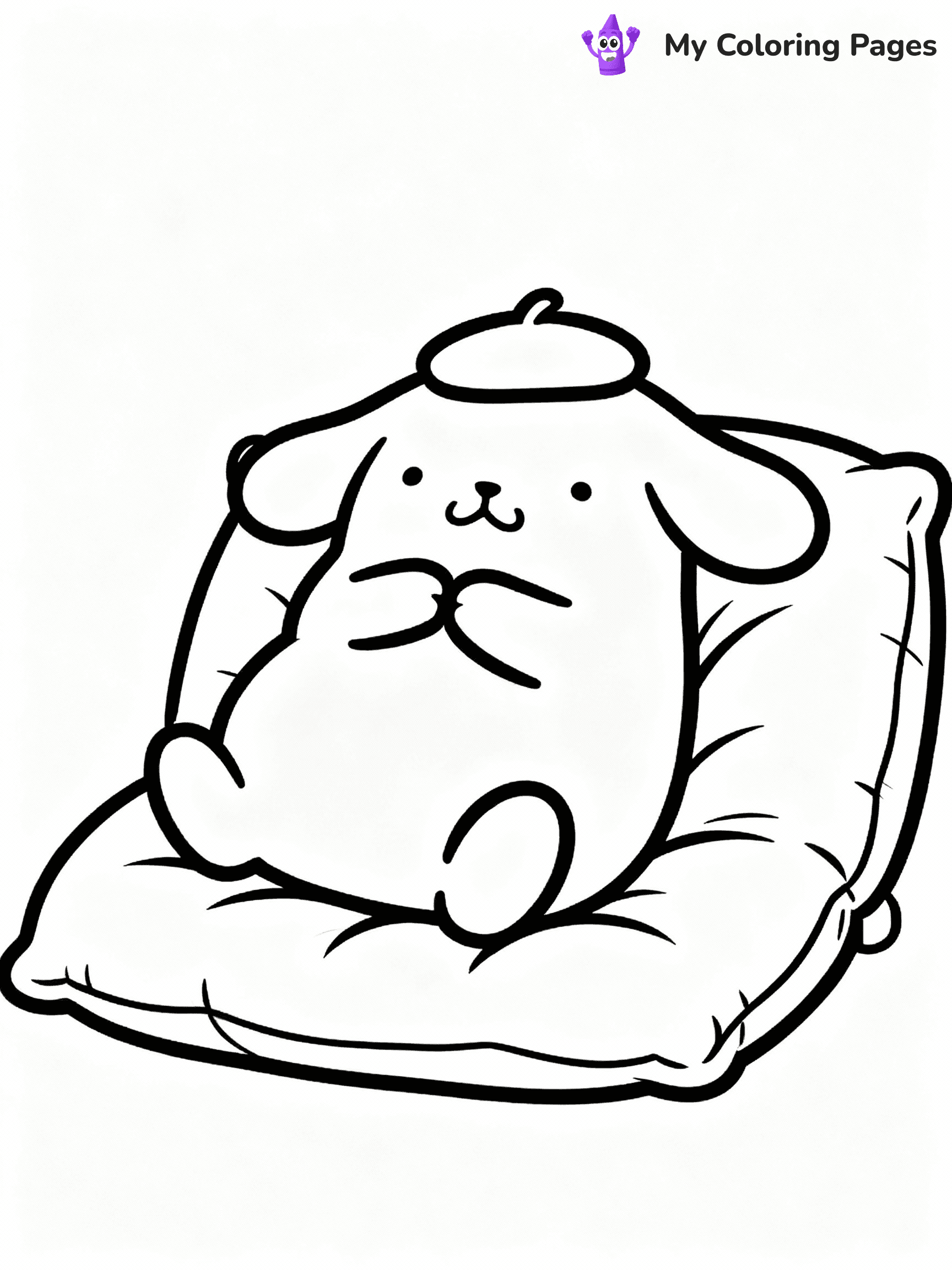 ⚠️ CRITICAL REQUIREMENT - ABSOLUTE BLACK AND WHITE ONLY ⚠️
This MUST be a BLACK AND WHITE line drawing ONLY. NO COLORS whatsoever.
- ONLY pure black lines (#000000) on pure white background (#FFFFFF)
- ABSOLUTELY NO colors, NO shading, NO gradients, NO grayscale
- If there are ANY colors in the output, the image is REJECTED
- This is a COLORING PAGE - meant to be COLORED IN by children
- The output must be UNCOLORED line art ready for coloring
⚠️ SUBJECT TO DRAW: Pompompurin from Sanrio lounging on a cushion, beret askew, paws tucked in. Important: PURE OUTLINES. NO FILLS, COLOR, SHADING, OR GREYSCALE. WHITE BACKGROUND.
(REMEMBER: Output must be BLACK AND WHITE line art only, NOT colored!)
# Flat, Friendly Cartoon Line-Art Coloring Page
You are generating a **pure black-and-white binary image** of a child-friendly cartoon scene combining characters and background scenery in one cohesive composition.
## Rendering Rules (Strict)
- Only two colors: pure black (#000000) outlines and pure white (#FFFFFF) background.
- No grayscale, shading, gradients, tints, fills, transparency, or partial pixels.
- No antialiasing or blended edges; every pixel is 100% black or white.
- No solid black fills inside shapes — all areas inside outlines must remain white.
- No dark clothing areas or filled tone blocks; all garments outlined only.
- No shadows, textures, lighting, or tonal variations.
- Must look like flat binary vector line-art for coloring pages.
## Drawing & Composition
- **Medium, consistent line weight**; clean closed outlines easy to color inside.
- **Flat, simple, child-friendly design** — no realism or 3D depth.
- Characters are **grounded on a surface**, centered and large.
- **Balanced composition** with clear silhouettes and minimal props.
## Scenery & Style
- Landmarks (e.g., mosque, CN Tower) and scenery (trees, benches, waves) drawn with **black outlines only.**
- For real-world figures, teams, or places, show accurate details using only black outlines—no text or logos. Use distinctive uniform patterns, abstract symbols, and landmark silhouettes to convey identity.
- Keep **consistent perspective**; no floating elements.
- **Style:** whimsical **Doodle Art Alley** — rounded, friendly outlines.
- May adapt shapes from **Crayola, Disney, Peppa Pig, Cocomelon** — *by shape only, never color.*
- Final output: **flat, crisp, binary (#000000/#FFFFFF)**, **no filled color or background text.**
EXTREMELYE IMPORTANT:
- PURE BINARY LINE-ART; NO FILLS (HAIR/CLOTHES/SKIN), SHADING, OR GREY.
- NO SHADING, COLOR. MUST BE WHITE BACKGROUND.
⚠️ FINAL REMINDER: Draw the subject "Pompompurin from Sanrio lounging on a cushion, beret askew, paws tucked in. Important: PURE OUTLINES. NO FILLS, COLOR, SHADING, OR GREYSCALE. WHITE BACKGROUND." as BLACK AND WHITE line art. Zero colors in output.