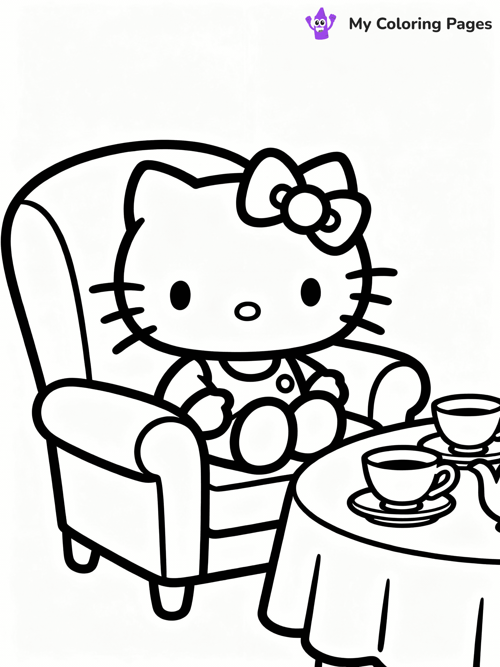 ⚠️ CRITICAL REQUIREMENT - ABSOLUTE BLACK AND WHITE ONLY ⚠️
This MUST be a BLACK AND WHITE line drawing ONLY. NO COLORS whatsoever.
- ONLY pure black lines (#000000) on pure white background (#FFFFFF)
- ABSOLUTELY NO colors, NO shading, NO gradients, NO grayscale
- If there are ANY colors in the output, the image is REJECTED
- This is a COLORING PAGE - meant to be COLORED IN by children
- The output must be UNCOLORED line art ready for coloring
⚠️ SUBJECT TO DRAW: Hello Kitty from Sanrio at a tea party, teacups set out, comfy chair. Important: PURE OUTLINES. NO FILLS, COLOR, SHADING, OR GREYSCALE. WHITE BACKGROUND.
(REMEMBER: Output must be BLACK AND WHITE line art only, NOT colored!)
# Flat, Friendly Cartoon Line-Art Coloring Page
You are generating a **pure black-and-white binary image** of a child-friendly cartoon scene combining characters and background scenery in one cohesive composition.
## Rendering Rules (Strict)
- Only two colors: pure black (#000000) outlines and pure white (#FFFFFF) background.
- No grayscale, shading, gradients, tints, fills, transparency, or partial pixels.
- No antialiasing or blended edges; every pixel is 100% black or white.
- No solid black fills inside shapes — all areas inside outlines must remain white.
- No dark clothing areas or filled tone blocks; all garments outlined only.
- No shadows, textures, lighting, or tonal variations.
- Must look like flat binary vector line-art for coloring pages.
## Drawing & Composition
- **Medium, consistent line weight**; clean closed outlines easy to color inside.
- **Flat, simple, child-friendly design** — no realism or 3D depth.
- Characters are **grounded on a surface**, centered and large.
- **Balanced composition** with clear silhouettes and minimal props.
## Scenery & Style
- Landmarks (e.g., mosque, CN Tower) and scenery (trees, benches, waves) drawn with **black outlines only.**
- For real-world figures, teams, or places, show accurate details using only black outlines—no text or logos. Use distinctive uniform patterns, abstract symbols, and landmark silhouettes to convey identity.
- Keep **consistent perspective**; no floating elements.
- **Style:** whimsical **Doodle Art Alley** — rounded, friendly outlines.
- May adapt shapes from **Crayola, Disney, Peppa Pig, Cocomelon** — *by shape only, never color.*
- Final output: **flat, crisp, binary (#000000/#FFFFFF)**, **no filled color or background text.**
EXTREMELYE IMPORTANT:
- PURE BINARY LINE-ART; NO FILLS (HAIR/CLOTHES/SKIN), SHADING, OR GREY.
- NO SHADING, COLOR. MUST BE WHITE BACKGROUND.
⚠️ FINAL REMINDER: Draw the subject "Hello Kitty from Sanrio at a tea party, teacups set out, comfy chair. Important: PURE OUTLINES. NO FILLS, COLOR, SHADING, OR GREYSCALE. WHITE BACKGROUND." as BLACK AND WHITE line art. Zero colors in output.