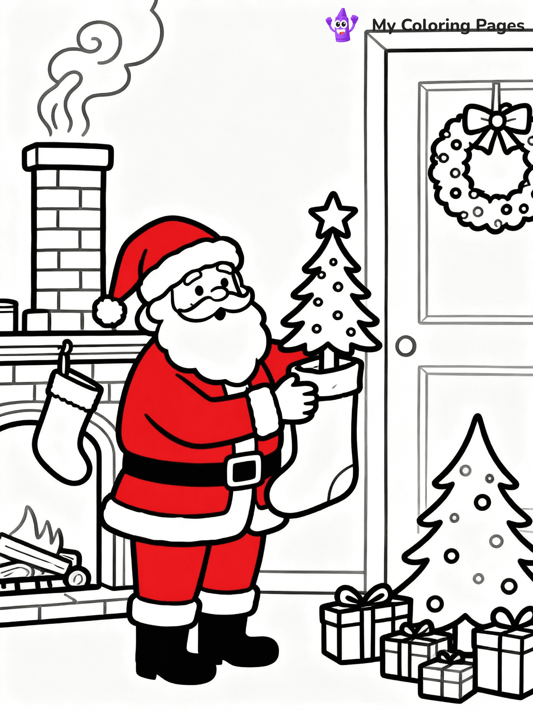 ⚠️ CRITICAL REQUIREMENT - ABSOLUTE BLACK AND WHITE ONLY ⚠️
This MUST be a BLACK AND WHITE line drawing ONLY. NO COLORS whatsoever.
- ONLY pure black lines (#000000) on pure white background (#FFFFFF)
- ABSOLUTELY NO colors, NO shading, NO gradients, NO grayscale
- If there are ANY colors in the output, the image is REJECTED
- This is a COLORING PAGE - meant to be COLORED IN by children
- The output must be UNCOLORED line art ready for coloring
⚠️ SUBJECT TO DRAW: Santa Claus with a Christmas tree, filling stockings, classic holiday style
(REMEMBER: Output must be BLACK AND WHITE line art only, NOT colored!)
# COLORING PAGE: BLACK OUTLINES ONLY - WHITE BACKGROUND MANDATORY
Create a **coloring book page** using EXACTLY two values: black lines, white space.
## NON-NEGOTIABLE BINARY RULES
- **ONLY #000000 (black) and #FFFFFF (white)** - NO other values exist
- **EVERY PIXEL = BLACK OR WHITE** - no gray/shading/antialiasing
- **WHITE BACKGROUND MANDATORY** - entire canvas stays white
- **ALL SHAPES HOLLOW** - everything is empty outlines waiting to be colored
- **FORBIDDEN:** fills, shading, gradients, patterns, textures, colors
- **NO SOLID REGIONS** - if it's not a thin line, it's wrong
## Universal Line Standards
- Black outlines ONLY - thin, uniform weight
- Every shape completely empty inside
- Closed contours suitable for coloring
- Clean flat illustration with appropriate detail - zero depth/3D/realism
- **Style:** Whimsical Doodle Art Alley - rounded, friendly outlines with age-appropriate detail (unless specified)
## Everything = Detailed Outline Only
- Characters/animals: hollow shapes with clear features
- Objects/clothing: empty contours with appropriate details
- Backgrounds/scenery: line work only
- Natural elements: outlined forms
- Dark/night areas: don't exist (use outlined symbols)
- Textures/patterns: convert to outlined decorative elements
## The Test
Can a child color EVERY white space with crayons? If any area is pre-filled/shaded/gray, it FAILS. Every shape must be waiting to receive color.
**FINAL OUTPUT**: Binary coloring page. Black lines define shapes. White spaces ready for coloring. Nothing else exists. No exceptions. Print-ready.
⚠️ FINAL REMINDER: Draw the subject "Santa Claus with a Christmas tree, filling stockings, classic holiday style" as BLACK AND WHITE line art. Zero colors in output.