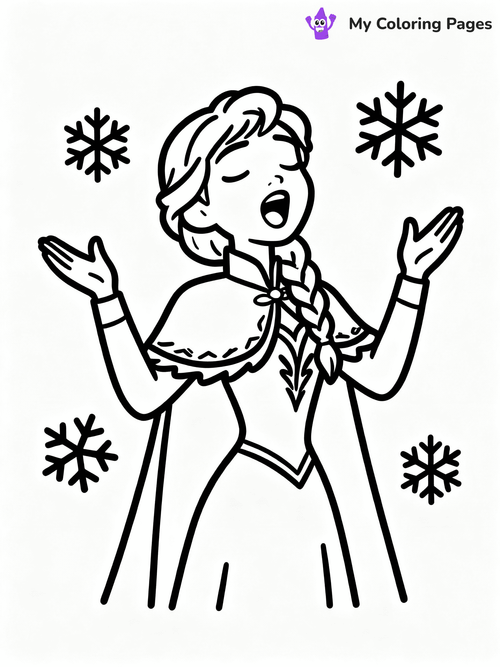 ⚠️ CRITICAL REQUIREMENT - ABSOLUTE BLACK AND WHITE ONLY ⚠️
This MUST be a BLACK AND WHITE line drawing ONLY. NO COLORS whatsoever.
- ONLY pure black lines (#000000) on pure white background (#FFFFFF)
- ABSOLUTELY NO colors, NO shading, NO gradients, NO grayscale
- If there are ANY colors in the output, the image is REJECTED
- This is a COLORING PAGE - meant to be COLORED IN by children
- The output must be UNCOLORED line art ready for coloring
⚠️ SUBJECT TO DRAW: Anna from Frozen singing, wearing winter coat, snowflakes around.
(REMEMBER: Output must be BLACK AND WHITE line art only, NOT colored!)
# COLORING PAGE: BLACK OUTLINES ONLY - WHITE BACKGROUND MANDATORY
Create a **coloring book page** using EXACTLY two values: black lines, white space.
## NON-NEGOTIABLE BINARY RULES
- **ONLY #000000 (black) and #FFFFFF (white)** - NO other values exist
- **EVERY PIXEL = BLACK OR WHITE** - no gray/shading/antialiasing
- **WHITE BACKGROUND MANDATORY** - entire canvas stays white
- **ALL SHAPES HOLLOW** - everything is empty outlines waiting to be colored
- **FORBIDDEN:** fills, shading, gradients, patterns, textures, colors
- **NO SOLID REGIONS** - if it's not a thin line, it's wrong
## Universal Line Standards
- Black outlines ONLY - thin, uniform weight
- Every shape completely empty inside
- Closed contours suitable for coloring
- Simple flat illustration - zero depth/3D/realism
- **Style:** Whimsical Doodle Art Alley - rounded, friendly outlines (unless specified)
## Everything = Outline Only
- Characters/animals: hollow shapes
- Objects/clothing: empty contours
- Backgrounds/scenery: line work only
- Natural elements: outlined forms
- Dark/night areas: don't exist (use outlined symbols)
- Textures/patterns: convert to simple lines
## The Test
Can a child color EVERY white space with crayons? If any area is pre-filled/shaded/gray, it FAILS. Every shape must be waiting to receive color.
**FINAL OUTPUT**: Binary coloring page. Black lines define shapes. White spaces ready for coloring. Nothing else exists. No exceptions. Print-ready.
⚠️ FINAL REMINDER: Draw the subject "Anna from Frozen singing, wearing winter coat, snowflakes around." as BLACK AND WHITE line art. Zero colors in output.