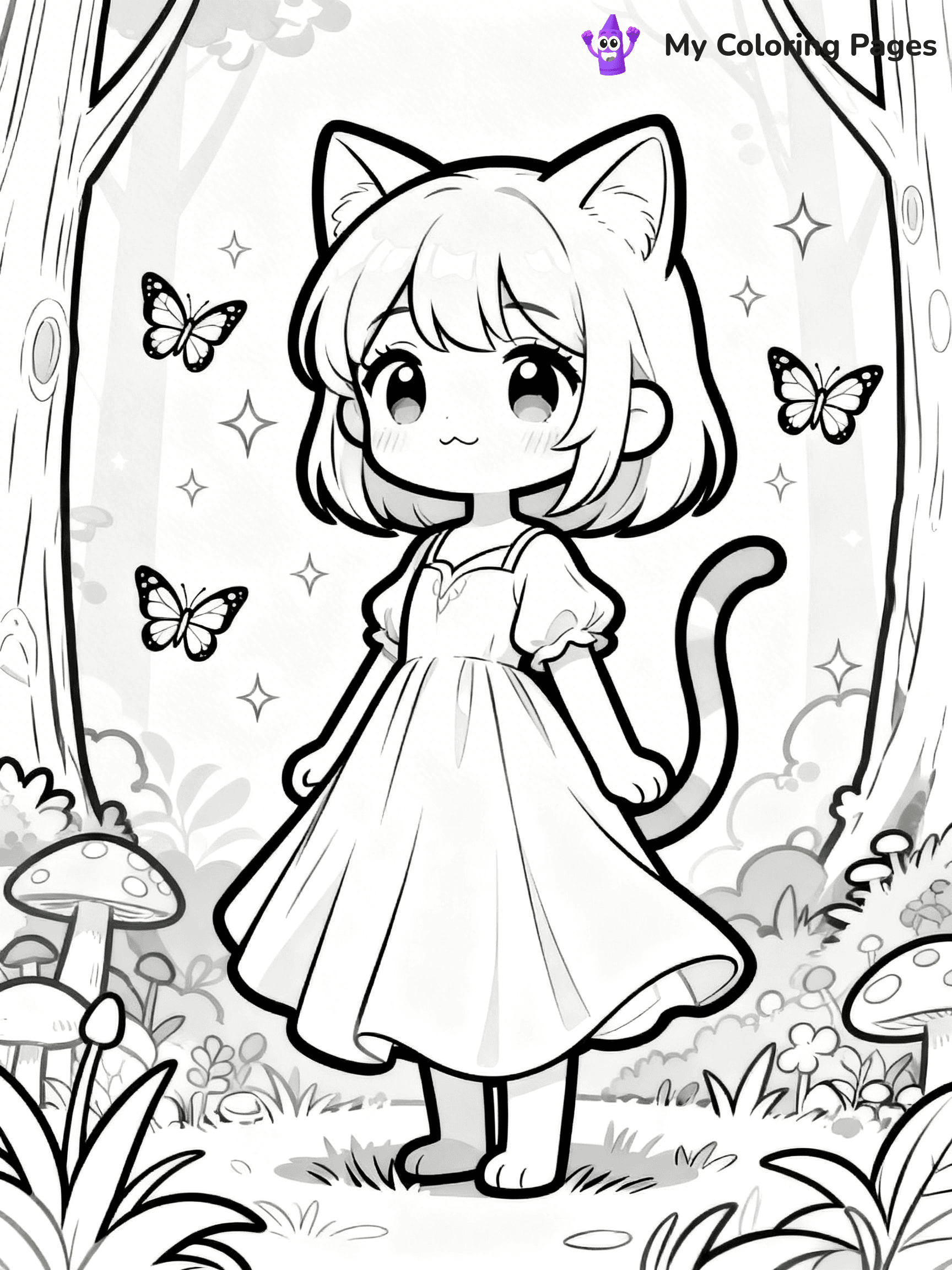 Anime Cat Girl Coloring Pages - 33