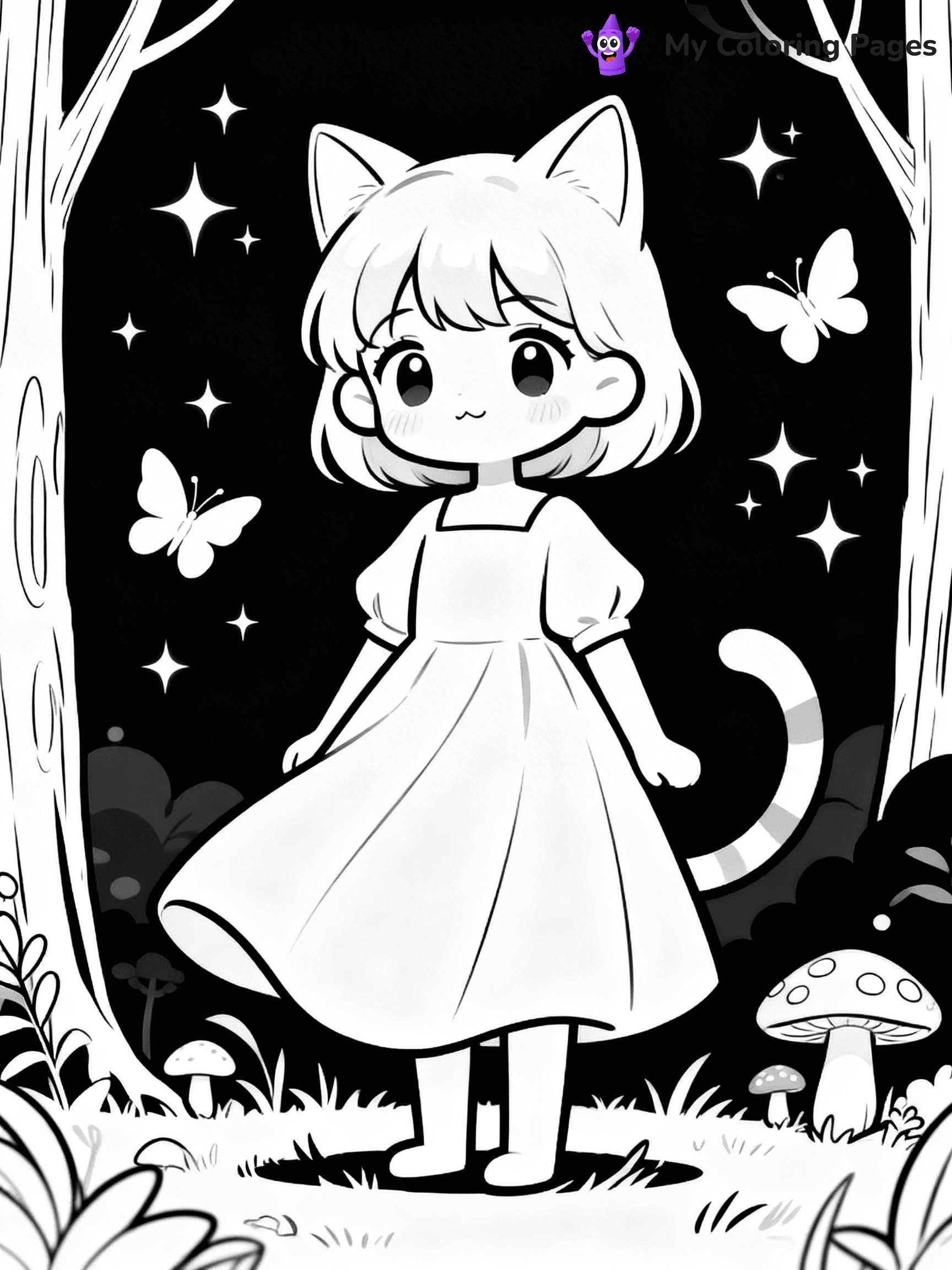 Anime Cat Girl Coloring Pages - 32
