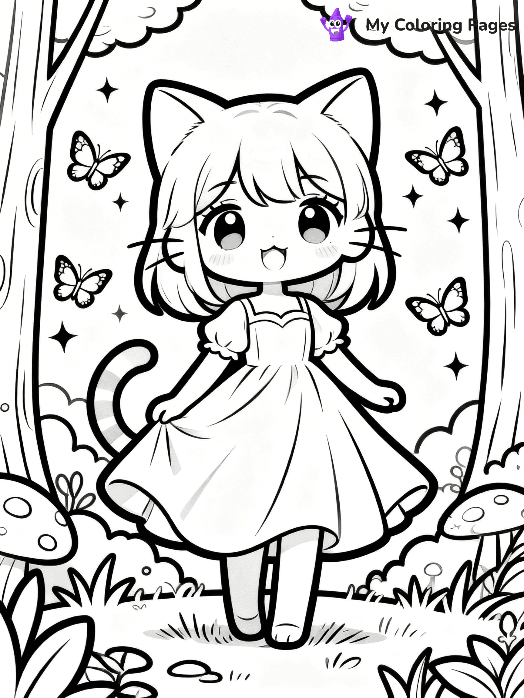 Anime Cat Girl Coloring Pages - 31