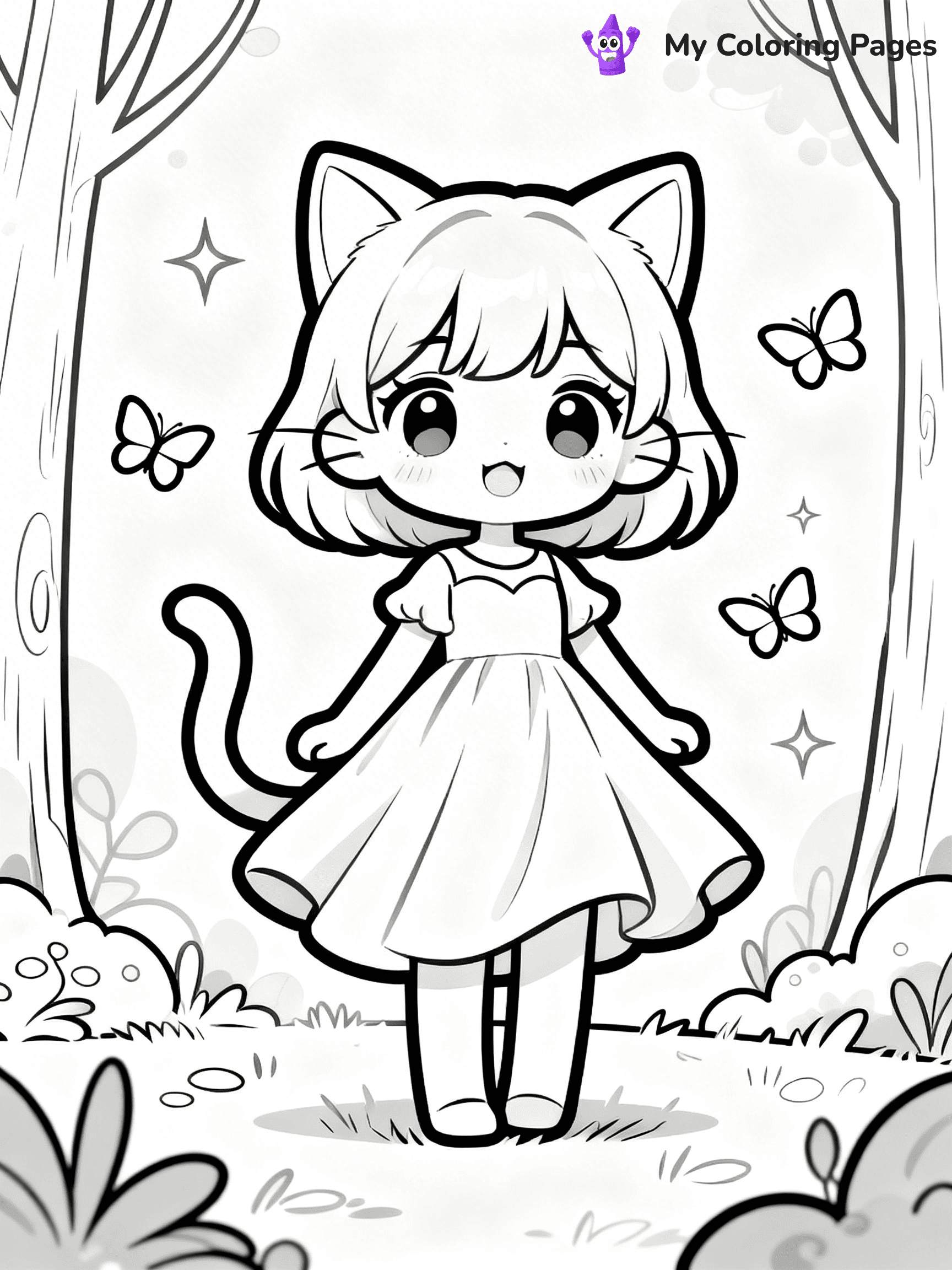 Anime Cat Girl Coloring Pages - 30