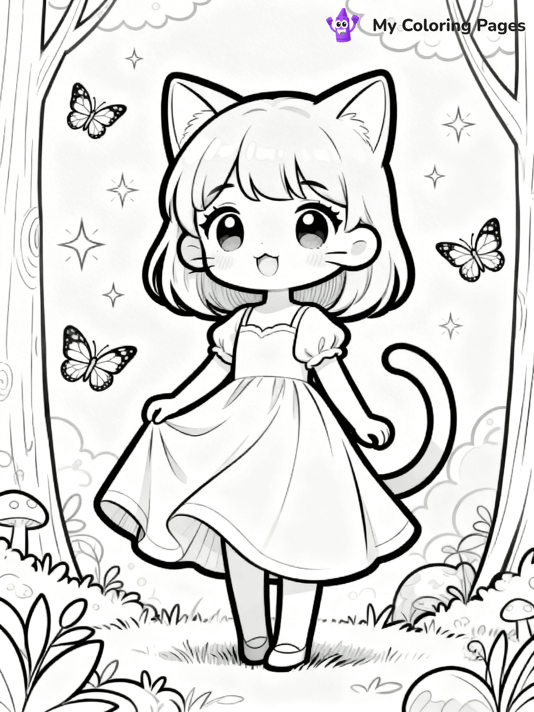 Anime Cat Girl Coloring Pages - 29