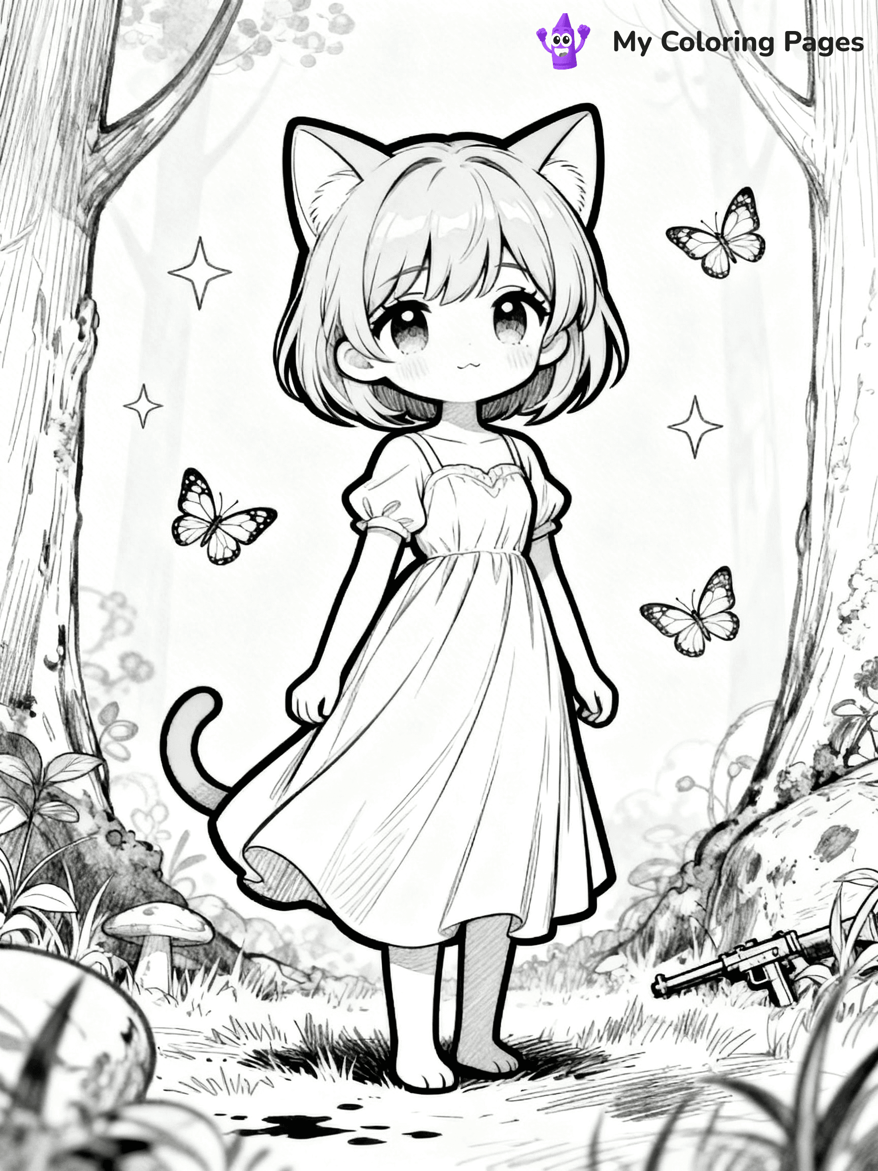 Anime Cat Girl Coloring Pages - 28