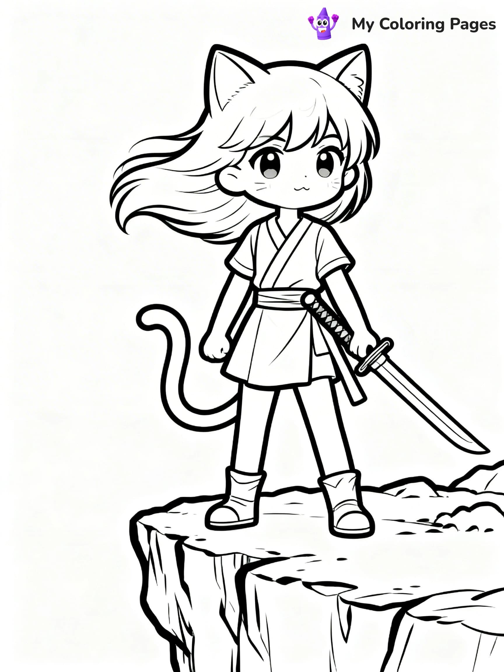 Anime Cat Girl Coloring Pages - 24