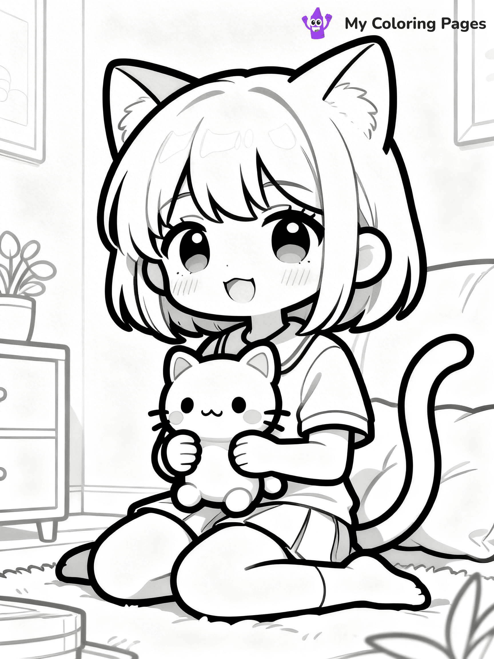 Anime Cat Girl Coloring Pages - 7