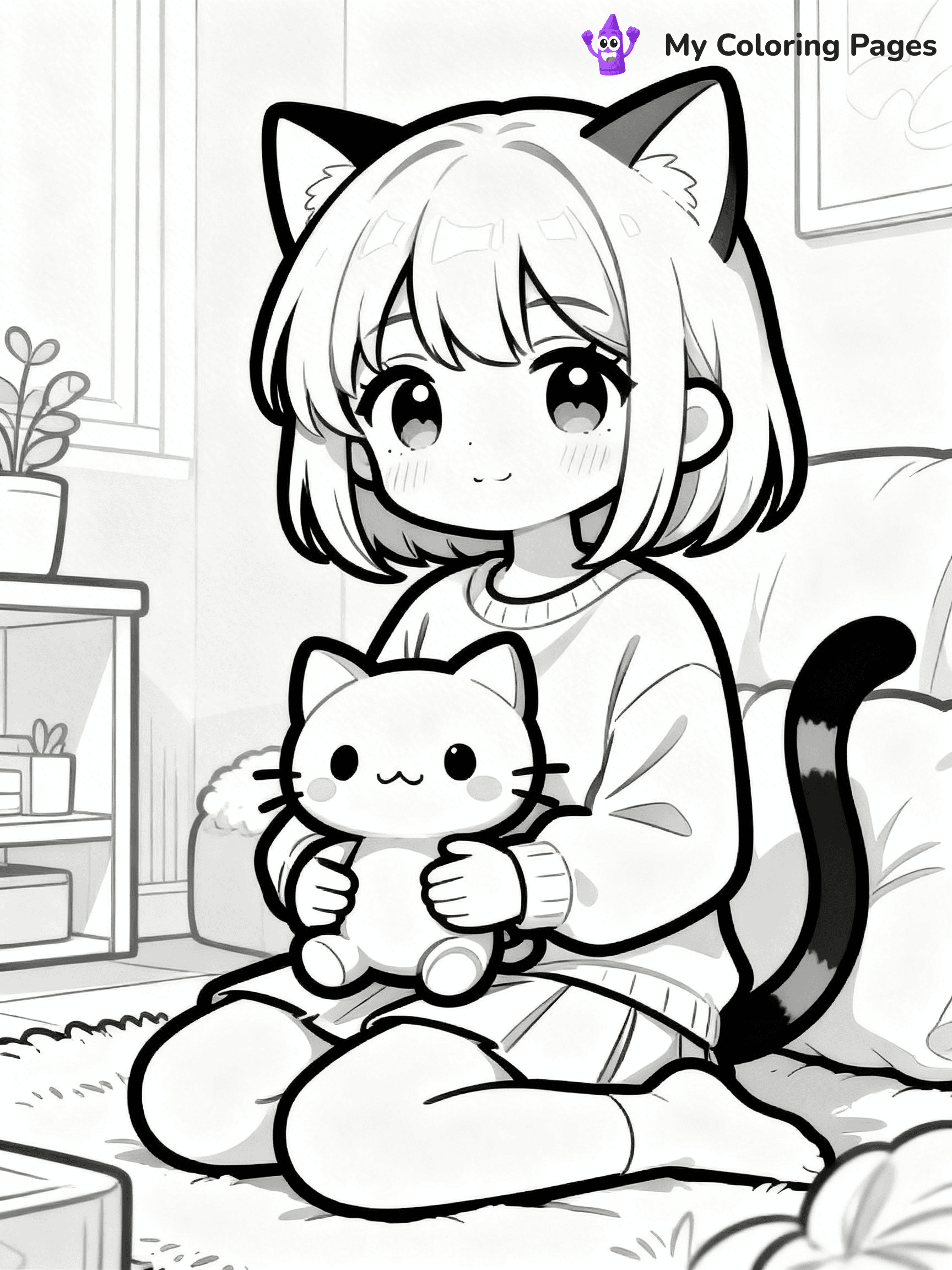 Anime Cat Girl Coloring Pages - 6