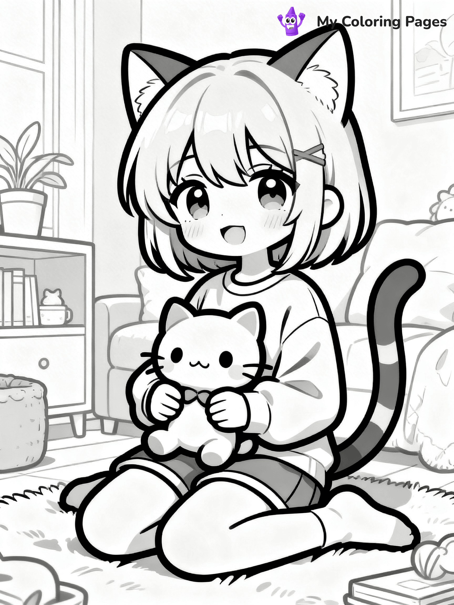 Anime Cat Girl Coloring Pages - 4