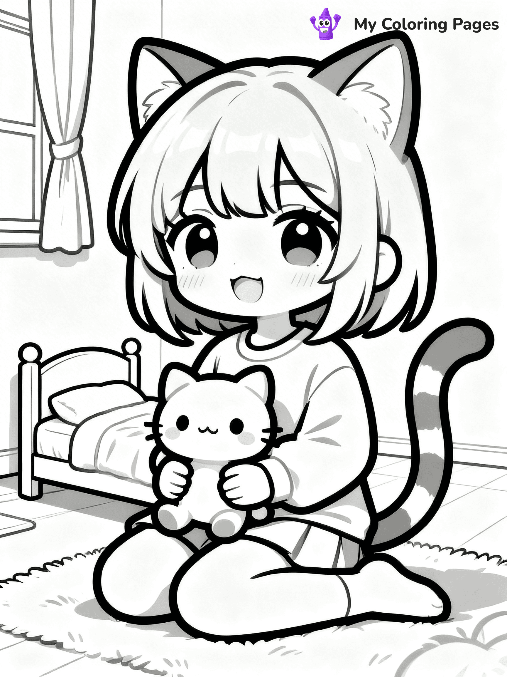 Anime Cat Girl Coloring Pages - 3