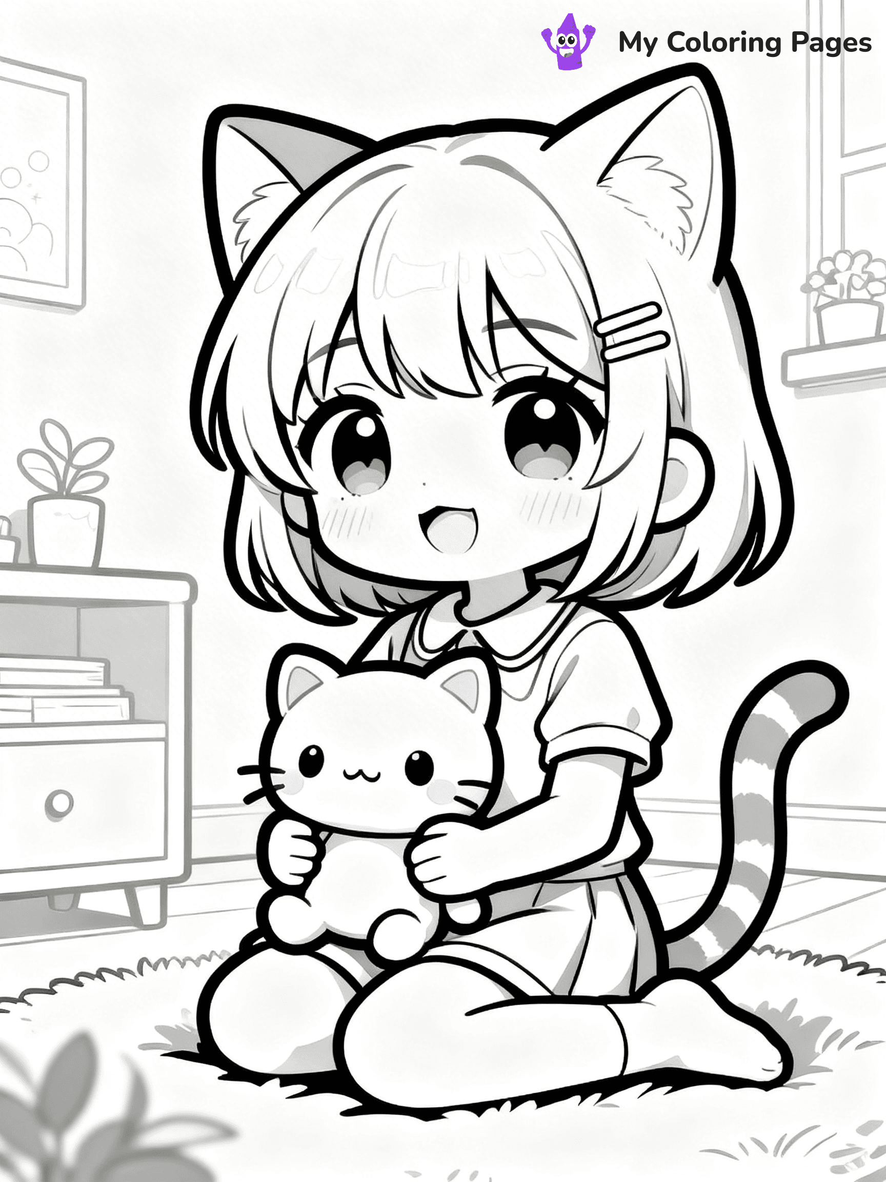 Anime Cat Girl Coloring Pages - 2