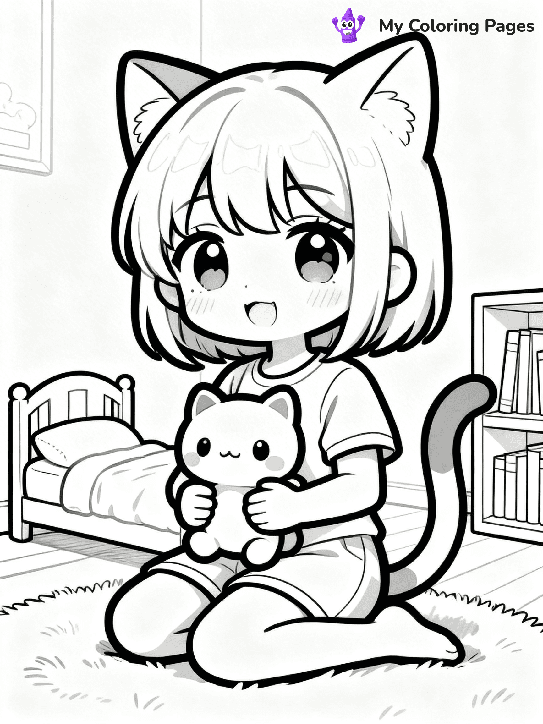 Anime Cat Girl Coloring Pages - 1