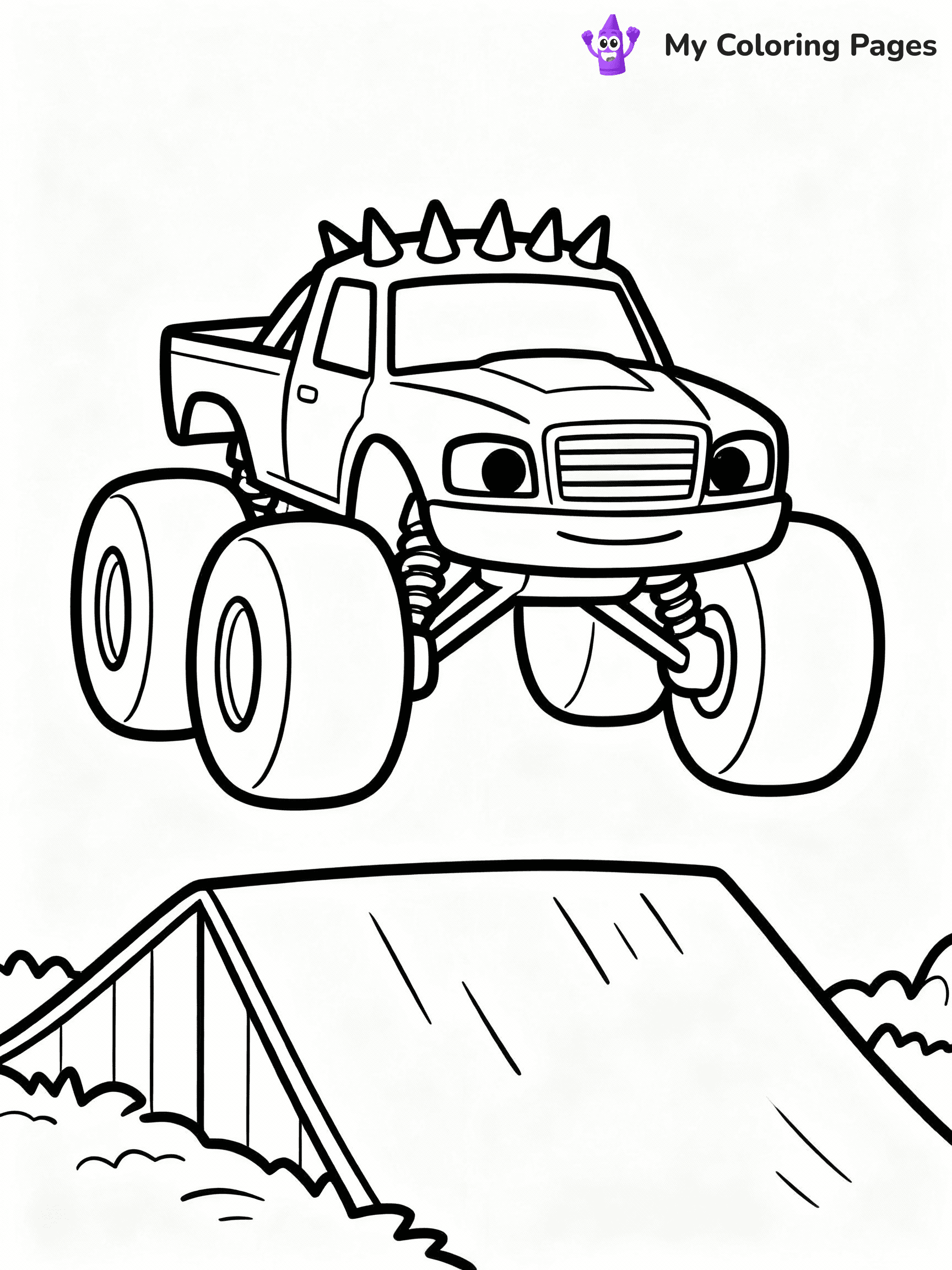 ⚠️ CRITICAL REQUIREMENT - ABSOLUTE BLACK AND WHITE ONLY ⚠️
This MUST be a BLACK AND WHITE line drawing ONLY. NO COLORS whatsoever.
- ONLY pure black lines (#000000) on pure white background (#FFFFFF)
- ABSOLUTELY NO colors, NO shading, NO gradients, NO grayscale
- If there are ANY colors in the output, the image is REJECTED
- This is a COLORING PAGE - meant to be COLORED IN by children
- The output must be UNCOLORED line art ready for coloring
⚠️ SUBJECT TO DRAW: Max-D from Monster Trucks, spikes on hood, jumping over a ramp.
(REMEMBER: Output must be BLACK AND WHITE line art only, NOT colored!)
# COLORING PAGE: BLACK OUTLINES ONLY - WHITE BACKGROUND MANDATORY
Create a **coloring book page** using EXACTLY two values: black lines, white space.
## NON-NEGOTIABLE BINARY RULES
- **ONLY #000000 (black) and #FFFFFF (white)** - NO other values exist
- **EVERY PIXEL = BLACK OR WHITE** - no gray/shading/antialiasing
- **WHITE BACKGROUND MANDATORY** - entire canvas stays white
- **ALL SHAPES HOLLOW** - everything is empty outlines waiting to be colored
- **FORBIDDEN:** fills, shading, gradients, patterns, textures, colors
- **NO SOLID REGIONS** - if it's not a thin line, it's wrong
## Universal Line Standards
- Black outlines ONLY - thin, uniform weight
- Every shape completely empty inside
- Closed contours suitable for coloring
- Simple flat illustration - zero depth/3D/realism
- **Style:** Whimsical Doodle Art Alley - rounded, friendly outlines (unless specified)
## Everything = Outline Only
- Characters/animals: hollow shapes
- Objects/clothing: empty contours
- Backgrounds/scenery: line work only
- Natural elements: outlined forms
- Dark/night areas: don't exist (use outlined symbols)
- Textures/patterns: convert to simple lines
## The Test
Can a child color EVERY white space with crayons? If any area is pre-filled/shaded/gray, it FAILS. Every shape must be waiting to receive color.
**FINAL OUTPUT**: Binary coloring page. Black lines define shapes. White spaces ready for coloring. Nothing else exists. No exceptions. Print-ready.
⚠️ FINAL REMINDER: Draw the subject "Max-D from Monster Trucks, spikes on hood, jumping over a ramp." as BLACK AND WHITE line art. Zero colors in output.