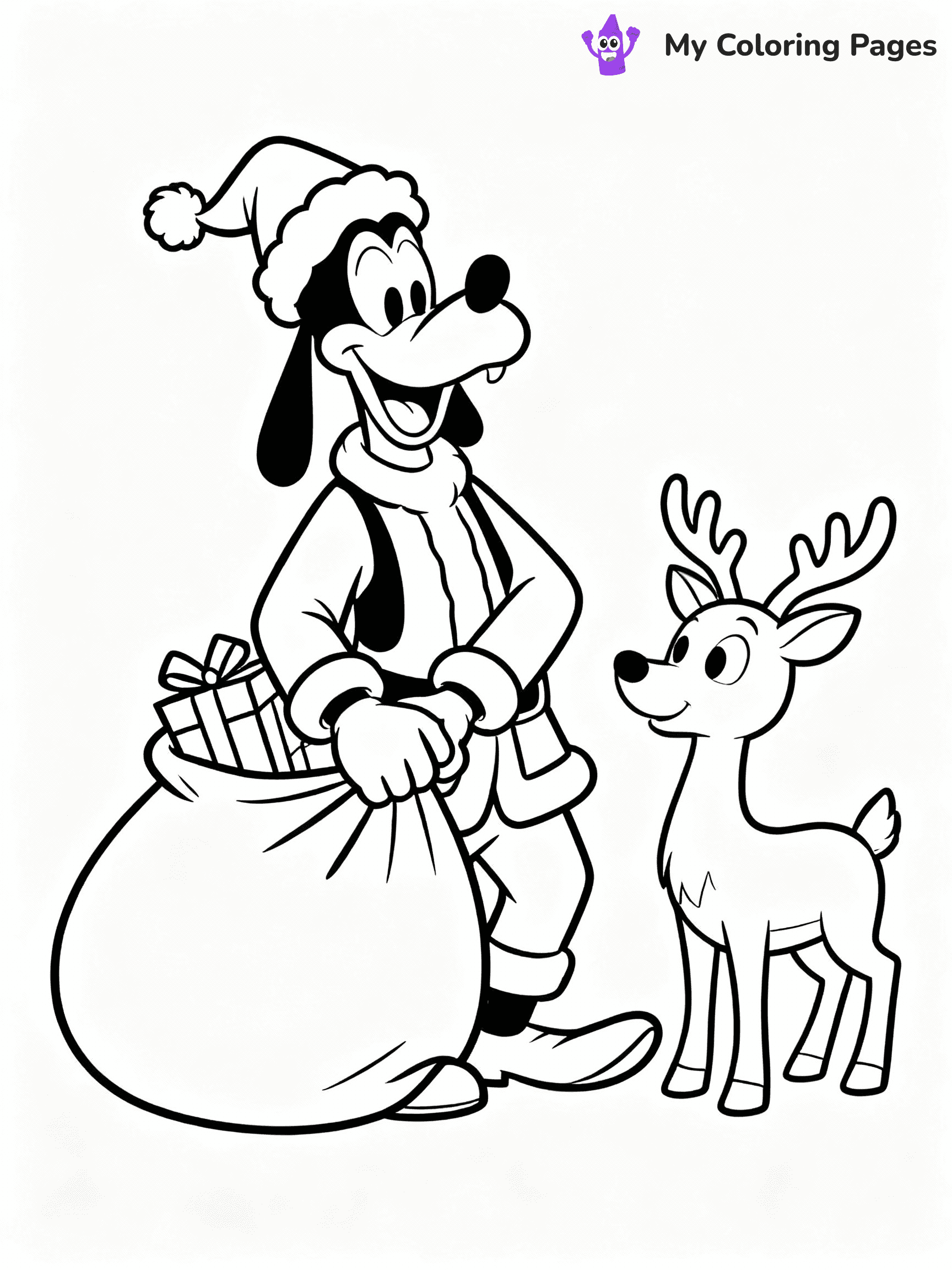 ⚠️ CRITICAL REQUIREMENT - ABSOLUTE BLACK AND WHITE ONLY ⚠️
This MUST be a BLACK AND WHITE line drawing ONLY. NO COLORS whatsoever.
- ONLY pure black lines (#000000) on pure white background (#FFFFFF)
- ABSOLUTELY NO colors, NO shading, NO gradients, NO grayscale
- If there are ANY colors in the output, the image is REJECTED
- This is a COLORING PAGE - meant to be COLORED IN by children
- The output must be UNCOLORED line art ready for coloring
⚠️ SUBJECT TO DRAW: Goofy from Disney in Disney animation style, dressed as Santa, holding a large sack of gifts, reindeer nearby
(REMEMBER: Output must be BLACK AND WHITE line art only, NOT colored!)
# COLORING PAGE: BLACK OUTLINES ONLY - WHITE BACKGROUND MANDATORY
Create a **coloring book page** using EXACTLY two values: black lines, white space.
## NON-NEGOTIABLE BINARY RULES
- **ONLY #000000 (black) and #FFFFFF (white)** - NO other values exist
- **EVERY PIXEL = BLACK OR WHITE** - no gray/shading/antialiasing
- **WHITE BACKGROUND MANDATORY** - entire canvas stays white
- **ALL SHAPES HOLLOW** - everything is empty outlines waiting to be colored
- **FORBIDDEN:** fills, shading, gradients, patterns, textures, colors
- **NO SOLID REGIONS** - if it's not a thin line, it's wrong
## Universal Line Standards
- Black outlines ONLY - thin, uniform weight
- Every shape completely empty inside
- Closed contours suitable for coloring
- Simple flat illustration - zero depth/3D/realism
- **Style:** Whimsical Doodle Art Alley - rounded, friendly outlines (unless specified)
## Everything = Outline Only
- Characters/animals: hollow shapes
- Objects/clothing: empty contours
- Backgrounds/scenery: line work only
- Natural elements: outlined forms
- Dark/night areas: don't exist (use outlined symbols)
- Textures/patterns: convert to simple lines
## The Test
Can a child color EVERY white space with crayons? If any area is pre-filled/shaded/gray or colored in, it FAILS. Every shape must be waiting to receive color.
**FINAL OUTPUT**: Binary coloring page. Black lines define shapes. White spaces ready for coloring. Nothing else exists. No exceptions. Print-ready.
⚠️ FINAL REMINDER: Draw the subject "Goofy from Disney in Disney animation style, dressed as Santa, holding a large sack of gifts, reindeer nearby" as BLACK AND WHITE line art. Zero colors in output.