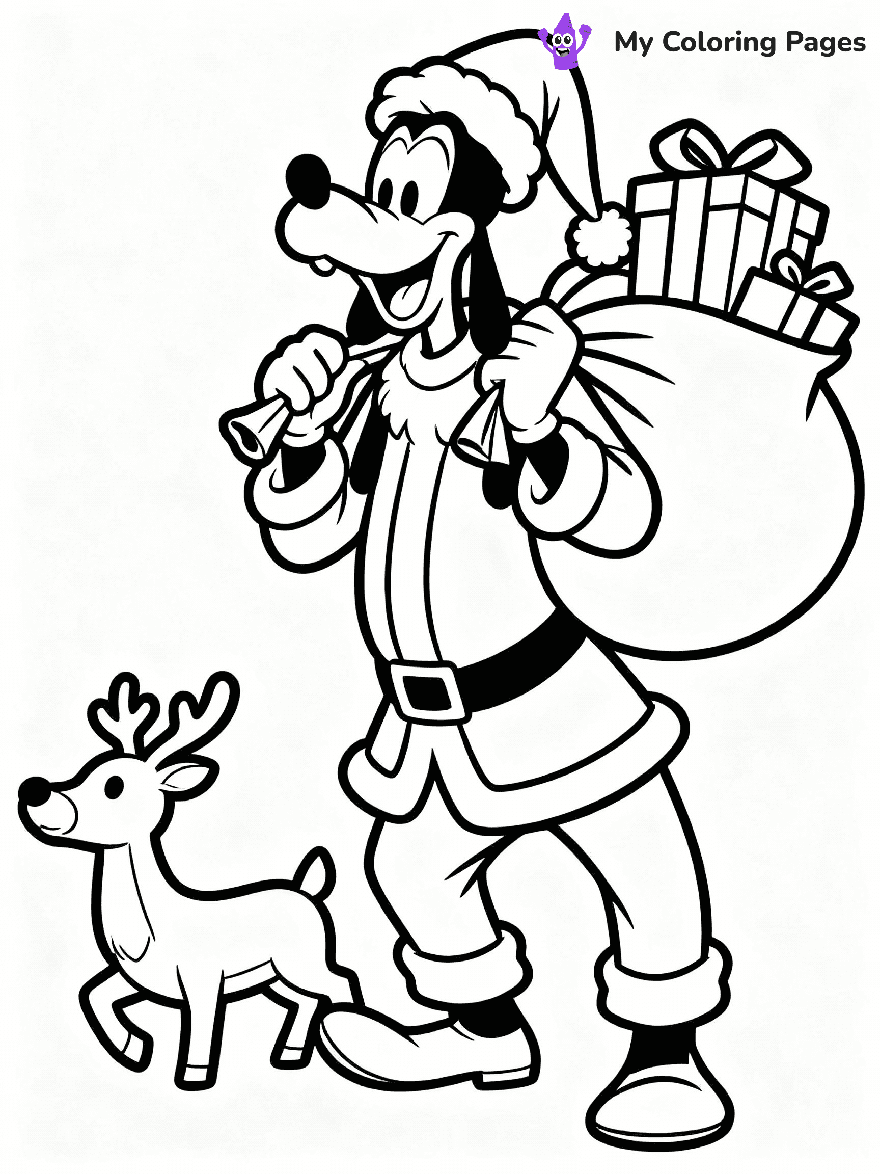 ⚠️ CRITICAL REQUIREMENT - ABSOLUTE BLACK AND WHITE ONLY ⚠️
This MUST be a BLACK AND WHITE line drawing ONLY. NO COLORS whatsoever.
- ONLY pure black lines (#000000) on pure white background (#FFFFFF)
- ABSOLUTELY NO colors, NO shading, NO gradients, NO grayscale
- If there are ANY colors in the output, the image is REJECTED
- This is a COLORING PAGE - meant to be COLORED IN by children
- The output must be UNCOLORED line art ready for coloring
⚠️ SUBJECT TO DRAW: Goofy from Disney in Disney animation style, dressed as Santa, holding a large sack of gifts, reindeer nearby
(REMEMBER: Output must be BLACK AND WHITE line art only, NOT colored!)
# COLORING PAGE: BLACK OUTLINES ONLY - WHITE BACKGROUND MANDATORY
Create a **coloring book page** using EXACTLY two values: black lines, white space.
## NON-NEGOTIABLE BINARY RULES
- **ONLY #000000 (black) and #FFFFFF (white)** - NO other values exist
- **EVERY PIXEL = BLACK OR WHITE** - no gray/shading/antialiasing
- **WHITE BACKGROUND MANDATORY** - entire canvas stays white
- **ALL SHAPES HOLLOW** - everything is empty outlines waiting to be colored
- **FORBIDDEN:** fills, shading, gradients, patterns, textures, colors
- **NO SOLID REGIONS** - if it's not a thin line, it's wrong
## Universal Line Standards
- Black outlines ONLY - thin, uniform weight
- Every shape completely empty inside
- Closed contours suitable for coloring
- Simple flat illustration - zero depth/3D/realism
- **Style:** Whimsical Doodle Art Alley - rounded, friendly outlines (unless specified)
## Everything = Outline Only
- Characters/animals: hollow shapes
- Objects/clothing: empty contours
- Backgrounds/scenery: line work only
- Natural elements: outlined forms
- Dark/night areas: don't exist (use outlined symbols)
- Textures/patterns: convert to simple lines
## The Test
Can a child color EVERY white space with crayons? If any area is pre-filled/shaded/gray or colored in, it FAILS. Every shape must be waiting to receive color.
**FINAL OUTPUT**: Binary coloring page. Black lines define shapes. White spaces ready for coloring. Nothing else exists. No exceptions. Print-ready.
⚠️ FINAL REMINDER: Draw the subject "Goofy from Disney in Disney animation style, dressed as Santa, holding a large sack of gifts, reindeer nearby" as BLACK AND WHITE line art. Zero colors in output.