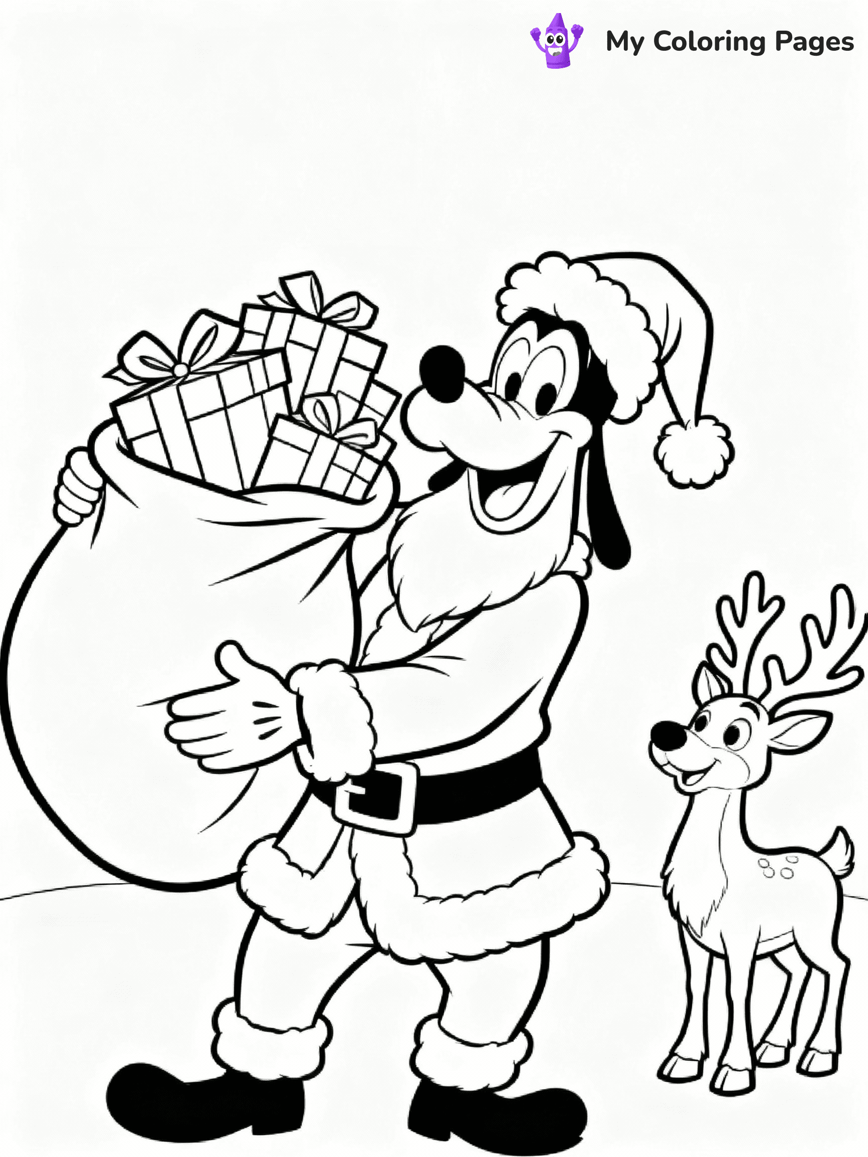 ⚠️ CRITICAL REQUIREMENT - ABSOLUTE BLACK AND WHITE ONLY ⚠️
This MUST be a BLACK AND WHITE line drawing ONLY. NO COLORS whatsoever.
- ONLY pure black lines (#000000) on pure white background (#FFFFFF)
- ABSOLUTELY NO colors, NO shading, NO gradients, NO grayscale
- If there are ANY colors in the output, the image is REJECTED
- This is a COLORING PAGE - meant to be COLORED IN by children
- The output must be UNCOLORED line art ready for coloring
⚠️ SUBJECT TO DRAW: Goofy from Disney in Disney animation style, dressed as Santa, holding a large sack of gifts, reindeer nearby
(REMEMBER: Output must be BLACK AND WHITE line art only, NOT colored!)
# COLORING PAGE: BLACK OUTLINES ONLY - WHITE BACKGROUND MANDATORY
Create a **coloring book page** using EXACTLY two values: black lines, white space.
## NON-NEGOTIABLE BINARY RULES
- **ONLY #000000 (black) and #FFFFFF (white)** - NO other values exist
- **EVERY PIXEL = BLACK OR WHITE** - no gray/shading/antialiasing
- **WHITE BACKGROUND MANDATORY** - entire canvas stays white
- **ALL SHAPES HOLLOW** - everything is empty outlines waiting to be colored
- **FORBIDDEN:** fills, shading, gradients, patterns, textures, colors
- **NO SOLID REGIONS** - if it's not a thin line, it's wrong
## Universal Line Standards
- Black outlines ONLY - thin, uniform weight
- Every shape completely empty inside
- Closed contours suitable for coloring
- Simple flat illustration - zero depth/3D/realism
- **Style:** Whimsical Doodle Art Alley - rounded, friendly outlines (unless specified)
## Everything = Outline Only
- Characters/animals: hollow shapes
- Objects/clothing: empty contours
- Backgrounds/scenery: line work only
- Natural elements: outlined forms
- Dark/night areas: don't exist (use outlined symbols)
- Textures/patterns: convert to simple lines
## The Test
Can a child color EVERY white space with crayons? If any area is pre-filled/shaded/gray or colored in, it FAILS. Every shape must be waiting to receive color.
**FINAL OUTPUT**: Binary coloring page. Black lines define shapes. White spaces ready for coloring. Nothing else exists. No exceptions. Print-ready.
⚠️ FINAL REMINDER: Draw the subject "Goofy from Disney in Disney animation style, dressed as Santa, holding a large sack of gifts, reindeer nearby" as BLACK AND WHITE line art. Zero colors in output.