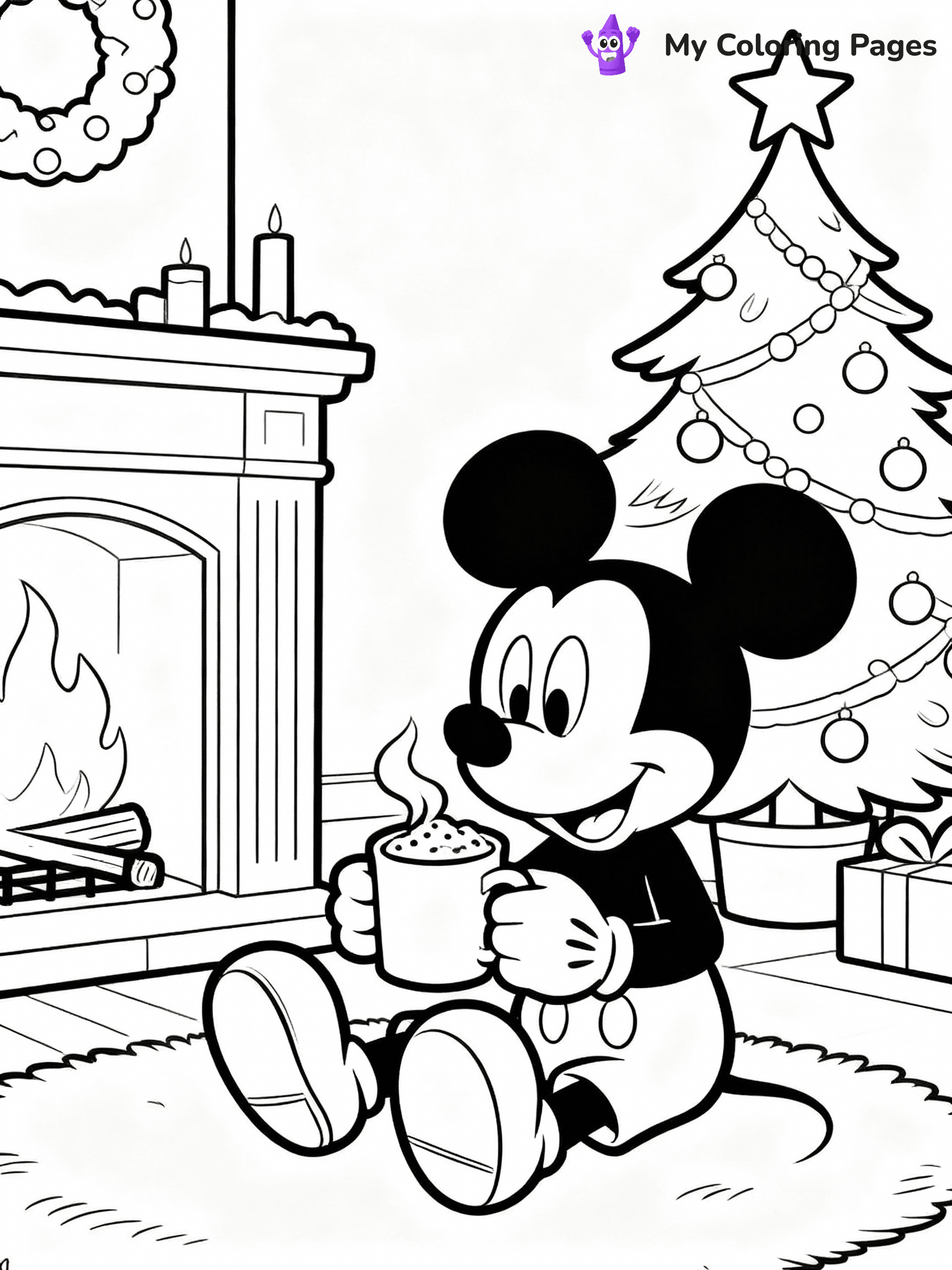 ⚠️ CRITICAL REQUIREMENT - ABSOLUTE BLACK AND WHITE ONLY ⚠️
This MUST be a BLACK AND WHITE line drawing ONLY. NO COLORS whatsoever.
- ONLY pure black lines (#000000) on pure white background (#FFFFFF)
- ABSOLUTELY NO colors, NO shading, NO gradients, NO grayscale
- If there are ANY colors in the output, the image is REJECTED
- This is a COLORING PAGE - meant to be COLORED IN by children
- The output must be UNCOLORED line art ready for coloring
⚠️ SUBJECT TO DRAW: Mickey Mouse from Disney in Disney animation style, sitting by the fireplace, sipping hot cocoa, Christmas tree in background
(REMEMBER: Output must be BLACK AND WHITE line art only, NOT colored!)
# COLORING PAGE: BLACK OUTLINES ONLY - WHITE BACKGROUND MANDATORY
Create a **coloring book page** using EXACTLY two values: black lines, white space.
## NON-NEGOTIABLE BINARY RULES
- **ONLY #000000 (black) and #FFFFFF (white)** - NO other values exist
- **EVERY PIXEL = BLACK OR WHITE** - no gray/shading/antialiasing
- **WHITE BACKGROUND MANDATORY** - entire canvas stays white
- **ALL SHAPES HOLLOW** - everything is empty outlines waiting to be colored
- **FORBIDDEN:** fills, shading, gradients, patterns, textures, colors
- **NO SOLID REGIONS** - if it's not a thin line, it's wrong
## Universal Line Standards
- Black outlines ONLY - thin, uniform weight
- Every shape completely empty inside
- Closed contours suitable for coloring
- Simple flat illustration - zero depth/3D/realism
- **Style:** Whimsical Doodle Art Alley - rounded, friendly outlines (unless specified)
## Everything = Outline Only
- Characters/animals: hollow shapes
- Objects/clothing: empty contours
- Backgrounds/scenery: line work only
- Natural elements: outlined forms
- Dark/night areas: don't exist (use outlined symbols)
- Textures/patterns: convert to simple lines
## The Test
Can a child color EVERY white space with crayons? If any area is pre-filled/shaded/gray or colored in, it FAILS. Every shape must be waiting to receive color.
**FINAL OUTPUT**: Binary coloring page. Black lines define shapes. White spaces ready for coloring. Nothing else exists. No exceptions. Print-ready.
⚠️ FINAL REMINDER: Draw the subject "Mickey Mouse from Disney in Disney animation style, sitting by the fireplace, sipping hot cocoa, Christmas tree in background" as BLACK AND WHITE line art. Zero colors in output.