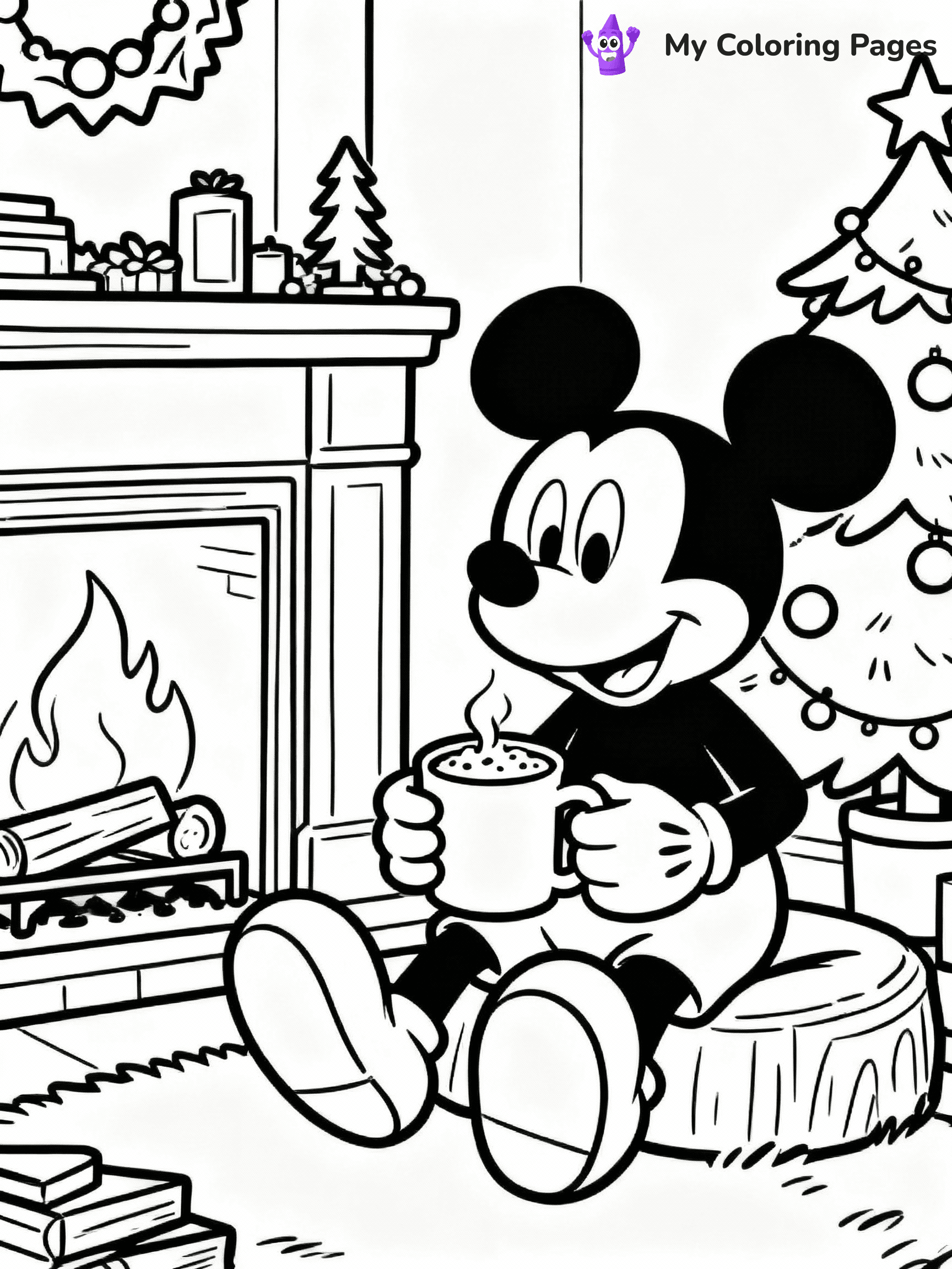 ⚠️ CRITICAL REQUIREMENT - ABSOLUTE BLACK AND WHITE ONLY ⚠️
This MUST be a BLACK AND WHITE line drawing ONLY. NO COLORS whatsoever.
- ONLY pure black lines (#000000) on pure white background (#FFFFFF)
- ABSOLUTELY NO colors, NO shading, NO gradients, NO grayscale
- If there are ANY colors in the output, the image is REJECTED
- This is a COLORING PAGE - meant to be COLORED IN by children
- The output must be UNCOLORED line art ready for coloring
⚠️ SUBJECT TO DRAW: Mickey Mouse from Disney in Disney animation style, sitting by the fireplace, sipping hot cocoa, Christmas tree in background
(REMEMBER: Output must be BLACK AND WHITE line art only, NOT colored!)
# COLORING PAGE: BLACK OUTLINES ONLY - WHITE BACKGROUND MANDATORY
Create a **coloring book page** using EXACTLY two values: black lines, white space.
## NON-NEGOTIABLE BINARY RULES
- **ONLY #000000 (black) and #FFFFFF (white)** - NO other values exist
- **EVERY PIXEL = BLACK OR WHITE** - no gray/shading/antialiasing
- **WHITE BACKGROUND MANDATORY** - entire canvas stays white
- **ALL SHAPES HOLLOW** - everything is empty outlines waiting to be colored
- **FORBIDDEN:** fills, shading, gradients, patterns, textures, colors
- **NO SOLID REGIONS** - if it's not a thin line, it's wrong
## Universal Line Standards
- Black outlines ONLY - thin, uniform weight
- Every shape completely empty inside
- Closed contours suitable for coloring
- Simple flat illustration - zero depth/3D/realism
- **Style:** Whimsical Doodle Art Alley - rounded, friendly outlines (unless specified)
## Everything = Outline Only
- Characters/animals: hollow shapes
- Objects/clothing: empty contours
- Backgrounds/scenery: line work only
- Natural elements: outlined forms
- Dark/night areas: don't exist (use outlined symbols)
- Textures/patterns: convert to simple lines
## The Test
Can a child color EVERY white space with crayons? If any area is pre-filled/shaded/gray or colored in, it FAILS. Every shape must be waiting to receive color.
**FINAL OUTPUT**: Binary coloring page. Black lines define shapes. White spaces ready for coloring. Nothing else exists. No exceptions. Print-ready.
⚠️ FINAL REMINDER: Draw the subject "Mickey Mouse from Disney in Disney animation style, sitting by the fireplace, sipping hot cocoa, Christmas tree in background" as BLACK AND WHITE line art. Zero colors in output.