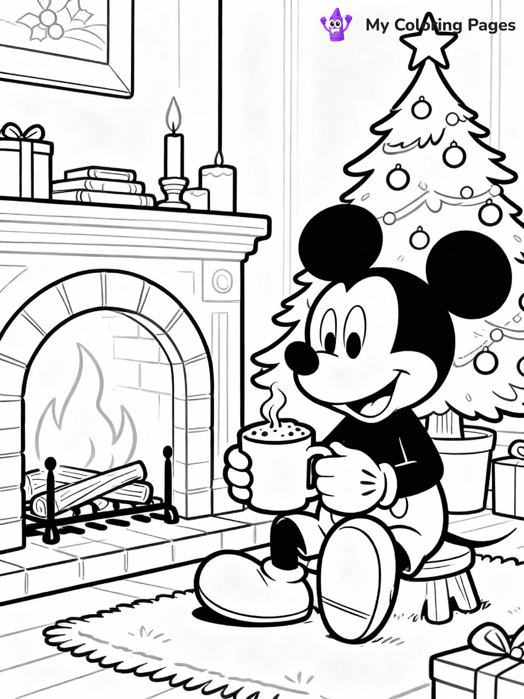 ⚠️ CRITICAL REQUIREMENT - ABSOLUTE BLACK AND WHITE ONLY ⚠️
This MUST be a BLACK AND WHITE line drawing ONLY. NO COLORS whatsoever.
- ONLY pure black lines (#000000) on pure white background (#FFFFFF)
- ABSOLUTELY NO colors, NO shading, NO gradients, NO grayscale
- If there are ANY colors in the output, the image is REJECTED
- This is a COLORING PAGE - meant to be COLORED IN by children
- The output must be UNCOLORED line art ready for coloring
⚠️ SUBJECT TO DRAW: Mickey Mouse from Disney in Disney animation style, sitting by the fireplace, sipping hot cocoa, Christmas tree in background
(REMEMBER: Output must be BLACK AND WHITE line art only, NOT colored!)
# COLORING PAGE: BLACK OUTLINES ONLY - WHITE BACKGROUND MANDATORY
Create a **coloring book page** using EXACTLY two values: black lines, white space.
## NON-NEGOTIABLE BINARY RULES
- **ONLY #000000 (black) and #FFFFFF (white)** - NO other values exist
- **EVERY PIXEL = BLACK OR WHITE** - no gray/shading/antialiasing
- **WHITE BACKGROUND MANDATORY** - entire canvas stays white
- **ALL SHAPES HOLLOW** - everything is empty outlines waiting to be colored
- **FORBIDDEN:** fills, shading, gradients, patterns, textures, colors
- **NO SOLID REGIONS** - if it's not a thin line, it's wrong
## Universal Line Standards
- Black outlines ONLY - thin, uniform weight
- Every shape completely empty inside
- Closed contours suitable for coloring
- Simple flat illustration - zero depth/3D/realism
- **Style:** Whimsical Doodle Art Alley - rounded, friendly outlines (unless specified)
## Everything = Outline Only
- Characters/animals: hollow shapes
- Objects/clothing: empty contours
- Backgrounds/scenery: line work only
- Natural elements: outlined forms
- Dark/night areas: don't exist (use outlined symbols)
- Textures/patterns: convert to simple lines
## The Test
Can a child color EVERY white space with crayons? If any area is pre-filled/shaded/gray or colored in, it FAILS. Every shape must be waiting to receive color.
**FINAL OUTPUT**: Binary coloring page. Black lines define shapes. White spaces ready for coloring. Nothing else exists. No exceptions. Print-ready.
⚠️ FINAL REMINDER: Draw the subject "Mickey Mouse from Disney in Disney animation style, sitting by the fireplace, sipping hot cocoa, Christmas tree in background" as BLACK AND WHITE line art. Zero colors in output.