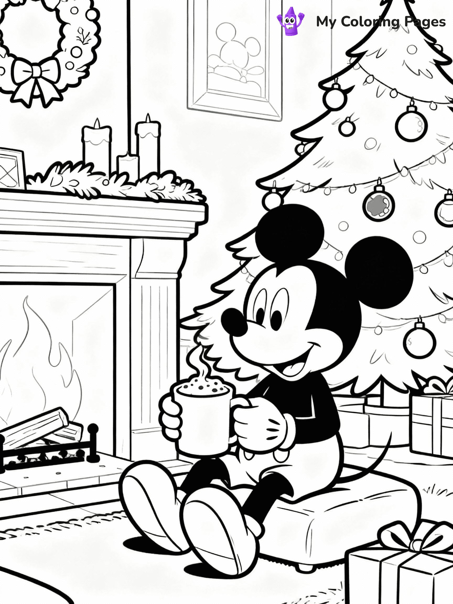 ⚠️ CRITICAL REQUIREMENT - ABSOLUTE BLACK AND WHITE ONLY ⚠️
This MUST be a BLACK AND WHITE line drawing ONLY. NO COLORS whatsoever.
- ONLY pure black lines (#000000) on pure white background (#FFFFFF)
- ABSOLUTELY NO colors, NO shading, NO gradients, NO grayscale
- If there are ANY colors in the output, the image is REJECTED
- This is a COLORING PAGE - meant to be COLORED IN by children
- The output must be UNCOLORED line art ready for coloring
⚠️ SUBJECT TO DRAW: Mickey Mouse from Disney in Disney animation style, sitting by the fireplace, sipping hot cocoa, Christmas tree in background
(REMEMBER: Output must be BLACK AND WHITE line art only, NOT colored!)
# COLORING PAGE: BLACK OUTLINES ONLY - WHITE BACKGROUND MANDATORY
Create a **coloring book page** using EXACTLY two values: black lines, white space.
## NON-NEGOTIABLE BINARY RULES
- **ONLY #000000 (black) and #FFFFFF (white)** - NO other values exist
- **EVERY PIXEL = BLACK OR WHITE** - no gray/shading/antialiasing
- **WHITE BACKGROUND MANDATORY** - entire canvas stays white
- **ALL SHAPES HOLLOW** - everything is empty outlines waiting to be colored
- **FORBIDDEN:** fills, shading, gradients, patterns, textures, colors
- **NO SOLID REGIONS** - if it's not a thin line, it's wrong
## Universal Line Standards
- Black outlines ONLY - thin, uniform weight
- Every shape completely empty inside
- Closed contours suitable for coloring
- Simple flat illustration - zero depth/3D/realism
- **Style:** Whimsical Doodle Art Alley - rounded, friendly outlines (unless specified)
## Everything = Outline Only
- Characters/animals: hollow shapes
- Objects/clothing: empty contours
- Backgrounds/scenery: line work only
- Natural elements: outlined forms
- Dark/night areas: don't exist (use outlined symbols)
- Textures/patterns: convert to simple lines
## The Test
Can a child color EVERY white space with crayons? If any area is pre-filled/shaded/gray or colored in, it FAILS. Every shape must be waiting to receive color.
**FINAL OUTPUT**: Binary coloring page. Black lines define shapes. White spaces ready for coloring. Nothing else exists. No exceptions. Print-ready.
⚠️ FINAL REMINDER: Draw the subject "Mickey Mouse from Disney in Disney animation style, sitting by the fireplace, sipping hot cocoa, Christmas tree in background" as BLACK AND WHITE line art. Zero colors in output.