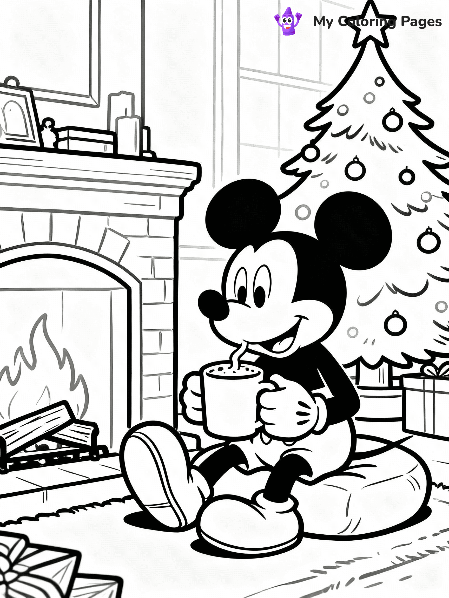 ⚠️ CRITICAL REQUIREMENT - ABSOLUTE BLACK AND WHITE ONLY ⚠️
This MUST be a BLACK AND WHITE line drawing ONLY. NO COLORS whatsoever.
- ONLY pure black lines (#000000) on pure white background (#FFFFFF)
- ABSOLUTELY NO colors, NO shading, NO gradients, NO grayscale
- If there are ANY colors in the output, the image is REJECTED
- This is a COLORING PAGE - meant to be COLORED IN by children
- The output must be UNCOLORED line art ready for coloring
⚠️ SUBJECT TO DRAW: Mickey Mouse from Disney in Disney animation style, sitting by the fireplace, sipping hot cocoa, Christmas tree in background
(REMEMBER: Output must be BLACK AND WHITE line art only, NOT colored!)
# COLORING PAGE: BLACK OUTLINES ONLY - WHITE BACKGROUND MANDATORY
Create a **coloring book page** using EXACTLY two values: black lines, white space.
## NON-NEGOTIABLE BINARY RULES
- **ONLY #000000 (black) and #FFFFFF (white)** - NO other values exist
- **EVERY PIXEL = BLACK OR WHITE** - no gray/shading/antialiasing
- **WHITE BACKGROUND MANDATORY** - entire canvas stays white
- **ALL SHAPES HOLLOW** - everything is empty outlines waiting to be colored
- **FORBIDDEN:** fills, shading, gradients, patterns, textures, colors
- **NO SOLID REGIONS** - if it's not a thin line, it's wrong
## Universal Line Standards
- Black outlines ONLY - thin, uniform weight
- Every shape completely empty inside
- Closed contours suitable for coloring
- Simple flat illustration - zero depth/3D/realism
- **Style:** Whimsical Doodle Art Alley - rounded, friendly outlines (unless specified)
## Everything = Outline Only
- Characters/animals: hollow shapes
- Objects/clothing: empty contours
- Backgrounds/scenery: line work only
- Natural elements: outlined forms
- Dark/night areas: don't exist (use outlined symbols)
- Textures/patterns: convert to simple lines
## The Test
Can a child color EVERY white space with crayons? If any area is pre-filled/shaded/gray or colored in, it FAILS. Every shape must be waiting to receive color.
**FINAL OUTPUT**: Binary coloring page. Black lines define shapes. White spaces ready for coloring. Nothing else exists. No exceptions. Print-ready.
⚠️ FINAL REMINDER: Draw the subject "Mickey Mouse from Disney in Disney animation style, sitting by the fireplace, sipping hot cocoa, Christmas tree in background" as BLACK AND WHITE line art. Zero colors in output.