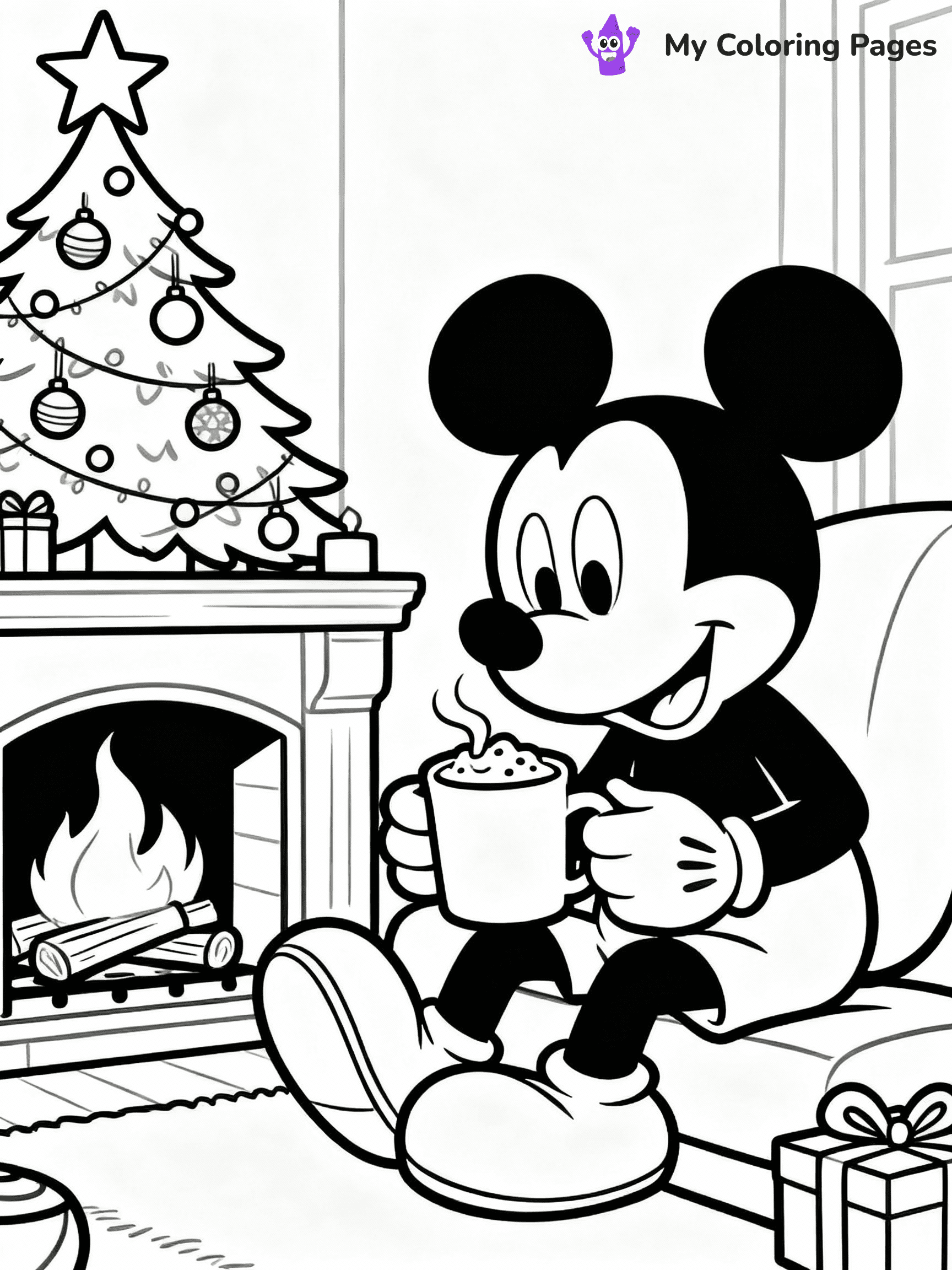 ⚠️ CRITICAL REQUIREMENT - ABSOLUTE BLACK AND WHITE ONLY ⚠️
This MUST be a BLACK AND WHITE line drawing ONLY. NO COLORS whatsoever.
- ONLY pure black lines (#000000) on pure white background (#FFFFFF)
- ABSOLUTELY NO colors, NO shading, NO gradients, NO grayscale
- If there are ANY colors in the output, the image is REJECTED
- This is a COLORING PAGE - meant to be COLORED IN by children
- The output must be UNCOLORED line art ready for coloring
⚠️ SUBJECT TO DRAW: Mickey Mouse from Disney in Disney animation style, sitting by the fireplace, sipping hot cocoa, Christmas tree in background
(REMEMBER: Output must be BLACK AND WHITE line art only, NOT colored!)
# COLORING PAGE: BLACK OUTLINES ONLY - WHITE BACKGROUND MANDATORY
Create a **coloring book page** using EXACTLY two values: black lines, white space.
## NON-NEGOTIABLE BINARY RULES
- **ONLY #000000 (black) and #FFFFFF (white)** - NO other values exist
- **EVERY PIXEL = BLACK OR WHITE** - no gray/shading/antialiasing
- **WHITE BACKGROUND MANDATORY** - entire canvas stays white
- **ALL SHAPES HOLLOW** - everything is empty outlines waiting to be colored
- **FORBIDDEN:** fills, shading, gradients, patterns, textures, colors
- **NO SOLID REGIONS** - if it's not a thin line, it's wrong
## Universal Line Standards
- Black outlines ONLY - thin, uniform weight
- Every shape completely empty inside
- Closed contours suitable for coloring
- Simple flat illustration - zero depth/3D/realism
- **Style:** Whimsical Doodle Art Alley - rounded, friendly outlines (unless specified)
## Everything = Outline Only
- Characters/animals: hollow shapes
- Objects/clothing: empty contours
- Backgrounds/scenery: line work only
- Natural elements: outlined forms
- Dark/night areas: don't exist (use outlined symbols)
- Textures/patterns: convert to simple lines
## The Test
Can a child color EVERY white space with crayons? If any area is pre-filled/shaded/gray or colored in, it FAILS. Every shape must be waiting to receive color.
**FINAL OUTPUT**: Binary coloring page. Black lines define shapes. White spaces ready for coloring. Nothing else exists. No exceptions. Print-ready.
⚠️ FINAL REMINDER: Draw the subject "Mickey Mouse from Disney in Disney animation style, sitting by the fireplace, sipping hot cocoa, Christmas tree in background" as BLACK AND WHITE line art. Zero colors in output.