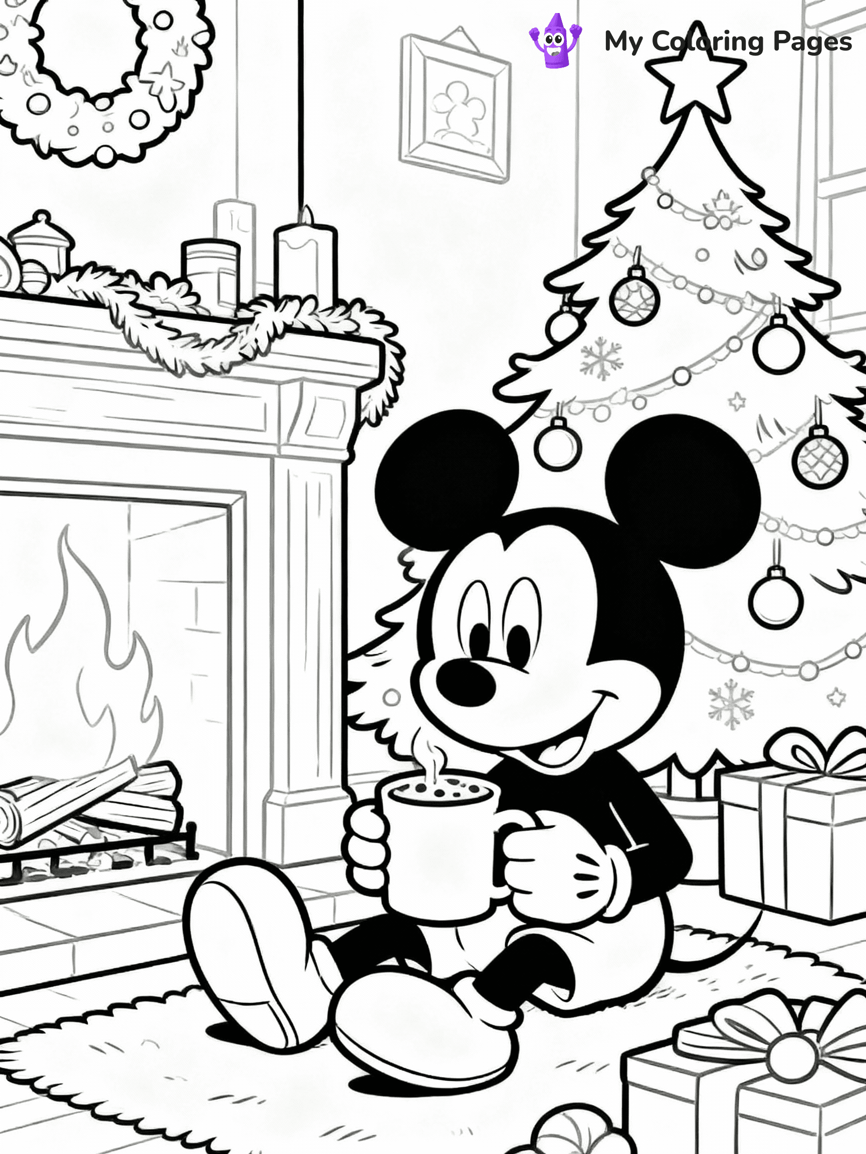 ⚠️ CRITICAL REQUIREMENT - ABSOLUTE BLACK AND WHITE ONLY ⚠️
This MUST be a BLACK AND WHITE line drawing ONLY. NO COLORS whatsoever.
- ONLY pure black lines (#000000) on pure white background (#FFFFFF)
- ABSOLUTELY NO colors, NO shading, NO gradients, NO grayscale
- If there are ANY colors in the output, the image is REJECTED
- This is a COLORING PAGE - meant to be COLORED IN by children
- The output must be UNCOLORED line art ready for coloring
⚠️ SUBJECT TO DRAW: Mickey Mouse from Disney in Disney animation style, sitting by the fireplace, sipping hot cocoa, Christmas tree in background
(REMEMBER: Output must be BLACK AND WHITE line art only, NOT colored!)
# COLORING PAGE: BLACK OUTLINES ONLY - WHITE BACKGROUND MANDATORY
Create a **coloring book page** using EXACTLY two values: black lines, white space.
## NON-NEGOTIABLE BINARY RULES
- **ONLY #000000 (black) and #FFFFFF (white)** - NO other values exist
- **EVERY PIXEL = BLACK OR WHITE** - no gray/shading/antialiasing
- **WHITE BACKGROUND MANDATORY** - entire canvas stays white
- **ALL SHAPES HOLLOW** - everything is empty outlines waiting to be colored
- **FORBIDDEN:** fills, shading, gradients, patterns, textures, colors
- **NO SOLID REGIONS** - if it's not a thin line, it's wrong
## Universal Line Standards
- Black outlines ONLY - thin, uniform weight
- Every shape completely empty inside
- Closed contours suitable for coloring
- Simple flat illustration - zero depth/3D/realism
- **Style:** Whimsical Doodle Art Alley - rounded, friendly outlines (unless specified)
## Everything = Outline Only
- Characters/animals: hollow shapes
- Objects/clothing: empty contours
- Backgrounds/scenery: line work only
- Natural elements: outlined forms
- Dark/night areas: don't exist (use outlined symbols)
- Textures/patterns: convert to simple lines
## The Test
Can a child color EVERY white space with crayons? If any area is pre-filled/shaded/gray or colored in, it FAILS. Every shape must be waiting to receive color.
**FINAL OUTPUT**: Binary coloring page. Black lines define shapes. White spaces ready for coloring. Nothing else exists. No exceptions. Print-ready.
⚠️ FINAL REMINDER: Draw the subject "Mickey Mouse from Disney in Disney animation style, sitting by the fireplace, sipping hot cocoa, Christmas tree in background" as BLACK AND WHITE line art. Zero colors in output.