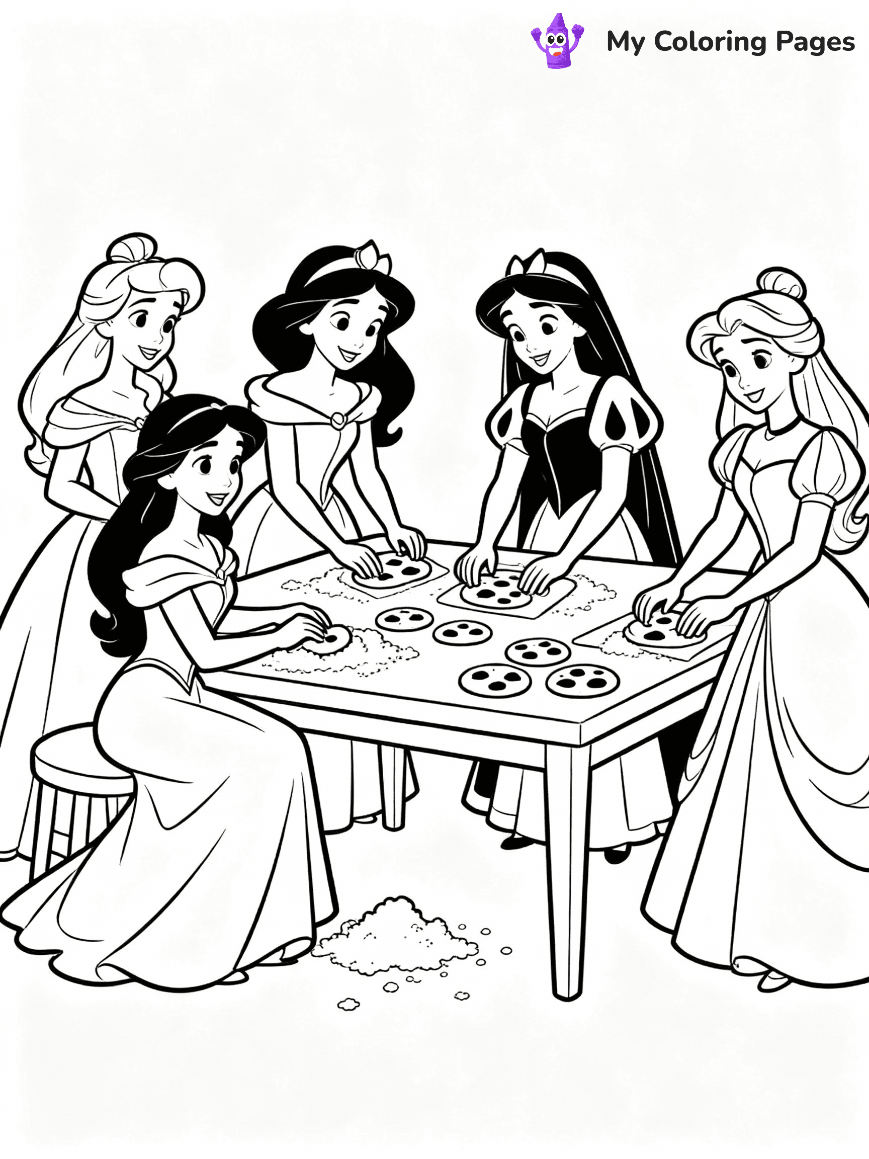 ⚠️ CRITICAL REQUIREMENT - ABSOLUTE BLACK AND WHITE ONLY ⚠️
This MUST be a BLACK AND WHITE line drawing ONLY. NO COLORS whatsoever.
- ONLY pure black lines (#000000) on pure white background (#FFFFFF)
- ABSOLUTELY NO colors, NO shading, NO gradients, NO grayscale
- If there are ANY colors in the output, the image is REJECTED
- This is a COLORING PAGE - meant to be COLORED IN by children
- The output must be UNCOLORED line art ready for coloring
⚠️ SUBJECT TO DRAW: Disney Princesses in Disney animation style, gathered around a table, baking cookies, flour scattered
(REMEMBER: Output must be BLACK AND WHITE line art only, NOT colored!)
# COLORING PAGE: BLACK OUTLINES ONLY - WHITE BACKGROUND MANDATORY
Create a **coloring book page** using EXACTLY two values: black lines, white space.
## NON-NEGOTIABLE BINARY RULES
- **ONLY #000000 (black) and #FFFFFF (white)** - NO other values exist
- **EVERY PIXEL = BLACK OR WHITE** - no gray/shading/antialiasing
- **WHITE BACKGROUND MANDATORY** - entire canvas stays white
- **ALL SHAPES HOLLOW** - everything is empty outlines waiting to be colored
- **FORBIDDEN:** fills, shading, gradients, patterns, textures, colors
- **NO SOLID REGIONS** - if it's not a thin line, it's wrong
## Universal Line Standards
- Black outlines ONLY - thin, uniform weight
- Every shape completely empty inside
- Closed contours suitable for coloring
- Simple flat illustration - zero depth/3D/realism
- **Style:** Whimsical Doodle Art Alley - rounded, friendly outlines (unless specified)
## Everything = Outline Only
- Characters/animals: hollow shapes
- Objects/clothing: empty contours
- Backgrounds/scenery: line work only
- Natural elements: outlined forms
- Dark/night areas: don't exist (use outlined symbols)
- Textures/patterns: convert to simple lines
## The Test
Can a child color EVERY white space with crayons? If any area is pre-filled/shaded/gray or colored in, it FAILS. Every shape must be waiting to receive color.
**FINAL OUTPUT**: Binary coloring page. Black lines define shapes. White spaces ready for coloring. Nothing else exists. No exceptions. Print-ready.
⚠️ FINAL REMINDER: Draw the subject "Disney Princesses in Disney animation style, gathered around a table, baking cookies, flour scattered" as BLACK AND WHITE line art. Zero colors in output.