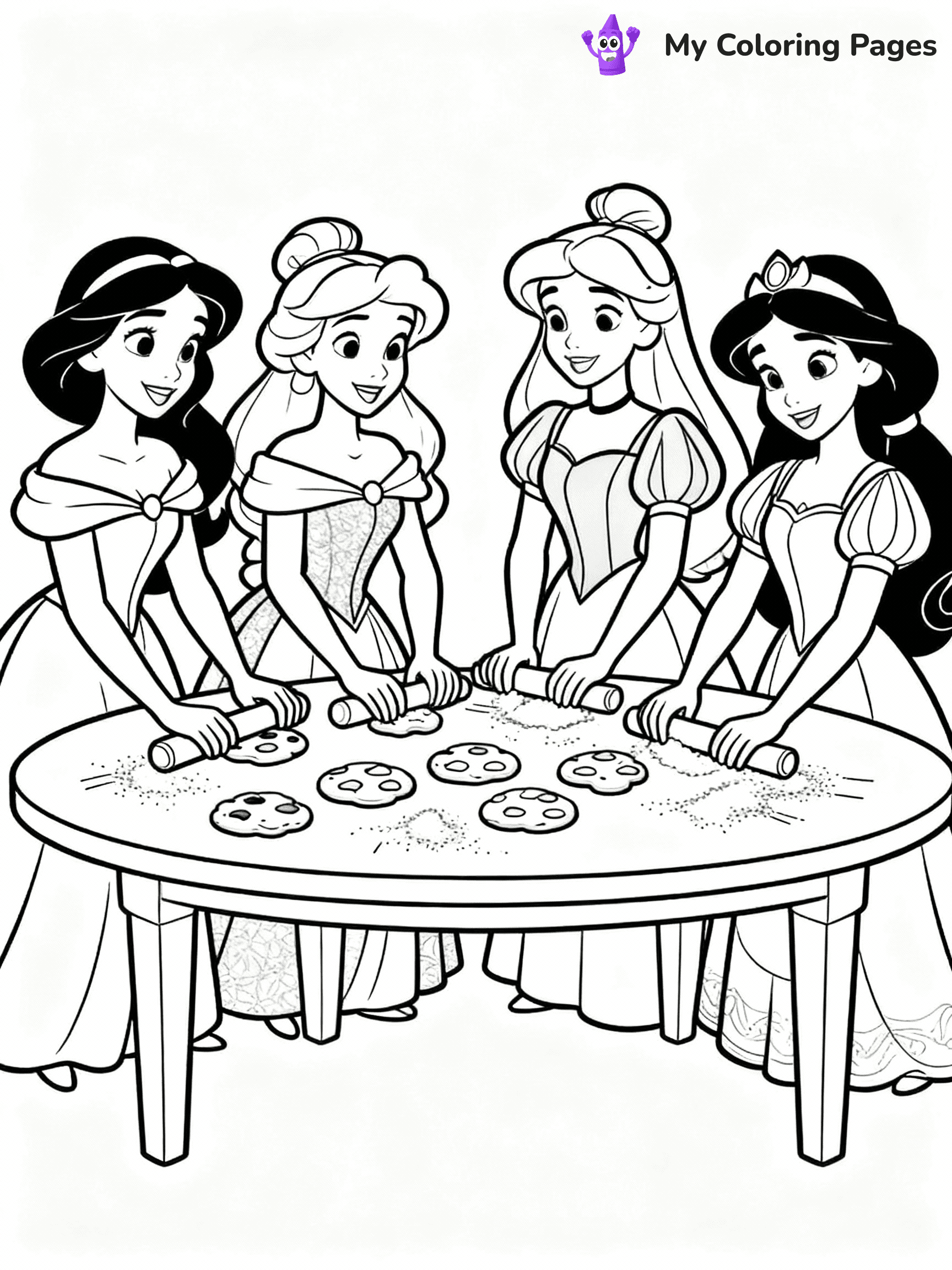 ⚠️ CRITICAL REQUIREMENT - ABSOLUTE BLACK AND WHITE ONLY ⚠️
This MUST be a BLACK AND WHITE line drawing ONLY. NO COLORS whatsoever.
- ONLY pure black lines (#000000) on pure white background (#FFFFFF)
- ABSOLUTELY NO colors, NO shading, NO gradients, NO grayscale
- If there are ANY colors in the output, the image is REJECTED
- This is a COLORING PAGE - meant to be COLORED IN by children
- The output must be UNCOLORED line art ready for coloring
⚠️ SUBJECT TO DRAW: Disney Princesses in Disney animation style, gathered around a table, baking cookies, flour scattered
(REMEMBER: Output must be BLACK AND WHITE line art only, NOT colored!)
# COLORING PAGE: BLACK OUTLINES ONLY - WHITE BACKGROUND MANDATORY
Create a **coloring book page** using EXACTLY two values: black lines, white space.
## NON-NEGOTIABLE BINARY RULES
- **ONLY #000000 (black) and #FFFFFF (white)** - NO other values exist
- **EVERY PIXEL = BLACK OR WHITE** - no gray/shading/antialiasing
- **WHITE BACKGROUND MANDATORY** - entire canvas stays white
- **ALL SHAPES HOLLOW** - everything is empty outlines waiting to be colored
- **FORBIDDEN:** fills, shading, gradients, patterns, textures, colors
- **NO SOLID REGIONS** - if it's not a thin line, it's wrong
## Universal Line Standards
- Black outlines ONLY - thin, uniform weight
- Every shape completely empty inside
- Closed contours suitable for coloring
- Simple flat illustration - zero depth/3D/realism
- **Style:** Whimsical Doodle Art Alley - rounded, friendly outlines (unless specified)
## Everything = Outline Only
- Characters/animals: hollow shapes
- Objects/clothing: empty contours
- Backgrounds/scenery: line work only
- Natural elements: outlined forms
- Dark/night areas: don't exist (use outlined symbols)
- Textures/patterns: convert to simple lines
## The Test
Can a child color EVERY white space with crayons? If any area is pre-filled/shaded/gray or colored in, it FAILS. Every shape must be waiting to receive color.
**FINAL OUTPUT**: Binary coloring page. Black lines define shapes. White spaces ready for coloring. Nothing else exists. No exceptions. Print-ready.
⚠️ FINAL REMINDER: Draw the subject "Disney Princesses in Disney animation style, gathered around a table, baking cookies, flour scattered" as BLACK AND WHITE line art. Zero colors in output.