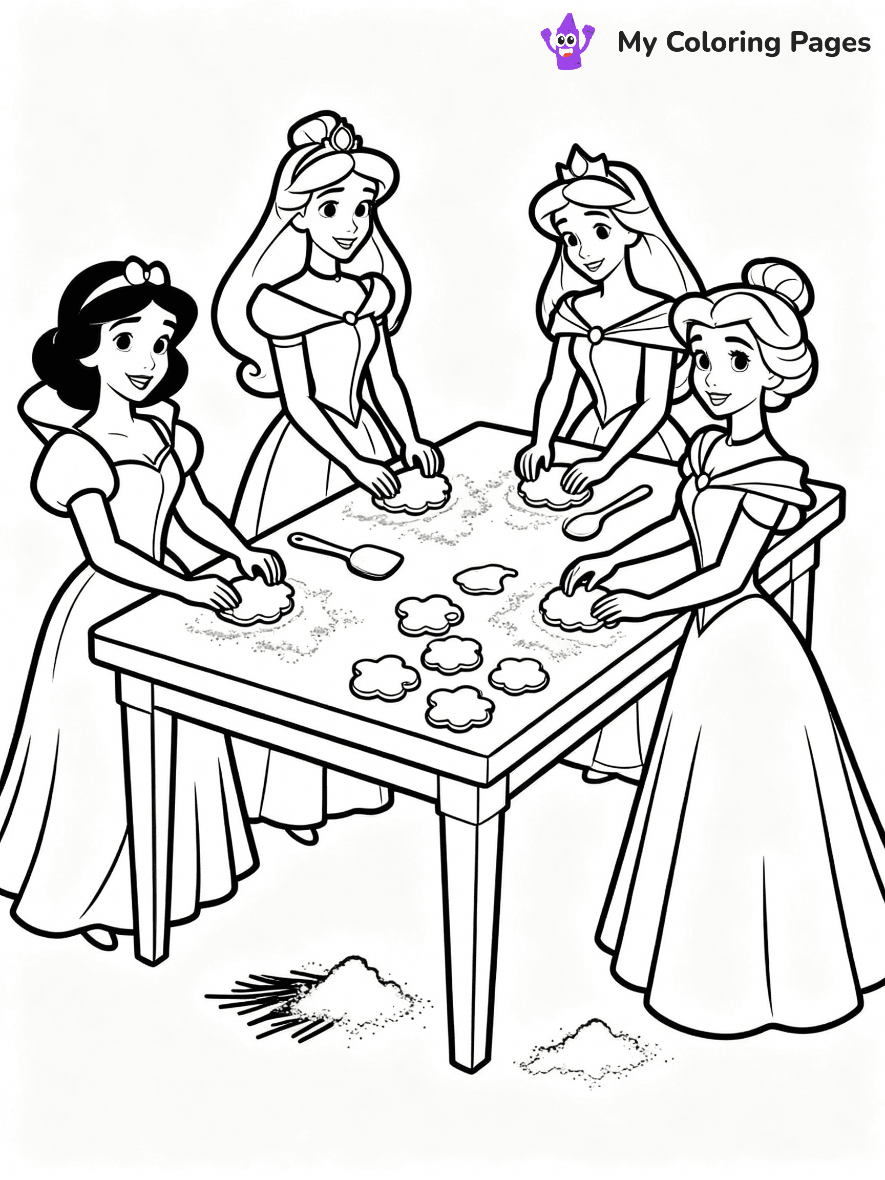 ⚠️ CRITICAL REQUIREMENT - ABSOLUTE BLACK AND WHITE ONLY ⚠️
This MUST be a BLACK AND WHITE line drawing ONLY. NO COLORS whatsoever.
- ONLY pure black lines (#000000) on pure white background (#FFFFFF)
- ABSOLUTELY NO colors, NO shading, NO gradients, NO grayscale
- If there are ANY colors in the output, the image is REJECTED
- This is a COLORING PAGE - meant to be COLORED IN by children
- The output must be UNCOLORED line art ready for coloring
⚠️ SUBJECT TO DRAW: Disney Princesses in Disney animation style, gathered around a table, baking cookies, flour scattered
(REMEMBER: Output must be BLACK AND WHITE line art only, NOT colored!)
# COLORING PAGE: BLACK OUTLINES ONLY - WHITE BACKGROUND MANDATORY
Create a **coloring book page** using EXACTLY two values: black lines, white space.
## NON-NEGOTIABLE BINARY RULES
- **ONLY #000000 (black) and #FFFFFF (white)** - NO other values exist
- **EVERY PIXEL = BLACK OR WHITE** - no gray/shading/antialiasing
- **WHITE BACKGROUND MANDATORY** - entire canvas stays white
- **ALL SHAPES HOLLOW** - everything is empty outlines waiting to be colored
- **FORBIDDEN:** fills, shading, gradients, patterns, textures, colors
- **NO SOLID REGIONS** - if it's not a thin line, it's wrong
## Universal Line Standards
- Black outlines ONLY - thin, uniform weight
- Every shape completely empty inside
- Closed contours suitable for coloring
- Simple flat illustration - zero depth/3D/realism
- **Style:** Whimsical Doodle Art Alley - rounded, friendly outlines (unless specified)
## Everything = Outline Only
- Characters/animals: hollow shapes
- Objects/clothing: empty contours
- Backgrounds/scenery: line work only
- Natural elements: outlined forms
- Dark/night areas: don't exist (use outlined symbols)
- Textures/patterns: convert to simple lines
## The Test
Can a child color EVERY white space with crayons? If any area is pre-filled/shaded/gray or colored in, it FAILS. Every shape must be waiting to receive color.
**FINAL OUTPUT**: Binary coloring page. Black lines define shapes. White spaces ready for coloring. Nothing else exists. No exceptions. Print-ready.
⚠️ FINAL REMINDER: Draw the subject "Disney Princesses in Disney animation style, gathered around a table, baking cookies, flour scattered" as BLACK AND WHITE line art. Zero colors in output.