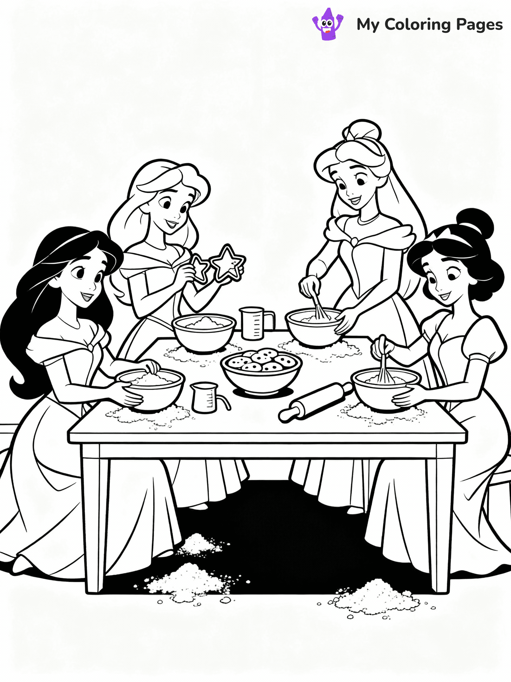 ⚠️ CRITICAL REQUIREMENT - ABSOLUTE BLACK AND WHITE ONLY ⚠️
This MUST be a BLACK AND WHITE line drawing ONLY. NO COLORS whatsoever.
- ONLY pure black lines (#000000) on pure white background (#FFFFFF)
- ABSOLUTELY NO colors, NO shading, NO gradients, NO grayscale
- If there are ANY colors in the output, the image is REJECTED
- This is a COLORING PAGE - meant to be COLORED IN by children
- The output must be UNCOLORED line art ready for coloring
⚠️ SUBJECT TO DRAW: Disney Princesses in Disney animation style, gathered around a table, baking cookies, flour scattered
(REMEMBER: Output must be BLACK AND WHITE line art only, NOT colored!)
# COLORING PAGE: BLACK OUTLINES ONLY - WHITE BACKGROUND MANDATORY
Create a **coloring book page** using EXACTLY two values: black lines, white space.
## NON-NEGOTIABLE BINARY RULES
- **ONLY #000000 (black) and #FFFFFF (white)** - NO other values exist
- **EVERY PIXEL = BLACK OR WHITE** - no gray/shading/antialiasing
- **WHITE BACKGROUND MANDATORY** - entire canvas stays white
- **ALL SHAPES HOLLOW** - everything is empty outlines waiting to be colored
- **FORBIDDEN:** fills, shading, gradients, patterns, textures, colors
- **NO SOLID REGIONS** - if it's not a thin line, it's wrong
## Universal Line Standards
- Black outlines ONLY - thin, uniform weight
- Every shape completely empty inside
- Closed contours suitable for coloring
- Simple flat illustration - zero depth/3D/realism
- **Style:** Whimsical Doodle Art Alley - rounded, friendly outlines (unless specified)
## Everything = Outline Only
- Characters/animals: hollow shapes
- Objects/clothing: empty contours
- Backgrounds/scenery: line work only
- Natural elements: outlined forms
- Dark/night areas: don't exist (use outlined symbols)
- Textures/patterns: convert to simple lines
## The Test
Can a child color EVERY white space with crayons? If any area is pre-filled/shaded/gray or colored in, it FAILS. Every shape must be waiting to receive color.
**FINAL OUTPUT**: Binary coloring page. Black lines define shapes. White spaces ready for coloring. Nothing else exists. No exceptions. Print-ready.
⚠️ FINAL REMINDER: Draw the subject "Disney Princesses in Disney animation style, gathered around a table, baking cookies, flour scattered" as BLACK AND WHITE line art. Zero colors in output.