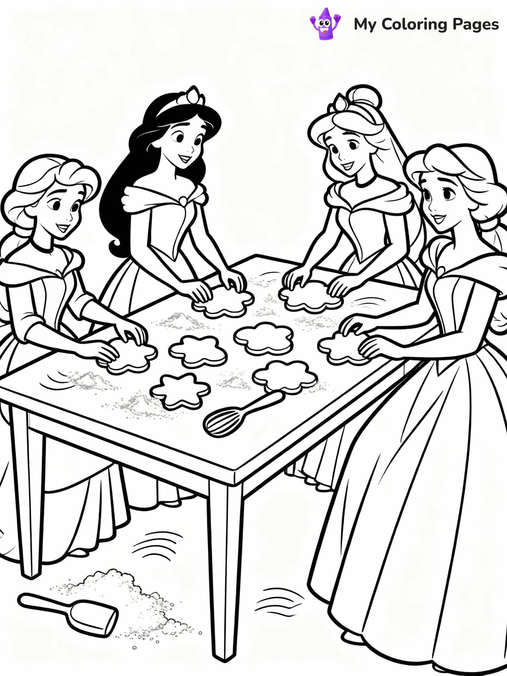 ⚠️ CRITICAL REQUIREMENT - ABSOLUTE BLACK AND WHITE ONLY ⚠️
This MUST be a BLACK AND WHITE line drawing ONLY. NO COLORS whatsoever.
- ONLY pure black lines (#000000) on pure white background (#FFFFFF)
- ABSOLUTELY NO colors, NO shading, NO gradients, NO grayscale
- If there are ANY colors in the output, the image is REJECTED
- This is a COLORING PAGE - meant to be COLORED IN by children
- The output must be UNCOLORED line art ready for coloring
⚠️ SUBJECT TO DRAW: Disney Princesses in Disney animation style, gathered around a table, baking cookies, flour scattered
(REMEMBER: Output must be BLACK AND WHITE line art only, NOT colored!)
# COLORING PAGE: BLACK OUTLINES ONLY - WHITE BACKGROUND MANDATORY
Create a **coloring book page** using EXACTLY two values: black lines, white space.
## NON-NEGOTIABLE BINARY RULES
- **ONLY #000000 (black) and #FFFFFF (white)** - NO other values exist
- **EVERY PIXEL = BLACK OR WHITE** - no gray/shading/antialiasing
- **WHITE BACKGROUND MANDATORY** - entire canvas stays white
- **ALL SHAPES HOLLOW** - everything is empty outlines waiting to be colored
- **FORBIDDEN:** fills, shading, gradients, patterns, textures, colors
- **NO SOLID REGIONS** - if it's not a thin line, it's wrong
## Universal Line Standards
- Black outlines ONLY - thin, uniform weight
- Every shape completely empty inside
- Closed contours suitable for coloring
- Simple flat illustration - zero depth/3D/realism
- **Style:** Whimsical Doodle Art Alley - rounded, friendly outlines (unless specified)
## Everything = Outline Only
- Characters/animals: hollow shapes
- Objects/clothing: empty contours
- Backgrounds/scenery: line work only
- Natural elements: outlined forms
- Dark/night areas: don't exist (use outlined symbols)
- Textures/patterns: convert to simple lines
## The Test
Can a child color EVERY white space with crayons? If any area is pre-filled/shaded/gray or colored in, it FAILS. Every shape must be waiting to receive color.
**FINAL OUTPUT**: Binary coloring page. Black lines define shapes. White spaces ready for coloring. Nothing else exists. No exceptions. Print-ready.
⚠️ FINAL REMINDER: Draw the subject "Disney Princesses in Disney animation style, gathered around a table, baking cookies, flour scattered" as BLACK AND WHITE line art. Zero colors in output.