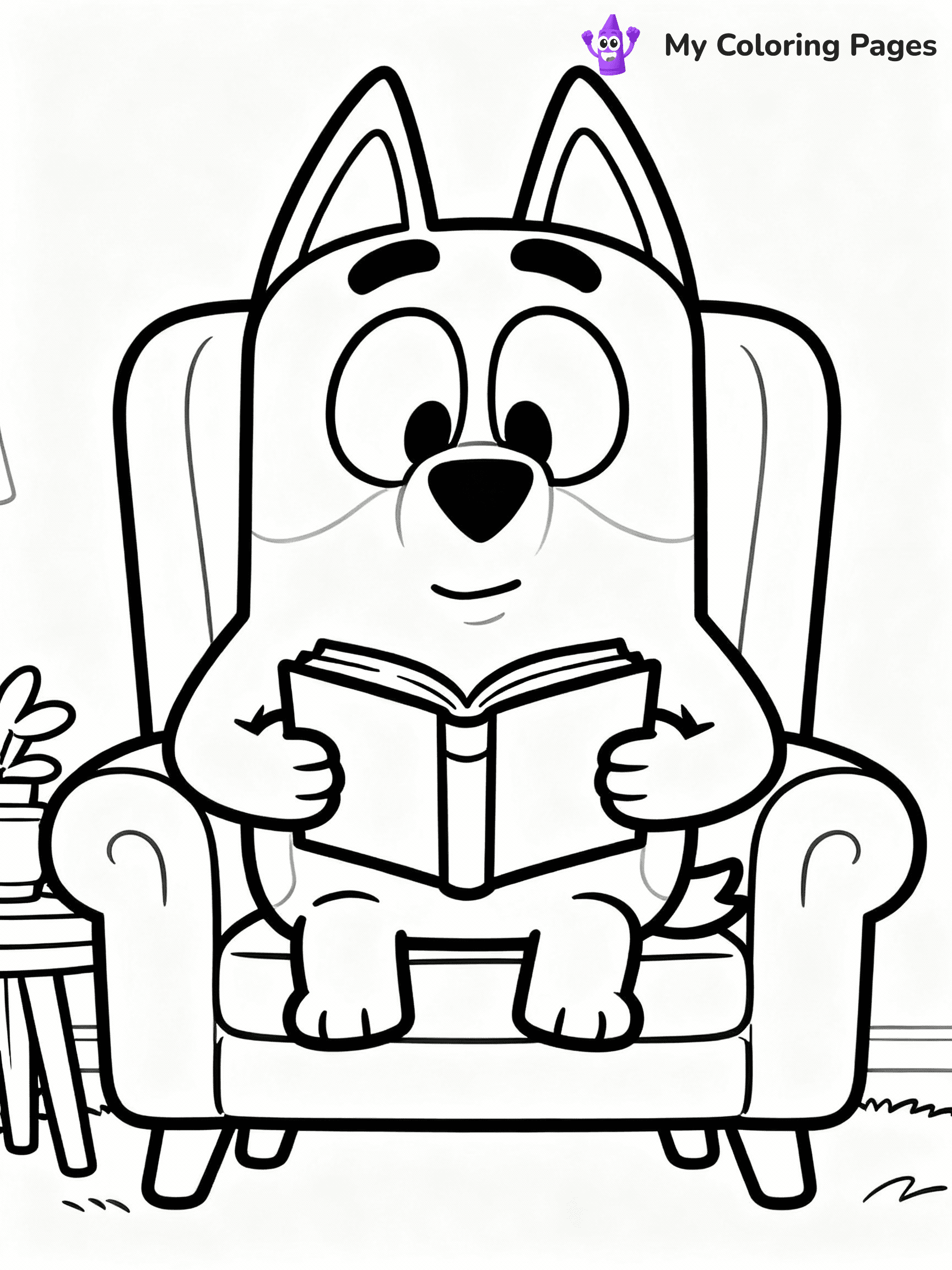 ⚠️ CRITICAL REQUIREMENT - ABSOLUTE BLACK AND WHITE ONLY ⚠️
This MUST be a BLACK AND WHITE line drawing ONLY. NO COLORS whatsoever.
- ONLY pure black lines (#000000) on pure white background (#FFFFFF)
- ABSOLUTELY NO colors, NO shading, NO gradients, NO grayscale
- If there are ANY colors in the output, the image is REJECTED
- This is a COLORING PAGE - meant to be COLORED IN by children
- The output must be UNCOLORED line art ready for coloring
⚠️ SUBJECT TO DRAW: Bandit from Bluey reading a book in a chair. Important: PURE OUTLINES. NO FILLS, COLOR, SHADING, OR GREYSCALE. WHITE BACKGROUND.
(REMEMBER: Output must be BLACK AND WHITE line art only, NOT colored!)
# Flat, Friendly Cartoon Line-Art Coloring Page
You are generating a **pure black-and-white binary image** of a child-friendly cartoon scene combining characters and background scenery in one cohesive composition.
## Rendering Rules (Strict)
- Only two colors: pure black (#000000) outlines and pure white (#FFFFFF) background.
- No grayscale, shading, gradients, tints, fills, transparency, or partial pixels.
- No antialiasing or blended edges; every pixel is 100% black or white.
- No solid black fills inside shapes — all areas inside outlines must remain white.
- No dark clothing areas or filled tone blocks; all garments outlined only.
- No shadows, textures, lighting, or tonal variations.
- Must look like flat binary vector line-art for coloring pages.
## Drawing & Composition
- **Medium, consistent line weight**; clean closed outlines easy to color inside.
- **Flat, simple, child-friendly design** — no realism or 3D depth.
- Characters are **grounded on a surface**, centered and large.
- **Balanced composition** with clear silhouettes and minimal props.
## Scenery & Style
- Landmarks (e.g., mosque, CN Tower) and scenery (trees, benches, waves) drawn with **black outlines only.**
- For real-world figures, teams, or places, show accurate details using only black outlines—no text or logos. Use distinctive uniform patterns, abstract symbols, and landmark silhouettes to convey identity.
- Keep **consistent perspective**; no floating elements.
- **Style:** whimsical **Doodle Art Alley** — rounded, friendly outlines.
- May adapt shapes from **Crayola, Disney, Peppa Pig, Cocomelon** — *by shape only, never color.*
- Final output: **flat, crisp, binary (#000000/#FFFFFF)**, **no filled color or background text.**
EXTREMELYE IMPORTANT:
- PURE BINARY LINE-ART; NO FILLS (HAIR/CLOTHES/SKIN), SHADING, OR GREY.
- NO SHADING, COLOR. MUST BE WHITE BACKGROUND.
⚠️ FINAL REMINDER: Draw the subject "Bandit from Bluey reading a book in a chair. Important: PURE OUTLINES. NO FILLS, COLOR, SHADING, OR GREYSCALE. WHITE BACKGROUND." as BLACK AND WHITE line art. Zero colors in output.