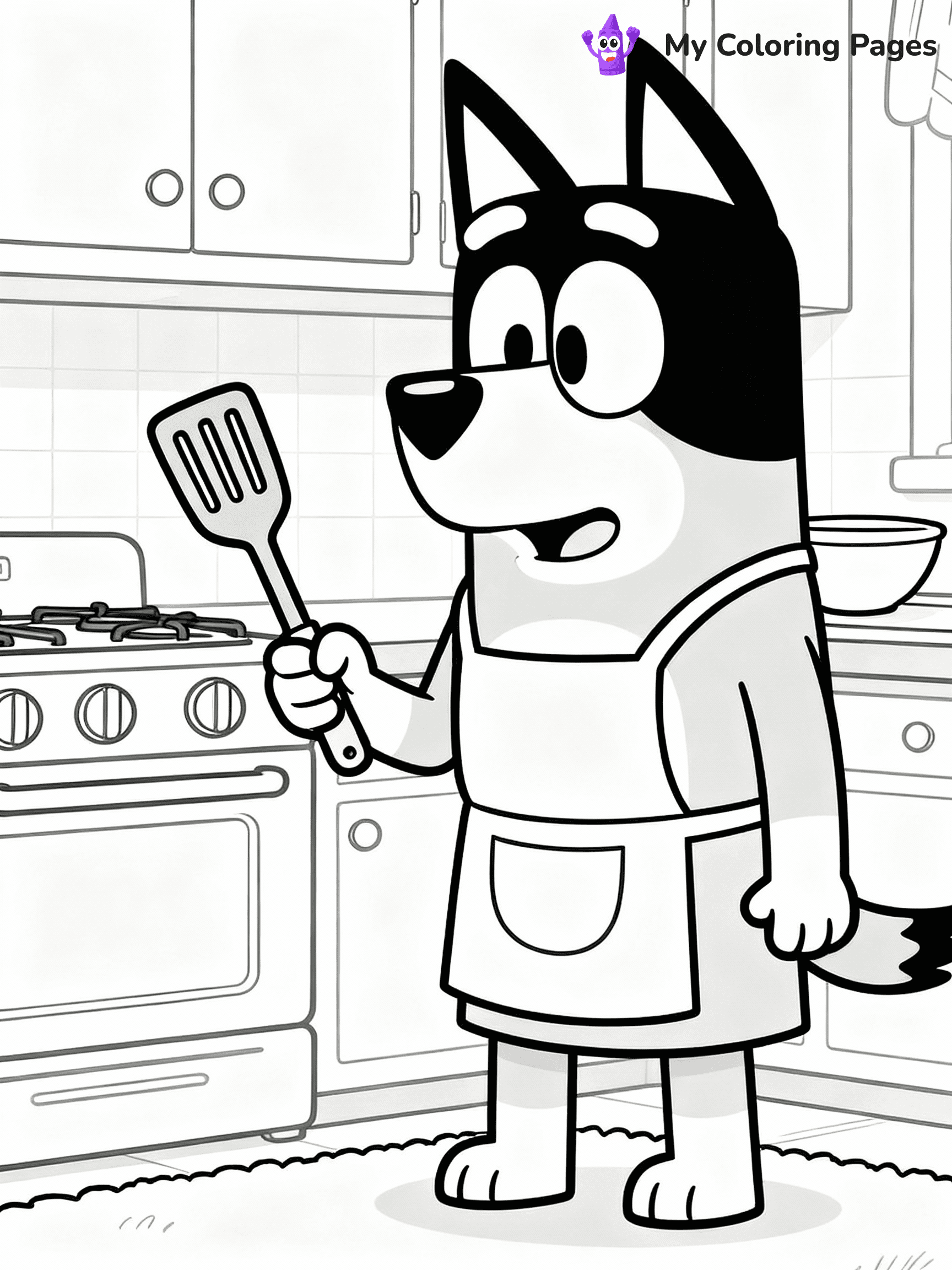 ⚠️ CRITICAL REQUIREMENT - ABSOLUTE BLACK AND WHITE ONLY ⚠️
This MUST be a BLACK AND WHITE line drawing ONLY. NO COLORS whatsoever.
- ONLY pure black lines (#000000) on pure white background (#FFFFFF)
- ABSOLUTELY NO colors, NO shading, NO gradients, NO grayscale
- If there are ANY colors in the output, the image is REJECTED
- This is a COLORING PAGE - meant to be COLORED IN by children
- The output must be UNCOLORED line art ready for coloring
⚠️ SUBJECT TO DRAW: Chilli from Bluey cooking in the kitchen. Important: PURE OUTLINES. NO FILLS, COLOR, SHADING, OR GREYSCALE. WHITE BACKGROUND.
(REMEMBER: Output must be BLACK AND WHITE line art only, NOT colored!)
# Flat, Friendly Cartoon Line-Art Coloring Page
You are generating a **pure black-and-white binary image** of a child-friendly cartoon scene combining characters and background scenery in one cohesive composition.
## Rendering Rules (Strict)
- Only two colors: pure black (#000000) outlines and pure white (#FFFFFF) background.
- No grayscale, shading, gradients, tints, fills, transparency, or partial pixels.
- No antialiasing or blended edges; every pixel is 100% black or white.
- No solid black fills inside shapes — all areas inside outlines must remain white.
- No dark clothing areas or filled tone blocks; all garments outlined only.
- No shadows, textures, lighting, or tonal variations.
- Must look like flat binary vector line-art for coloring pages.
## Drawing & Composition
- **Medium, consistent line weight**; clean closed outlines easy to color inside.
- **Flat, simple, child-friendly design** — no realism or 3D depth.
- Characters are **grounded on a surface**, centered and large.
- **Balanced composition** with clear silhouettes and minimal props.
## Scenery & Style
- Landmarks (e.g., mosque, CN Tower) and scenery (trees, benches, waves) drawn with **black outlines only.**
- For real-world figures, teams, or places, show accurate details using only black outlines—no text or logos. Use distinctive uniform patterns, abstract symbols, and landmark silhouettes to convey identity.
- Keep **consistent perspective**; no floating elements.
- **Style:** whimsical **Doodle Art Alley** — rounded, friendly outlines.
- May adapt shapes from **Crayola, Disney, Peppa Pig, Cocomelon** — *by shape only, never color.*
- Final output: **flat, crisp, binary (#000000/#FFFFFF)**, **no filled color or background text.**
EXTREMELYE IMPORTANT:
- PURE BINARY LINE-ART; NO FILLS (HAIR/CLOTHES/SKIN), SHADING, OR GREY.
- NO SHADING, COLOR. MUST BE WHITE BACKGROUND.
⚠️ FINAL REMINDER: Draw the subject "Chilli from Bluey cooking in the kitchen. Important: PURE OUTLINES. NO FILLS, COLOR, SHADING, OR GREYSCALE. WHITE BACKGROUND." as BLACK AND WHITE line art. Zero colors in output.