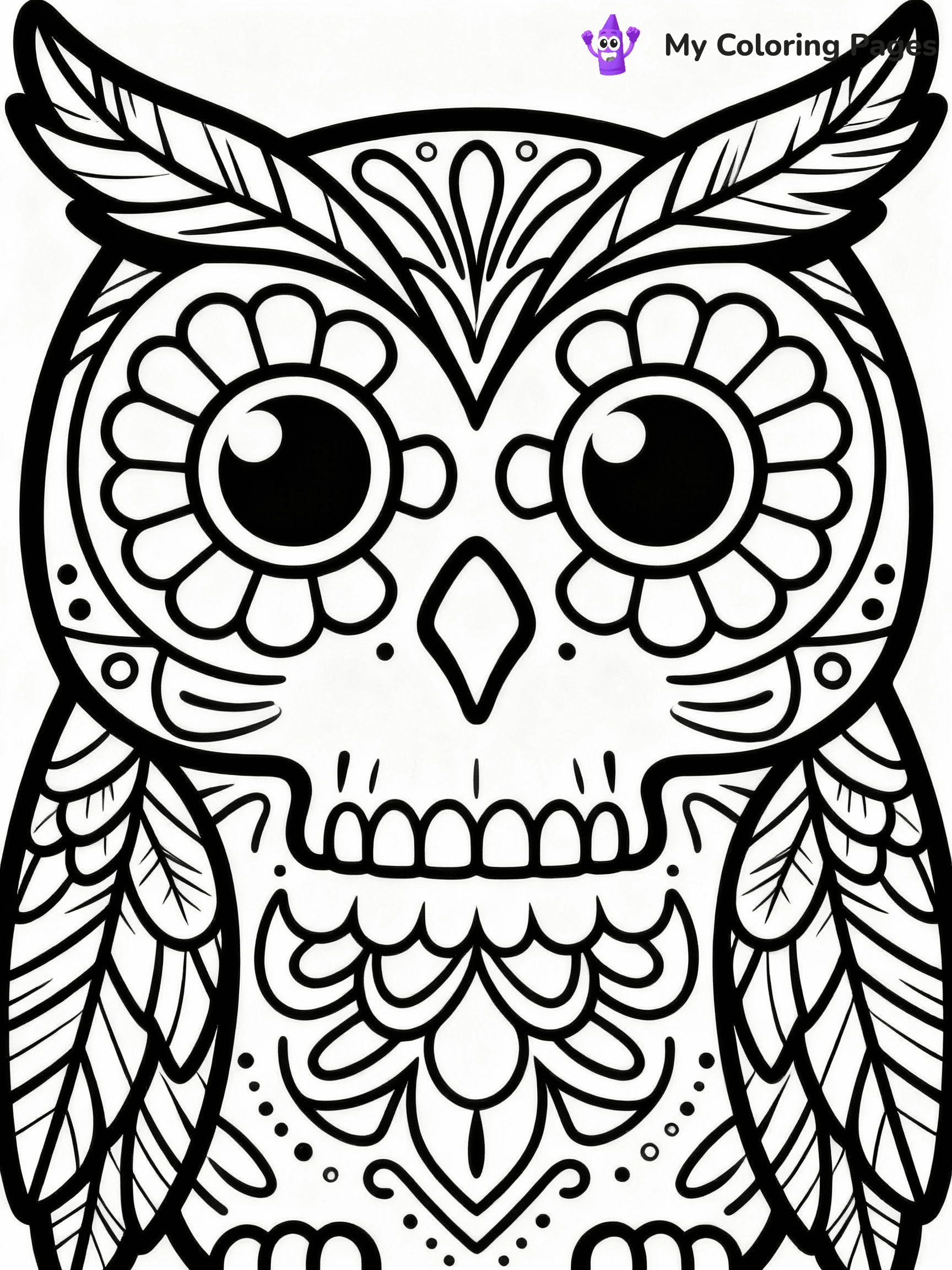 ⚠️ CRITICAL REQUIREMENT - ABSOLUTE BLACK AND WHITE ONLY ⚠️
This MUST be a BLACK AND WHITE line drawing ONLY. NO COLORS whatsoever.
- ONLY pure black lines (#000000) on pure white background (#FFFFFF)
- ABSOLUTELY NO colors, NO shading, NO gradients, NO grayscale
- If there are ANY colors in the output, the image is REJECTED
- This is a COLORING PAGE - meant to be COLORED IN by children
- The output must be UNCOLORED line art ready for coloring
⚠️ SUBJECT TO DRAW: Animal-themed sugar skull featuring a detailed owl, large eyes, feathers incorporated into the design, whimsical style
(REMEMBER: Output must be BLACK AND WHITE line art only, NOT colored!)
# COLORING PAGE: BLACK OUTLINES ONLY - WHITE BACKGROUND MANDATORY
Create a **coloring book page** using EXACTLY two values: black lines, white space.
## NON-NEGOTIABLE BINARY RULES
- **ONLY #000000 (black) and #FFFFFF (white)** - NO other values exist
- **EVERY PIXEL = BLACK OR WHITE** - no gray/shading/antialiasing
- **WHITE BACKGROUND MANDATORY** - entire canvas stays white
- **ALL SHAPES HOLLOW** - everything is empty outlines waiting to be colored
- **FORBIDDEN:** fills, shading, gradients, patterns, textures, colors
- **NO SOLID REGIONS** - if it's not a thin line, it's wrong
## Universal Line Standards
- Black outlines ONLY - thin, uniform weight
- Every shape completely empty inside
- Closed contours suitable for coloring
- Simple flat illustration - zero depth/3D/realism
- **Style:** Whimsical Doodle Art Alley - rounded, friendly outlines (unless specified)
## Everything = Outline Only
- Characters/animals: hollow shapes
- Objects/clothing: empty contours
- Backgrounds/scenery: line work only
- Natural elements: outlined forms
- Dark/night areas: don't exist (use outlined symbols)
- Textures/patterns: convert to simple lines
## The Test
Can a child color EVERY white space with crayons? If any area is pre-filled/shaded/gray or colored in, it FAILS. Every shape must be waiting to receive color.
**FINAL OUTPUT**: Binary coloring page. Black lines define shapes. White spaces ready for coloring. Nothing else exists. No exceptions. Print-ready.
⚠️ FINAL REMINDER: Draw the subject "Animal-themed sugar skull featuring a detailed owl, large eyes, feathers incorporated into the design, whimsical style" as BLACK AND WHITE line art. Zero colors in output.