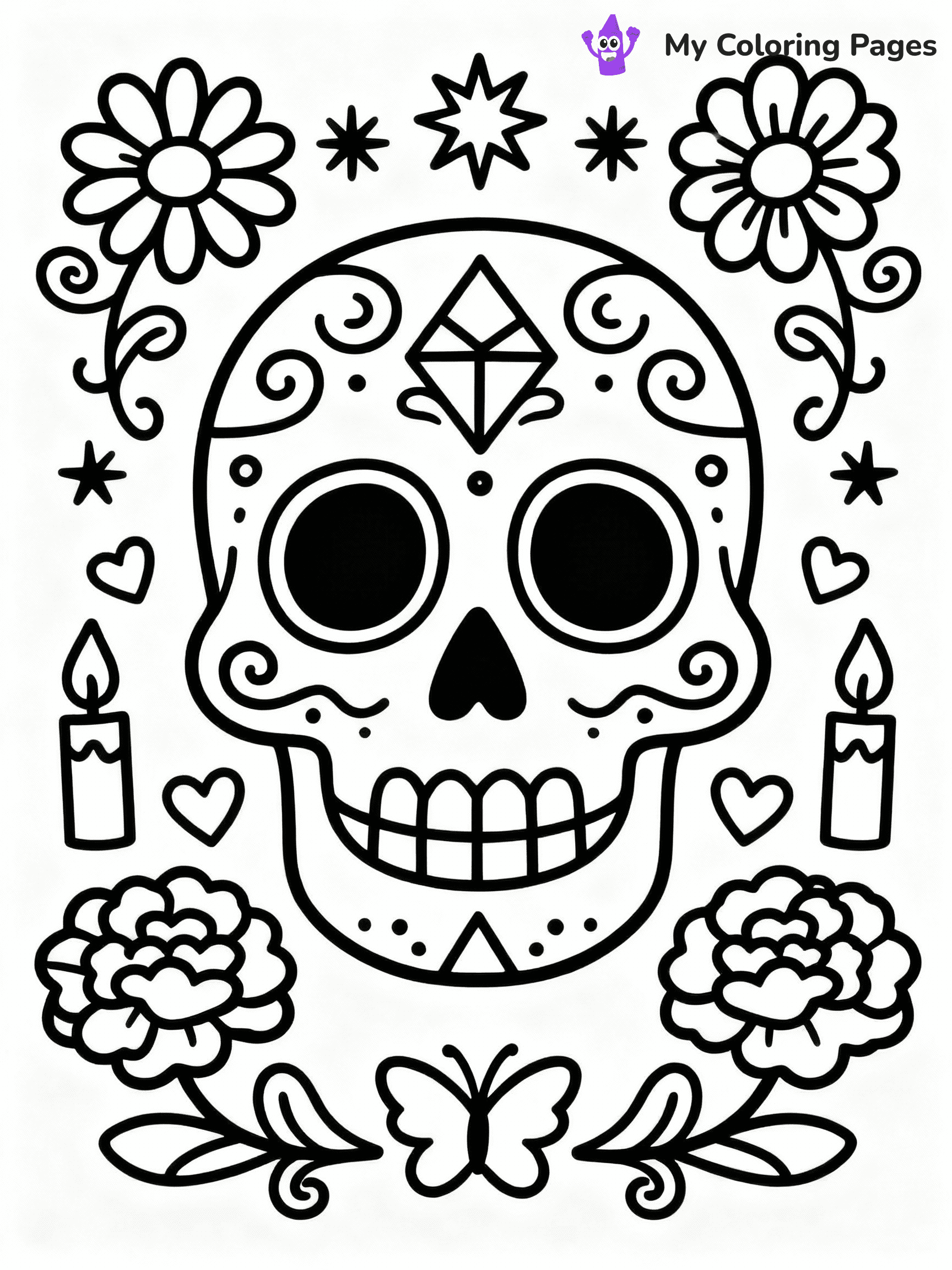 ⚠️ CRITICAL REQUIREMENT - ABSOLUTE BLACK AND WHITE ONLY ⚠️
This MUST be a BLACK AND WHITE line drawing ONLY. NO COLORS whatsoever.
- ONLY pure black lines (#000000) on pure white background (#FFFFFF)
- ABSOLUTELY NO colors, NO shading, NO gradients, NO grayscale
- If there are ANY colors in the output, the image is REJECTED
- This is a COLORING PAGE - meant to be COLORED IN by children
- The output must be UNCOLORED line art ready for coloring
⚠️ SUBJECT TO DRAW: Traditional sugar skull with decorative elements, vibrant flowers and swirls, emphasizing the Day of the Dead celebration
(REMEMBER: Output must be BLACK AND WHITE line art only, NOT colored!)
# COLORING PAGE: BLACK OUTLINES ONLY - WHITE BACKGROUND MANDATORY
Create a **coloring book page** using EXACTLY two values: black lines, white space.
## NON-NEGOTIABLE BINARY RULES
- **ONLY #000000 (black) and #FFFFFF (white)** - NO other values exist
- **EVERY PIXEL = BLACK OR WHITE** - no gray/shading/antialiasing
- **WHITE BACKGROUND MANDATORY** - entire canvas stays white
- **ALL SHAPES HOLLOW** - everything is empty outlines waiting to be colored
- **FORBIDDEN:** fills, shading, gradients, patterns, textures, colors
- **NO SOLID REGIONS** - if it's not a thin line, it's wrong
## Universal Line Standards
- Black outlines ONLY - thin, uniform weight
- Every shape completely empty inside
- Closed contours suitable for coloring
- Simple flat illustration - zero depth/3D/realism
- **Style:** Whimsical Doodle Art Alley - rounded, friendly outlines (unless specified)
## Everything = Outline Only
- Characters/animals: hollow shapes
- Objects/clothing: empty contours
- Backgrounds/scenery: line work only
- Natural elements: outlined forms
- Dark/night areas: don't exist (use outlined symbols)
- Textures/patterns: convert to simple lines
## The Test
Can a child color EVERY white space with crayons? If any area is pre-filled/shaded/gray or colored in, it FAILS. Every shape must be waiting to receive color.
**FINAL OUTPUT**: Binary coloring page. Black lines define shapes. White spaces ready for coloring. Nothing else exists. No exceptions. Print-ready.
⚠️ FINAL REMINDER: Draw the subject "Traditional sugar skull with decorative elements, vibrant flowers and swirls, emphasizing the Day of the Dead celebration" as BLACK AND WHITE line art. Zero colors in output.