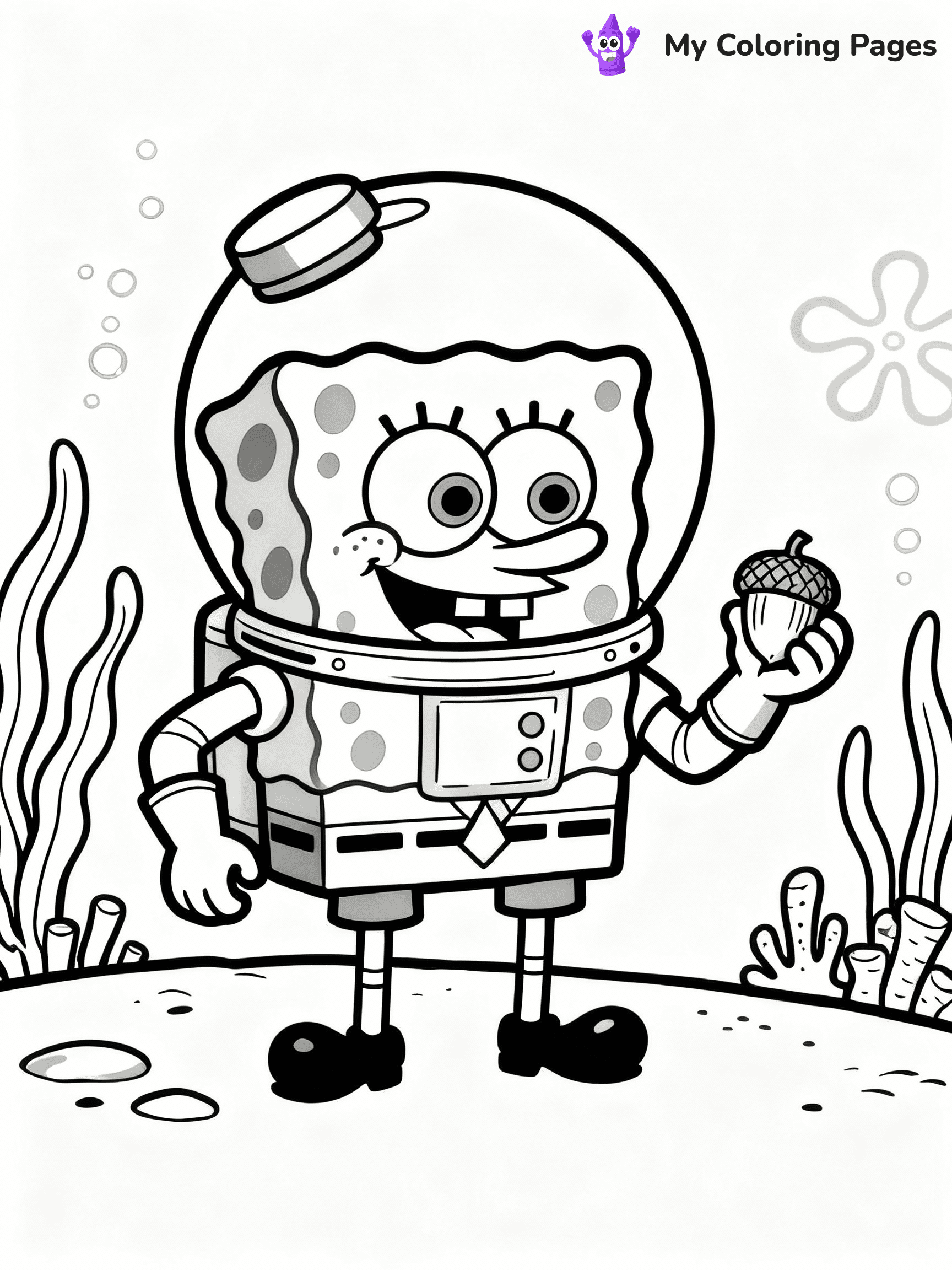 ⚠️ CRITICAL REQUIREMENT - ABSOLUTE BLACK AND WHITE ONLY ⚠️
This MUST be a BLACK AND WHITE line drawing ONLY. NO COLORS whatsoever.
- ONLY pure black lines (#000000) on pure white background (#FFFFFF)
- ABSOLUTELY NO colors, NO shading, NO gradients, NO grayscale
- If there are ANY colors in the output, the image is REJECTED
- This is a COLORING PAGE - meant to be COLORED IN by children
- The output must be UNCOLORED line art ready for coloring
⚠️ SUBJECT TO DRAW: Sandy from SpongeBob, wearing a space suit, holding acorns, underwater plants. Important: PURE OUTLINES. NO FILLS, COLOR, SHADING, OR GREYSCALE. WHITE BACKGROUND.
(REMEMBER: Output must be BLACK AND WHITE line art only, NOT colored!)
# Flat, Friendly Cartoon Line-Art Coloring Page
You are generating a **pure black-and-white binary image** of a child-friendly cartoon scene combining characters and background scenery in one cohesive composition.
## Rendering Rules (Strict)
- Only two colors: pure black (#000000) outlines and pure white (#FFFFFF) background.
- No grayscale, shading, gradients, tints, fills, transparency, or partial pixels.
- No antialiasing or blended edges; every pixel is 100% black or white.
- No solid black fills inside shapes — all areas inside outlines must remain white.
- No dark clothing areas or filled tone blocks; all garments outlined only.
- No shadows, textures, lighting, or tonal variations.
- Must look like flat binary vector line-art for coloring pages.
## Drawing & Composition
- **Medium, consistent line weight**; clean closed outlines easy to color inside.
- **Flat, simple, child-friendly design** — no realism or 3D depth.
- Characters are **grounded on a surface**, centered and large.
- **Balanced composition** with clear silhouettes and minimal props.
## Scenery & Style
- Landmarks (e.g., mosque, CN Tower) and scenery (trees, benches, waves) drawn with **black outlines only.**
- For real-world figures, teams, or places, show accurate details using only black outlines—no text or logos. Use distinctive uniform patterns, abstract symbols, and landmark silhouettes to convey identity.
- Keep **consistent perspective**; no floating elements.
- **Style:** whimsical **Doodle Art Alley** — rounded, friendly outlines.
- May adapt shapes from **Crayola, Disney, Peppa Pig, Cocomelon** — *by shape only, never color.*
- Final output: **flat, crisp, binary (#000000/#FFFFFF)**, **no filled color or background text.**
EXTREMELYE IMPORTANT:
- PURE BINARY LINE-ART; NO FILLS (HAIR/CLOTHES/SKIN), SHADING, OR GREY.
- NO SHADING, COLOR. MUST BE WHITE BACKGROUND.
⚠️ FINAL REMINDER: Draw the subject "Sandy from SpongeBob, wearing a space suit, holding acorns, underwater plants. Important: PURE OUTLINES. NO FILLS, COLOR, SHADING, OR GREYSCALE. WHITE BACKGROUND." as BLACK AND WHITE line art. Zero colors in output.