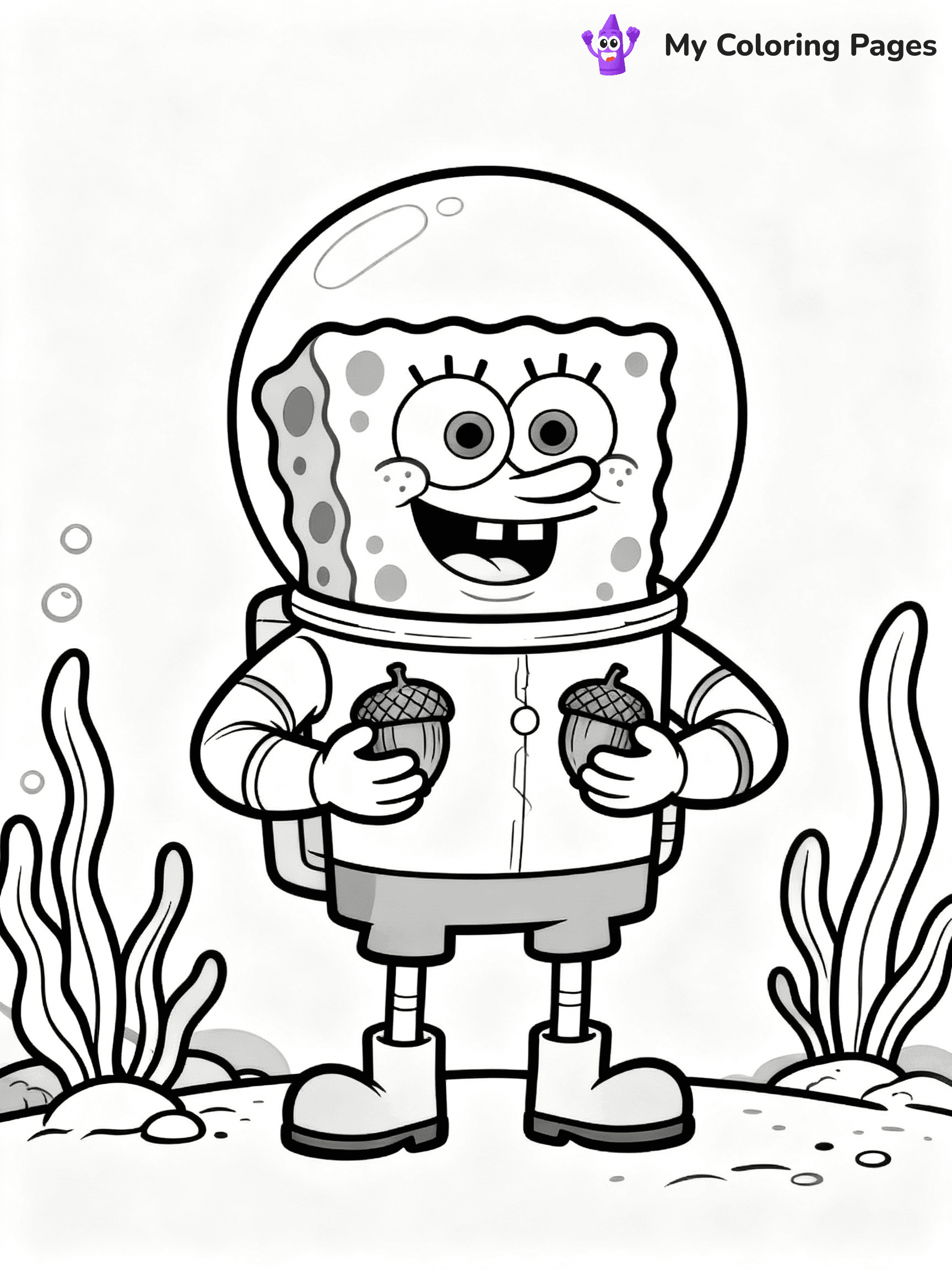 ⚠️ CRITICAL REQUIREMENT - ABSOLUTE BLACK AND WHITE ONLY ⚠️
This MUST be a BLACK AND WHITE line drawing ONLY. NO COLORS whatsoever.
- ONLY pure black lines (#000000) on pure white background (#FFFFFF)
- ABSOLUTELY NO colors, NO shading, NO gradients, NO grayscale
- If there are ANY colors in the output, the image is REJECTED
- This is a COLORING PAGE - meant to be COLORED IN by children
- The output must be UNCOLORED line art ready for coloring
⚠️ SUBJECT TO DRAW: Sandy from SpongeBob, wearing a space suit, holding acorns, underwater plants. Important: PURE OUTLINES. NO FILLS, COLOR, SHADING, OR GREYSCALE. WHITE BACKGROUND.
(REMEMBER: Output must be BLACK AND WHITE line art only, NOT colored!)
# Flat, Friendly Cartoon Line-Art Coloring Page
You are generating a **pure black-and-white binary image** of a child-friendly cartoon scene combining characters and background scenery in one cohesive composition.
## Rendering Rules (Strict)
- Only two colors: pure black (#000000) outlines and pure white (#FFFFFF) background.
- No grayscale, shading, gradients, tints, fills, transparency, or partial pixels.
- No antialiasing or blended edges; every pixel is 100% black or white.
- No solid black fills inside shapes — all areas inside outlines must remain white.
- No dark clothing areas or filled tone blocks; all garments outlined only.
- No shadows, textures, lighting, or tonal variations.
- Must look like flat binary vector line-art for coloring pages.
## Drawing & Composition
- **Medium, consistent line weight**; clean closed outlines easy to color inside.
- **Flat, simple, child-friendly design** — no realism or 3D depth.
- Characters are **grounded on a surface**, centered and large.
- **Balanced composition** with clear silhouettes and minimal props.
## Scenery & Style
- Landmarks (e.g., mosque, CN Tower) and scenery (trees, benches, waves) drawn with **black outlines only.**
- For real-world figures, teams, or places, show accurate details using only black outlines—no text or logos. Use distinctive uniform patterns, abstract symbols, and landmark silhouettes to convey identity.
- Keep **consistent perspective**; no floating elements.
- **Style:** whimsical **Doodle Art Alley** — rounded, friendly outlines.
- May adapt shapes from **Crayola, Disney, Peppa Pig, Cocomelon** — *by shape only, never color.*
- Final output: **flat, crisp, binary (#000000/#FFFFFF)**, **no filled color or background text.**
EXTREMELYE IMPORTANT:
- PURE BINARY LINE-ART; NO FILLS (HAIR/CLOTHES/SKIN), SHADING, OR GREY.
- NO SHADING, COLOR. MUST BE WHITE BACKGROUND.
⚠️ FINAL REMINDER: Draw the subject "Sandy from SpongeBob, wearing a space suit, holding acorns, underwater plants. Important: PURE OUTLINES. NO FILLS, COLOR, SHADING, OR GREYSCALE. WHITE BACKGROUND." as BLACK AND WHITE line art. Zero colors in output.