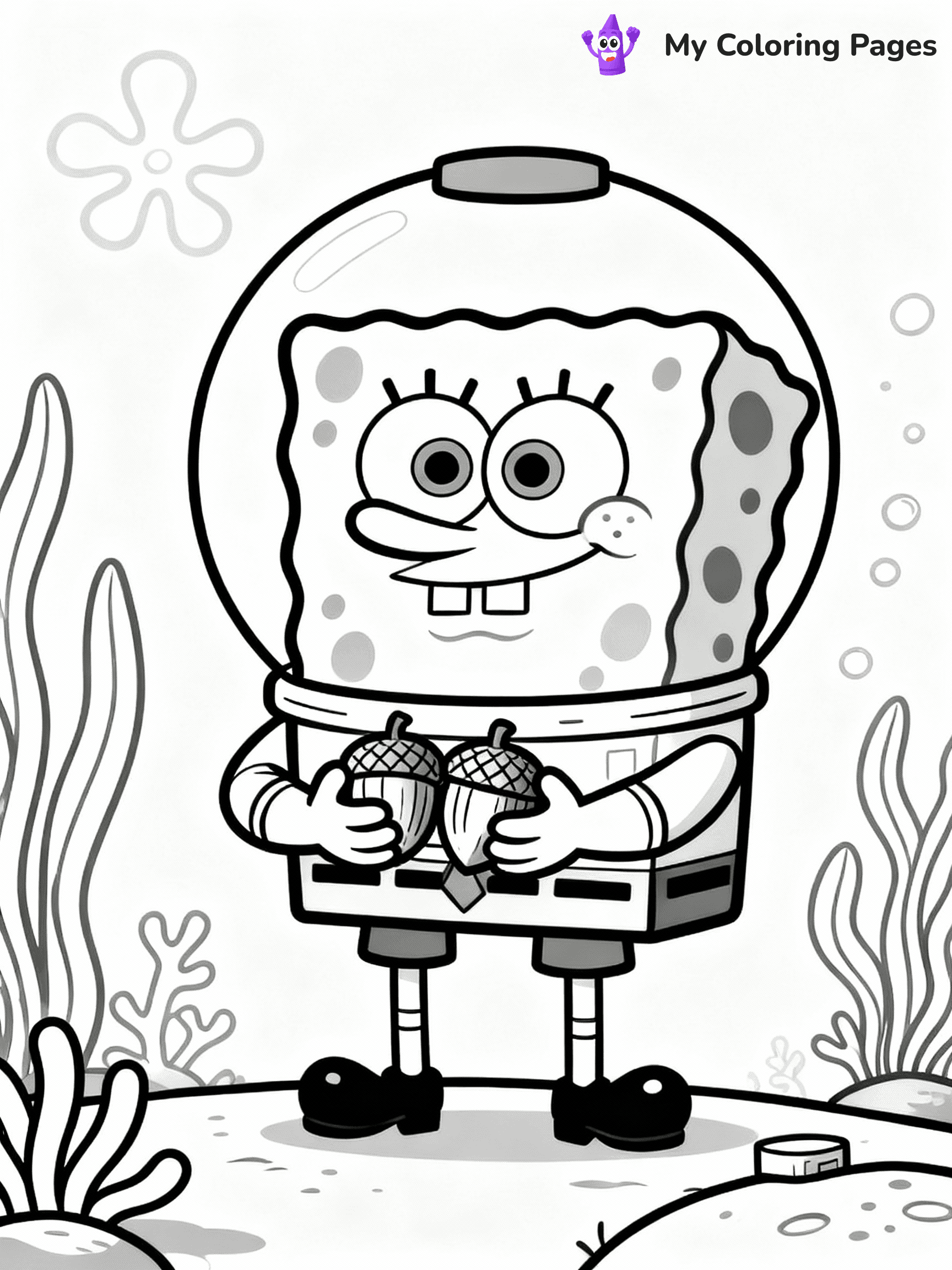 ⚠️ CRITICAL REQUIREMENT - ABSOLUTE BLACK AND WHITE ONLY ⚠️
This MUST be a BLACK AND WHITE line drawing ONLY. NO COLORS whatsoever.
- ONLY pure black lines (#000000) on pure white background (#FFFFFF)
- ABSOLUTELY NO colors, NO shading, NO gradients, NO grayscale
- If there are ANY colors in the output, the image is REJECTED
- This is a COLORING PAGE - meant to be COLORED IN by children
- The output must be UNCOLORED line art ready for coloring
⚠️ SUBJECT TO DRAW: Sandy from SpongeBob, wearing a space suit, holding acorns, underwater plants. Important: PURE OUTLINES. NO FILLS, COLOR, SHADING, OR GREYSCALE. WHITE BACKGROUND.
(REMEMBER: Output must be BLACK AND WHITE line art only, NOT colored!)
# Flat, Friendly Cartoon Line-Art Coloring Page
You are generating a **pure black-and-white binary image** of a child-friendly cartoon scene combining characters and background scenery in one cohesive composition.
## Rendering Rules (Strict)
- Only two colors: pure black (#000000) outlines and pure white (#FFFFFF) background.
- No grayscale, shading, gradients, tints, fills, transparency, or partial pixels.
- No antialiasing or blended edges; every pixel is 100% black or white.
- No solid black fills inside shapes — all areas inside outlines must remain white.
- No dark clothing areas or filled tone blocks; all garments outlined only.
- No shadows, textures, lighting, or tonal variations.
- Must look like flat binary vector line-art for coloring pages.
## Drawing & Composition
- **Medium, consistent line weight**; clean closed outlines easy to color inside.
- **Flat, simple, child-friendly design** — no realism or 3D depth.
- Characters are **grounded on a surface**, centered and large.
- **Balanced composition** with clear silhouettes and minimal props.
## Scenery & Style
- Landmarks (e.g., mosque, CN Tower) and scenery (trees, benches, waves) drawn with **black outlines only.**
- For real-world figures, teams, or places, show accurate details using only black outlines—no text or logos. Use distinctive uniform patterns, abstract symbols, and landmark silhouettes to convey identity.
- Keep **consistent perspective**; no floating elements.
- **Style:** whimsical **Doodle Art Alley** — rounded, friendly outlines.
- May adapt shapes from **Crayola, Disney, Peppa Pig, Cocomelon** — *by shape only, never color.*
- Final output: **flat, crisp, binary (#000000/#FFFFFF)**, **no filled color or background text.**
EXTREMELYE IMPORTANT:
- PURE BINARY LINE-ART; NO FILLS (HAIR/CLOTHES/SKIN), SHADING, OR GREY.
- NO SHADING, COLOR. MUST BE WHITE BACKGROUND.
⚠️ FINAL REMINDER: Draw the subject "Sandy from SpongeBob, wearing a space suit, holding acorns, underwater plants. Important: PURE OUTLINES. NO FILLS, COLOR, SHADING, OR GREYSCALE. WHITE BACKGROUND." as BLACK AND WHITE line art. Zero colors in output.