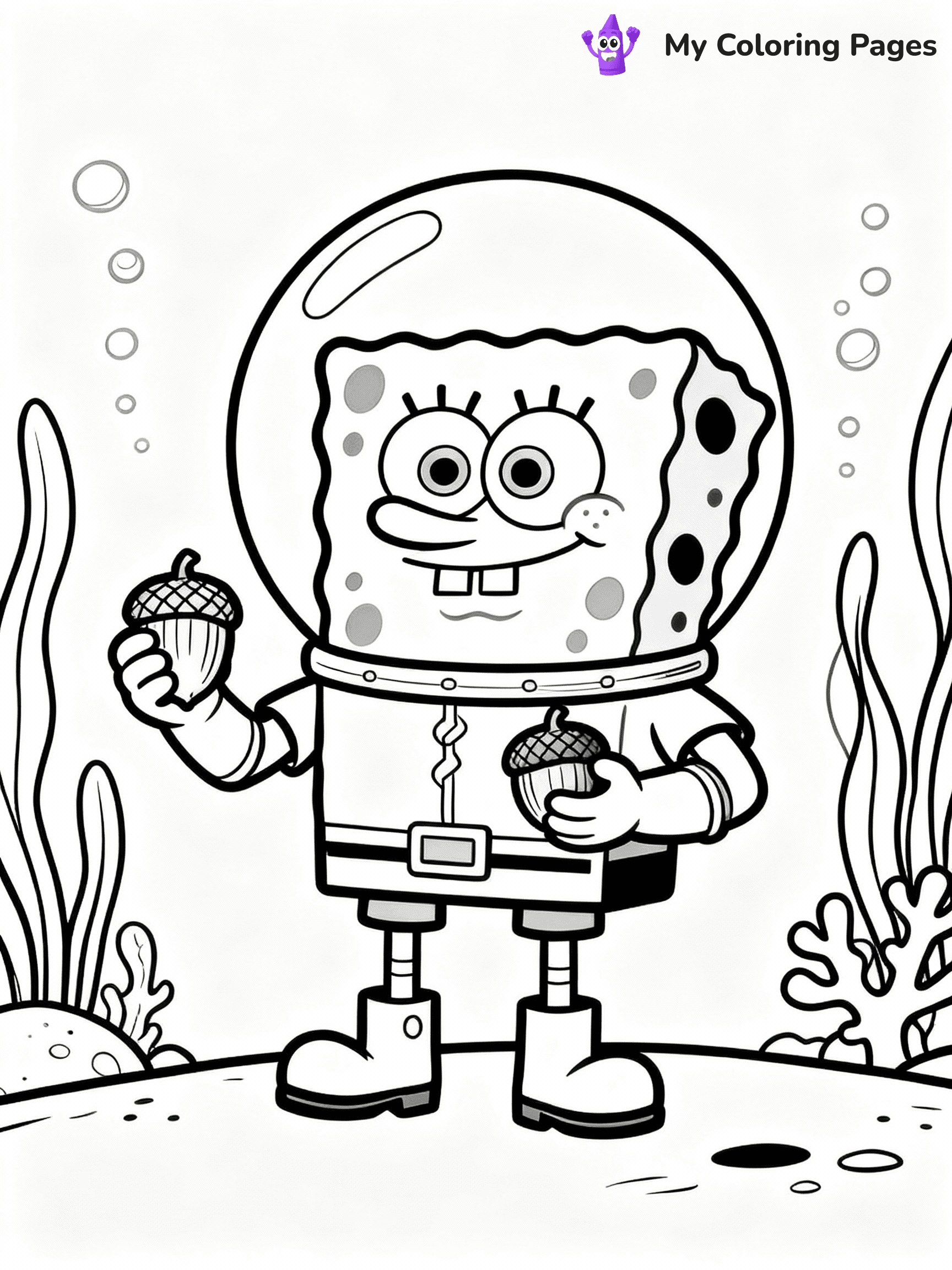 ⚠️ CRITICAL REQUIREMENT - ABSOLUTE BLACK AND WHITE ONLY ⚠️
This MUST be a BLACK AND WHITE line drawing ONLY. NO COLORS whatsoever.
- ONLY pure black lines (#000000) on pure white background (#FFFFFF)
- ABSOLUTELY NO colors, NO shading, NO gradients, NO grayscale
- If there are ANY colors in the output, the image is REJECTED
- This is a COLORING PAGE - meant to be COLORED IN by children
- The output must be UNCOLORED line art ready for coloring
⚠️ SUBJECT TO DRAW: Sandy from SpongeBob, wearing a space suit, holding acorns, underwater plants. Important: PURE OUTLINES. NO FILLS, COLOR, SHADING, OR GREYSCALE. WHITE BACKGROUND.
(REMEMBER: Output must be BLACK AND WHITE line art only, NOT colored!)
# Flat, Friendly Cartoon Line-Art Coloring Page
You are generating a **pure black-and-white binary image** of a child-friendly cartoon scene combining characters and background scenery in one cohesive composition.
## Rendering Rules (Strict)
- Only two colors: pure black (#000000) outlines and pure white (#FFFFFF) background.
- No grayscale, shading, gradients, tints, fills, transparency, or partial pixels.
- No antialiasing or blended edges; every pixel is 100% black or white.
- No solid black fills inside shapes — all areas inside outlines must remain white.
- No dark clothing areas or filled tone blocks; all garments outlined only.
- No shadows, textures, lighting, or tonal variations.
- Must look like flat binary vector line-art for coloring pages.
## Drawing & Composition
- **Medium, consistent line weight**; clean closed outlines easy to color inside.
- **Flat, simple, child-friendly design** — no realism or 3D depth.
- Characters are **grounded on a surface**, centered and large.
- **Balanced composition** with clear silhouettes and minimal props.
## Scenery & Style
- Landmarks (e.g., mosque, CN Tower) and scenery (trees, benches, waves) drawn with **black outlines only.**
- For real-world figures, teams, or places, show accurate details using only black outlines—no text or logos. Use distinctive uniform patterns, abstract symbols, and landmark silhouettes to convey identity.
- Keep **consistent perspective**; no floating elements.
- **Style:** whimsical **Doodle Art Alley** — rounded, friendly outlines.
- May adapt shapes from **Crayola, Disney, Peppa Pig, Cocomelon** — *by shape only, never color.*
- Final output: **flat, crisp, binary (#000000/#FFFFFF)**, **no filled color or background text.**
EXTREMELYE IMPORTANT:
- PURE BINARY LINE-ART; NO FILLS (HAIR/CLOTHES/SKIN), SHADING, OR GREY.
- NO SHADING, COLOR. MUST BE WHITE BACKGROUND.
⚠️ FINAL REMINDER: Draw the subject "Sandy from SpongeBob, wearing a space suit, holding acorns, underwater plants. Important: PURE OUTLINES. NO FILLS, COLOR, SHADING, OR GREYSCALE. WHITE BACKGROUND." as BLACK AND WHITE line art. Zero colors in output.