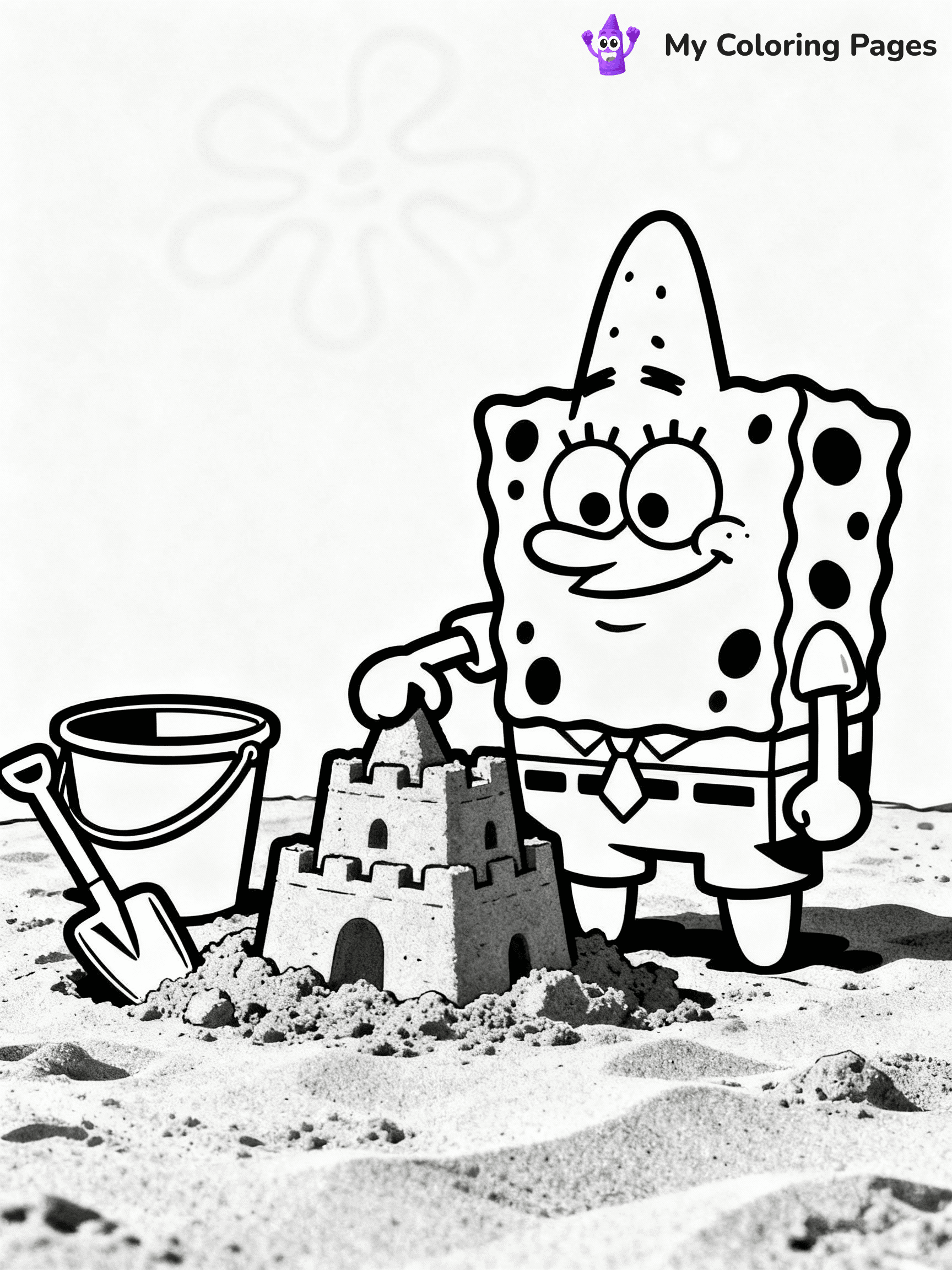 ⚠️ CRITICAL REQUIREMENT - ABSOLUTE BLACK AND WHITE ONLY ⚠️
This MUST be a BLACK AND WHITE line drawing ONLY. NO COLORS whatsoever.
- ONLY pure black lines (#000000) on pure white background (#FFFFFF)
- ABSOLUTELY NO colors, NO shading, NO gradients, NO grayscale
- If there are ANY colors in the output, the image is REJECTED
- This is a COLORING PAGE - meant to be COLORED IN by children
- The output must be UNCOLORED line art ready for coloring
⚠️ SUBJECT TO DRAW: Patrick Star from SpongeBob building a sandcastle, bucket and shovel beside him. Important: PURE OUTLINES. NO FILLS, COLOR, SHADING, OR GREYSCALE. WHITE BACKGROUND.
(REMEMBER: Output must be BLACK AND WHITE line art only, NOT colored!)
# Flat, Friendly Cartoon Line-Art Coloring Page
You are generating a **pure black-and-white binary image** of a child-friendly cartoon scene combining characters and background scenery in one cohesive composition.
## Rendering Rules (Strict)
- Only two colors: pure black (#000000) outlines and pure white (#FFFFFF) background.
- No grayscale, shading, gradients, tints, fills, transparency, or partial pixels.
- No antialiasing or blended edges; every pixel is 100% black or white.
- No solid black fills inside shapes — all areas inside outlines must remain white.
- No dark clothing areas or filled tone blocks; all garments outlined only.
- No shadows, textures, lighting, or tonal variations.
- Must look like flat binary vector line-art for coloring pages.
## Drawing & Composition
- **Medium, consistent line weight**; clean closed outlines easy to color inside.
- **Flat, simple, child-friendly design** — no realism or 3D depth.
- Characters are **grounded on a surface**, centered and large.
- **Balanced composition** with clear silhouettes and minimal props.
## Scenery & Style
- Landmarks (e.g., mosque, CN Tower) and scenery (trees, benches, waves) drawn with **black outlines only.**
- For real-world figures, teams, or places, show accurate details using only black outlines—no text or logos. Use distinctive uniform patterns, abstract symbols, and landmark silhouettes to convey identity.
- Keep **consistent perspective**; no floating elements.
- **Style:** whimsical **Doodle Art Alley** — rounded, friendly outlines.
- May adapt shapes from **Crayola, Disney, Peppa Pig, Cocomelon** — *by shape only, never color.*
- Final output: **flat, crisp, binary (#000000/#FFFFFF)**, **no filled color or background text.**
EXTREMELYE IMPORTANT:
- PURE BINARY LINE-ART; NO FILLS (HAIR/CLOTHES/SKIN), SHADING, OR GREY.
- NO SHADING, COLOR. MUST BE WHITE BACKGROUND.
⚠️ FINAL REMINDER: Draw the subject "Patrick Star from SpongeBob building a sandcastle, bucket and shovel beside him. Important: PURE OUTLINES. NO FILLS, COLOR, SHADING, OR GREYSCALE. WHITE BACKGROUND." as BLACK AND WHITE line art. Zero colors in output.