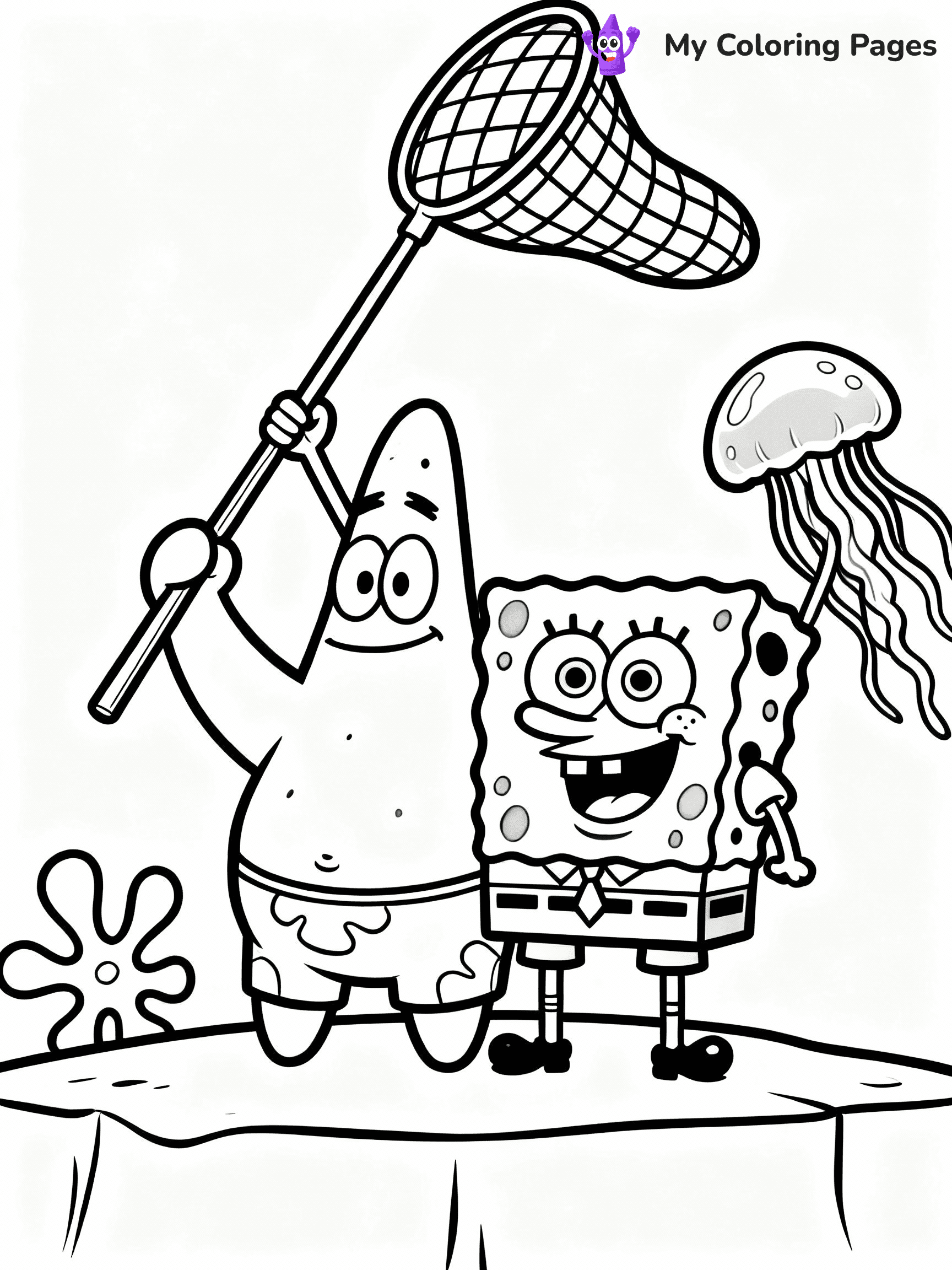 ⚠️ CRITICAL REQUIREMENT - ABSOLUTE BLACK AND WHITE ONLY ⚠️
This MUST be a BLACK AND WHITE line drawing ONLY. NO COLORS whatsoever.
- ONLY pure black lines (#000000) on pure white background (#FFFFFF)
- ABSOLUTELY NO colors, NO shading, NO gradients, NO grayscale
- If there are ANY colors in the output, the image is REJECTED
- This is a COLORING PAGE - meant to be COLORED IN by children
- The output must be UNCOLORED line art ready for coloring
⚠️ SUBJECT TO DRAW: SpongeBob and Patrick from SpongeBob jellyfishing, nets raised, jellyfish nearby. Important: PURE OUTLINES. NO FILLS, COLOR, SHADING, OR GREYSCALE. WHITE BACKGROUND.
(REMEMBER: Output must be BLACK AND WHITE line art only, NOT colored!)
# Flat, Friendly Cartoon Line-Art Coloring Page
You are generating a **pure black-and-white binary image** of a child-friendly cartoon scene combining characters and background scenery in one cohesive composition.
## Rendering Rules (Strict)
- Only two colors: pure black (#000000) outlines and pure white (#FFFFFF) background.
- No grayscale, shading, gradients, tints, fills, transparency, or partial pixels.
- No antialiasing or blended edges; every pixel is 100% black or white.
- No solid black fills inside shapes — all areas inside outlines must remain white.
- No dark clothing areas or filled tone blocks; all garments outlined only.
- No shadows, textures, lighting, or tonal variations.
- Must look like flat binary vector line-art for coloring pages.
## Drawing & Composition
- **Medium, consistent line weight**; clean closed outlines easy to color inside.
- **Flat, simple, child-friendly design** — no realism or 3D depth.
- Characters are **grounded on a surface**, centered and large.
- **Balanced composition** with clear silhouettes and minimal props.
## Scenery & Style
- Landmarks (e.g., mosque, CN Tower) and scenery (trees, benches, waves) drawn with **black outlines only.**
- For real-world figures, teams, or places, show accurate details using only black outlines—no text or logos. Use distinctive uniform patterns, abstract symbols, and landmark silhouettes to convey identity.
- Keep **consistent perspective**; no floating elements.
- **Style:** whimsical **Doodle Art Alley** — rounded, friendly outlines.
- May adapt shapes from **Crayola, Disney, Peppa Pig, Cocomelon** — *by shape only, never color.*
- Final output: **flat, crisp, binary (#000000/#FFFFFF)**, **no filled color or background text.**
EXTREMELYE IMPORTANT:
- PURE BINARY LINE-ART; NO FILLS (HAIR/CLOTHES/SKIN), SHADING, OR GREY.
- NO SHADING, COLOR. MUST BE WHITE BACKGROUND.
⚠️ FINAL REMINDER: Draw the subject "SpongeBob and Patrick from SpongeBob jellyfishing, nets raised, jellyfish nearby. Important: PURE OUTLINES. NO FILLS, COLOR, SHADING, OR GREYSCALE. WHITE BACKGROUND." as BLACK AND WHITE line art. Zero colors in output.